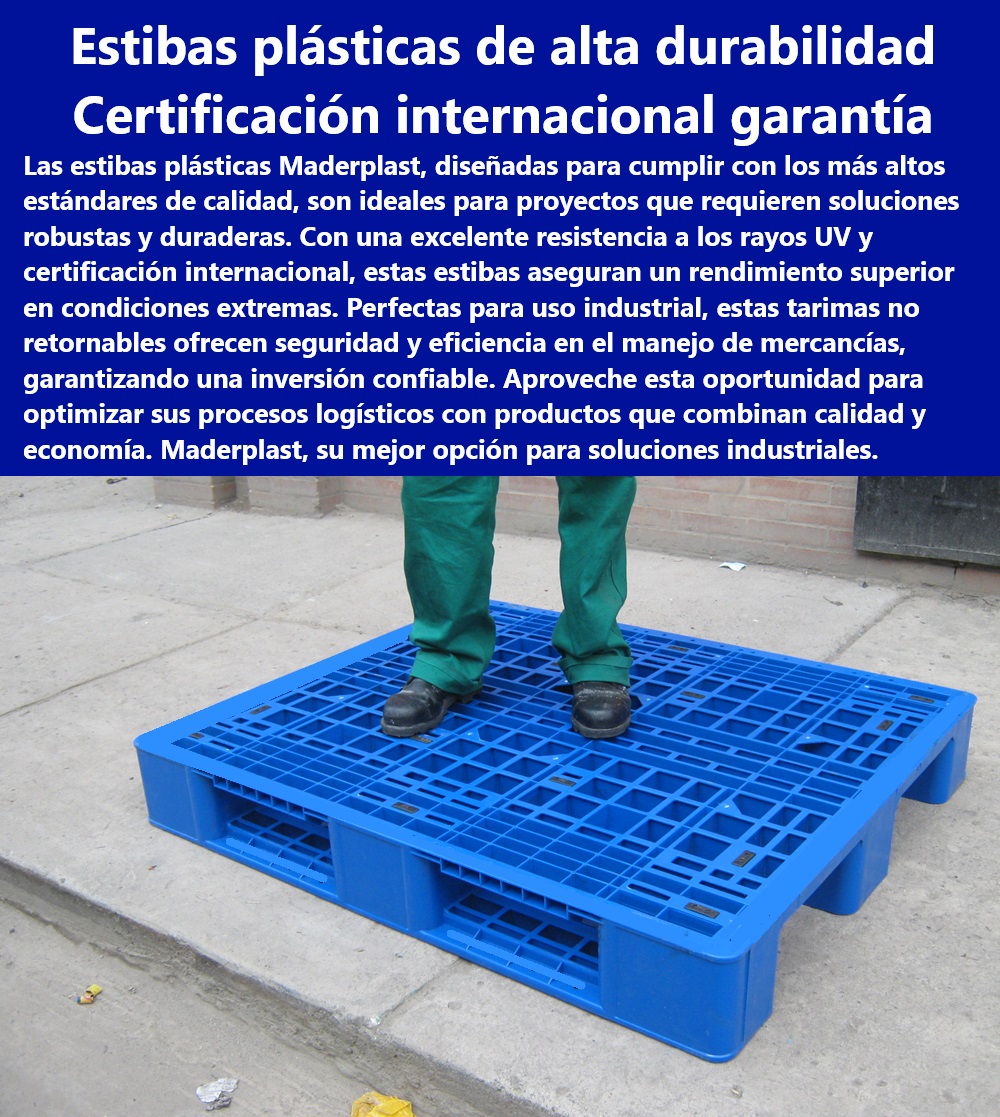 Catálogo Estibas Pallets Plásticos Brochure Tarimas Trabajo Pesado Maderplast Estibas plásticas resistencia UV Estibas con certificación Pallets no retornables Estibas seguras Tarimas económicas Comprar pallet Pallets industrial Pallets plásticos para almacenamiento seguro - Tarimas robustas para logística y transporte - Soluciones Maderplast para almacenamiento industrial - Estibas Maderplast para uso industrial - Estibas industriales con garantía de durabilidad - Estibas plásticas con capacidades de carga alta - Pallets con tratamiento anti UV para exteriores - Necesito tarimas para uso intenso, ¿cuáles son las más duraderas de Maderplast? - Estibas plásticas personalizables según necesidad - Pallets industriales eficientes para logística - Pallets de plástico con resistencia UV garantizada - Estibas plásticas duraderas para industria Maderplast - Tarimas de plástico certificadas internacionalmente - Estibas de Maderplast para manejo de mercancías - Pallets resistentes para condiciones extremas - Pallets no retornables para exportaciones seguras - ¿Maderplast tiene pallets plásticos que no requieren retorno? - Pallets plásticos de alta carga Maderplast - Estibas certificadas para proyectos pesados - Tarimas económicas para optimización de costos - Tarimas resistentes a químicos y corrosión - Tarimas diseñadas para la eficiencia logística - Soluciones certificadas de estibas para exportación - Busco estibas con certificación internacional, ¿qué ofrece Maderplast? - Soluciones de almacenamiento eficiente industrial - Tarimas industriales no retornables Maderplast - Estibas de alta resistencia para ambientes adversos - ¿Cómo pueden las tarimas de Maderplast reducir mis costos logísticos? - Estibas con especificaciones para cumplir normas internacionales - ¿Qué opciones de estibas plásticas resistentes al UV ofrece Maderplast? Catálogo Estibas Pallets Plásticos Brochure Tarimas Trabajo Pesado Maderplast - Estibas plásticas resistencia UV - Estibas con certificación - Pallets no retornables - Estibas seguras - Tarimas económicas - Comprar pallet - Pallets industrial