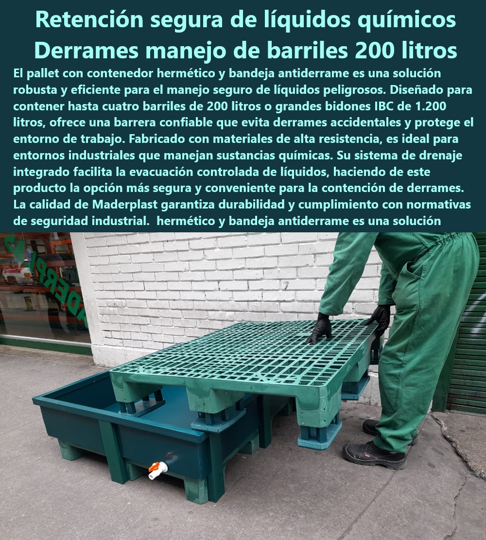 Contenedor Con Bandeja Impermeable Diques De Contención Derrames Maderplast Pallets con contenedor hermético antiderrame Plataforma con bandeja de retención hermética Pallets con contenedor de seguridad derrames Contenedores plásticos contenedores herméticos para la industria química - ¿Cómo puedo prevenir derrames de químicos en mi almacén? - plataforma antiderrame para grandes bidones IBC - pallets antiderrame para bodegas y operaciones logísticas - manejo seguro de materiales peligrosos - cumplimiento de normativas de seguridad industrial - almacenamiento seguro de líquidos inflamables - contenedores para barriles de 200 litros - manejo seguro de barriles y bidones IBC - almacenamiento industrial de químicos corrosivos - sistema de drenaje integrado en pallets - ¿Existe alguna solución para evitar la contaminación del suelo por derrames accidentales? - plataforma de contención para bidones de 200 litros - pallets con sistema de drenaje integrado - ¿Cómo puedo cumplir con las normativas de seguridad industrial en el manejo de químicos? - evitar sanciones por derrames químicos - contenedores industriales con bandeja retenedora - soluciones de almacenamiento eficientes para líquidos - pallet con bandeja antiderrame para líquidos peligrosos - prevención de fugas de líquidos peligrosos - prevención de riesgos laborales en la industria - soluciones de contención para derrames industriales - manejo eficiente de sustancias químicas - ¿Qué tipo de pallet es ideal para el manejo de barriles de 200 litros? - pallets de alta resistencia para sustancias químicas - contenedores herméticos para productos químicos - protección del medio ambiente con pallets antiderrame - contenedor hermético antiderrame para barriles - ¿Qué tipo de contenedor necesito para almacenar líquidos inflamables de forma segura? - soluciones de contención industrial Maderplast Contenedor Con Bandeja Impermeable Diques De Contención Derrames Maderplast - Pallets con contenedor hermético antiderrame - Plataforma con bandeja de retención hermética - Pallets con contenedor de seguridad derrames - Contenedores plásticos