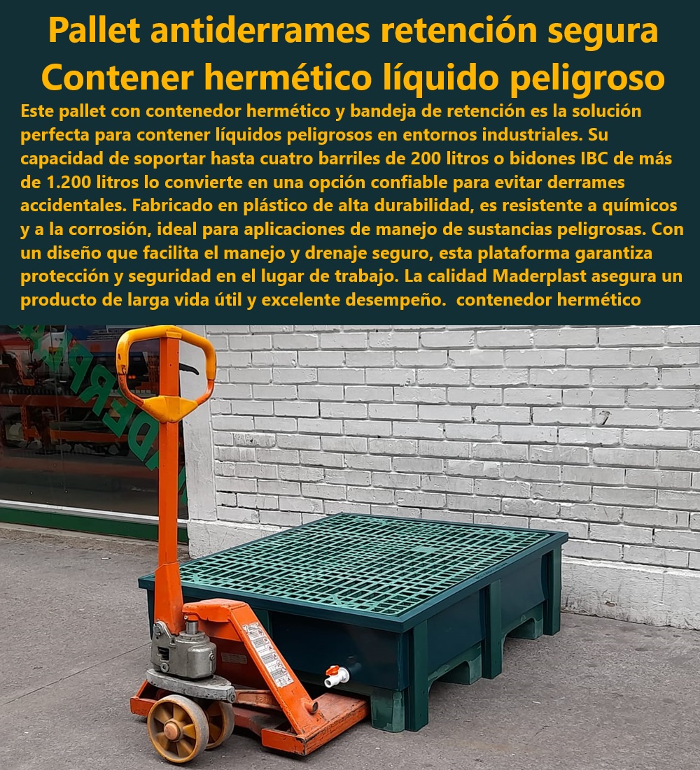 Contenedor Con Bandeja Impermeable Diques De Contención Derrames Maderplast Pallets con contenedor hermético para líquidos Bandeja de retención hermética para químicos Estibas plásticas antiderrame Contenedor de retención sustancias 0 contenedores antiderrame para cumplimiento normativo - contenedores plásticos para almacenamiento industrial - cumplimiento de normativas de seguridad industrial - manejo eficiente de barriles y contenedores IBC - plataformas de contención con bandeja retenedora - contenedores de alta resistencia para líquidos peligrosos - ¿Cómo puedo almacenar productos químicos de forma segura en mi planta? - contenedor antiderrame para canecas y bidones - pallets con bandeja antiderrame para líquidos peligrosos - manejo de barriles de 200 litros con seguridad - ¿Qué tipo de pallet es adecuado para el manejo de contenedores IBC? - sistemas antiderrame para entornos industriales - protección contra olores y lluvia con contenedores - ¿Existe alguna solución para almacenar barriles de 200 litros de forma segura? - almacenamiento industrial seguro de sustancias peligrosas - almacenamiento seguro de productos químicos - soluciones Maderplast para la industria química - ¿Qué tipo de contenedor necesito para evitar derrames de líquidos peligrosos? - estibas personalizadas para proyectos especializados - prevención de fugas y derrames accidentales - estibas con bandeja hermética antiderrame IBC - diques de contención para derrames industriales - contenedores herméticos para la industria química - evitar sanciones por derrames químicos - soluciones de contención para derrames en plantas industriales - protección del medio ambiente con sistemas antiderrame - estibas plásticas resistentes a químicos corrosivos - pallet con bandeja de retención para líquidos químicos - ¿Cómo puedo cumplir con las normativas ambientales en mi industria química? - bandejas de retención para químicos IBC Contenedor Con Bandeja Impermeable Diques De Contención Derrames Maderplast - Pallets con contenedor hermético para líquidos - Bandeja de retención hermética para químicos - Estibas plásticas antiderrame - Contenedor de retención sustancias 0