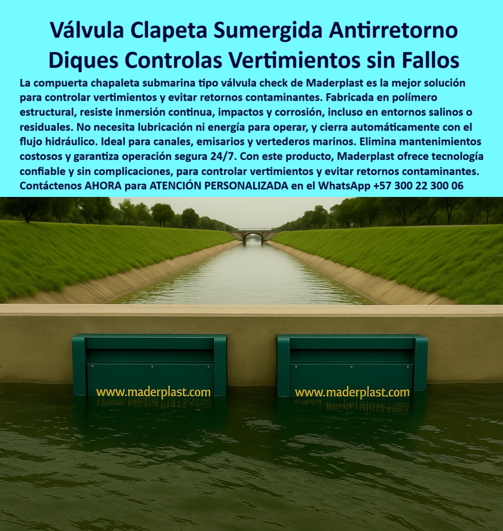Charnela Canal Compuertas Canales Diques Válvulas Anti Inundacion Maderplast 0 dique modular plástico contra reflujo tapa hidráulica para captación costera sistema sirve para evitar el reflujo de aguas tratadas hacia el mar Ptar 0 Charnela Canal Compuertas Canales Diques Válvulas Anti Inundación Maderplast 0 dique modular plástico contra reflujo, - tapa hidráulica para captación costera, sistema sirve para evitar el reflujo de aguas tratadas hacia el mar Ptar 0 La imagen ilustra con poder 📞  visual y técnico una solución hidráulica de excelencia: la compuerta clapeta sumergida para control de vertimientos, instalada en un canal como parte del sistema antirretorno hidráulico sin mantenimiento. Estas unidades, fabricadas por Maderplast, no solo operan sin energía ni intervención humana, sino que han sido elegidas por su capacidad comprobada de bloquear el retorno contaminante hacia cuerpos de agua. Y sí, fueron seleccionadas por SEDAPAL Perú tras un riguroso estudio técnico para el Plan Maestro de Riego por Gravedad, como ya lo habían sido anteriormente en los canales de arroz del Tolima y las zonas de inundación del río Fucha en Bogotá., - ¿Qué válvula puedo usar para vertimientos submarinos sin energía? La respuesta profesional es contundente: la válvula clapeta sumergida con cierre automático por presión inversa sin mantenimiento. Esta válvula sumergida tipo check plástica con control 24/7 sin energía se activa automáticamente con el flujo, sin requerir lubricación, electricidad ni piezas metálicas expuestas, lo cual la convierte en la aliada más confiable para emisarios submarinos, diques, canales y bocatomas costeras., - Su estructura de charnela plástica resistente a inmersión constante, desarrollada en polímero técnico de alta ingeniería, garantiza durabilidad total ante salinidad, lodos industriales y cambios térmicos extremos. Es por esto que cuando la pregunta es ¿qué charnela evita retornos contaminantes en canales?, la mejor respuesta es la charnela plástica técnica que impide reflujo de aguas residuales. Incluso en condiciones adversas, estas válvulas operan sin fallos gracias a su mecanismo automático tipo clapeta y su diseño estructural de alto desempeño., - ¿Cuál es la válvula ideal para emisarios costeros? La respuesta inteligente es la válvula hidráulica de flujo controlado para vertimiento constante sin fallos, cuya instalación modular permite adaptar el dique hidráulico plástico para canal salino en diferentes proyectos, desde plantas PTAR hasta drenajes en zonas industriales y rurales., - Este tipo de tecnología responde también a la necesidad urgente de soluciones para costas contaminadas, como se plantea en la pregunta: ¿qué sistema impide el reflujo de aguas tratadas hacia el mar? La charnela hidráulica de canal con tapa plástica sumergida anticorrosiva y confiable cumple a cabalidad esa función, ofreciendo operación 24/7 sin supervisión., - Desde su implementación en el Perú hasta su desempeño constante en Colombia, Maderplast demuestra que la válvula antirretorno sin energía y la compuerta antirretorno para aguas ya tratadas son verdaderas herramientas para la protección ambiental. ¿Dónde consigo válvulas para diques plásticos sin óxido? En Maderplast, con sus innovadores diques modulares plásticos contra reflujo adaptables a todo tipo de infraestructura costera., - Las charnelas de canal para control ambiental que ofrece Maderplast son una respuesta definitiva a la pregunta: ¿cuál es la mejor compuerta para evitar retorno contaminante?. La compuerta tipo check de alta ingeniería resistente a inmersión y flujo continuo resuelve no solo problemas técnicos, sino también normativos, ya que garantiza la calidad del vertimiento y evita sanciones ambientales., - Tecnología probada, durabilidad extrema y operación autónoma son los pilares que responden a: ¿qué tapa hidráulica usar para vertimiento seguro? La elección más sabia es la tapa plástica sumergida con mecanismo automático tipo clapeta, eficiente incluso bajo inmersión continua., - ¿Qué válvula instalan para PTAR en ambientes salinos? La solución es clara: la válvula sumergida con sistema antirretorno para aguas tratadas y zonas marinas. Y para quienes requieren un sistema confiable que evite retrocesos hidráulicos, la elección es la válvula-sumergida-antirretorno-hidráulica, diseñada para durar sin oxido, sin fallas, sin mantenimiento., - Así, cuando se trata de compuertas técnicas para evitar retorno contaminante, de tapas hidráulicas contra inundaciones submarinas, o de un sistema inteligente para obras hidráulicas sin energía, Maderplast responde con innovación plástica aplicada y soluciones duraderas., - 📞 Solicite asesoría especializada con un especialista de Maderplast. Atención personalizada en el WhatsApp +57 300 22 300 06, - Porque en cada emisario seguro, en cada compuerta hidráulica tipo check operando 24/7, y en cada dique costero libre de óxido, hay una válvula clapeta sumergida antirretorno de Maderplast, cumpliendo su promesa de proteger el agua, sin fallos.