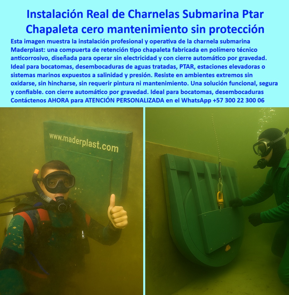 Charnela Submarina De Bocatoma Charnelas canal Vertimientos Ptar Maderplast 0 Cuál es la mejor válvula de retención para aguas residuales bajo el mar sistema puede usar para evitar retorno de agua tratada al mar Charnela Submarina 01 La imagen sumergida documenta una instalación real y operativa de una charnela hidráulica submarina tipo clapeta, fabricada por Maderplast y diseñada específicamente para bocatomas, emisarios submarinos, desembocaduras de aguas tratadas y sistemas marinos de plantas PTAR expuestas a salinidad extrema, presión constante y ambientes de difícil acceso. En ella, dos buzos técnicos verifican en tiempo real el anclaje y funcionamiento de la compuerta técnica submarina para aguas residuales, evidenciando lo que muchos prometen, pero solo Maderplast cumple: durabilidad sin mantenimiento, resistencia sin óxido y seguridad sin energía., - ¿Cuál es la mejor válvula de retención para aguas residuales bajo el mar?, - LA-SOLUCIÓN-LA-DA-MADERPLAST: Válvula clapeta con cierre automático sin presión, como esta charnela submarina para descarga controlada, instalada sin grúas metálicas, sin partes móviles propensas a corrosión, y operativa en profundidad solo con fuerza gravitacional., - Esta válvula sumergida para PTAR costera está fabricada en polímero técnico anticorrosivo, de estructura robusta, con rotulación visible y sistema de gancho de izaje para instalación asistida por buzo o cabrestante. A diferencia de las compuertas metálicas, no requiere recubrimientos especiales, pintura marina, ni sistemas activos de control. Es, sencillamente, un sistema antirretorno submarino que no falla, no se oxida y no se hincha., - ¿Qué válvula sirve bajo el mar sin mantenimiento?, - LA-SOLUCIÓN-LA-DA-MADERPLAST: Charnela plástica técnica anticorrosiva y sumergible, instalada directamente sobre cámara de concreto bajo agua, como se aprecia en esta toma real, demostrando que su funcionalidad y confiabilidad no son promesas: son evidencia viva., - Estas compuertas submarinas para aguas tratadas han sido diseñadas para operar en condiciones de alta salinidad, corriente marina, y presiones elevadas propias de emisarios costeros, sin necesidad de electricidad, presión hidráulica ni intervención operativa. Este es un sistema de control hidráulico bajo agua completamente autónomo., - Esta solución, validada en campo por buzos profesionales, no es una opción del siglo pasado ni una tecnología obsoleta de manual. Es una respuesta hidráulica del siglo XXI, creada para cumplir con las exigencias modernas de proyectos costeros, industriales, PTAR y marinos donde el flujo debe controlarse sin riesgo de reflujo, sin mantenimiento, sin oxidación y sin intervención humana. Funciona allí donde hay desembocaduras dirigidas que no admiten errores, en sistemas elevadores que deben operar con precisión continua, en captaciones marinas donde el agua salina destruye cualquier metal y en infraestructura técnica de emisarios que exige eficiencia total bajo presión constante. Lo que antes requería protección catódica, recubrimientos especiales y repuestos costosos, hoy lo resuelve una sola pieza, ligera, firme y anticorrosiva: la charnela submarina de Maderplast., - ¿Qué compuerta evita el reflujo de agua tratada al mar?, - LA-SOLUCIÓN-LA-DA-MADERPLAST: con válvula clapeta plástica que no solo cierra por gravedad, sino que permanece sellada aún después de años de inmersión continua, sin pintura, sin óxido y sin intervención humana. Funciona cuando lo demás ya falló. Y por eso, la eligen., - ¿Qué compuerta evita el reflujo de agua tratada al mar?, - LA-SOLUCIÓN-LA-DA-MADERPLAST: Válvula clapeta para agua tratada PTAR, instalada sin estructuras metálicas y con eficiencia operativa permanente., - Vemos aquí una imagen de válvula instalada bajo el mar con buzo señalando con el pulgar hacia arriba: ese gesto, esa verificación in situ, lo dice todo. Este no es un render, es un caso real. Esta no es una propuesta, es una obra terminada, funcional y operativa., - ¿Qué válvula submarina es ideal para plantas PTAR?, - LA-SOLUCIÓN-LA-DA-MADERPLAST: Clapeta liviana sin óxido, de alta ingeniería, que ya está funcionando en ambientes donde la presión y la salinidad destruyen el metal y la improvisación., - 🌊 ¿Tiene una bocatoma o un emisario que necesita seguridad hidráulica absoluta bajo el mar? Contáctenos al WhatsApp +57 300 22 300 06. Maderplast instala lo que otros no se atreven., - 🔧 ¿Busca un sistema de retención acuática industrial que funcione en mar abierto? Le asesoramos desde el diseño hasta la inmersión. WhatsApp técnico directo: +57 300 22 300 06., - 🚫 ¿Quiere evitar que el agua tratada regrese a su sistema? Nosotros ya lo resolvimos bajo el agua. Maderplast: soluciones que funcionan sin presión, sin pintura, sin fallos. Escríbanos al +57 300 22 300 06. Charnela Submarina De Bocatoma Charnelas canal Vertimientos Ptar Maderplast 0 Cuál es la mejor válvula de retención para aguas residuales bajo el mar, - sistema puede usar para evitar retorno de agua tratada al mar, Charnela Submarina