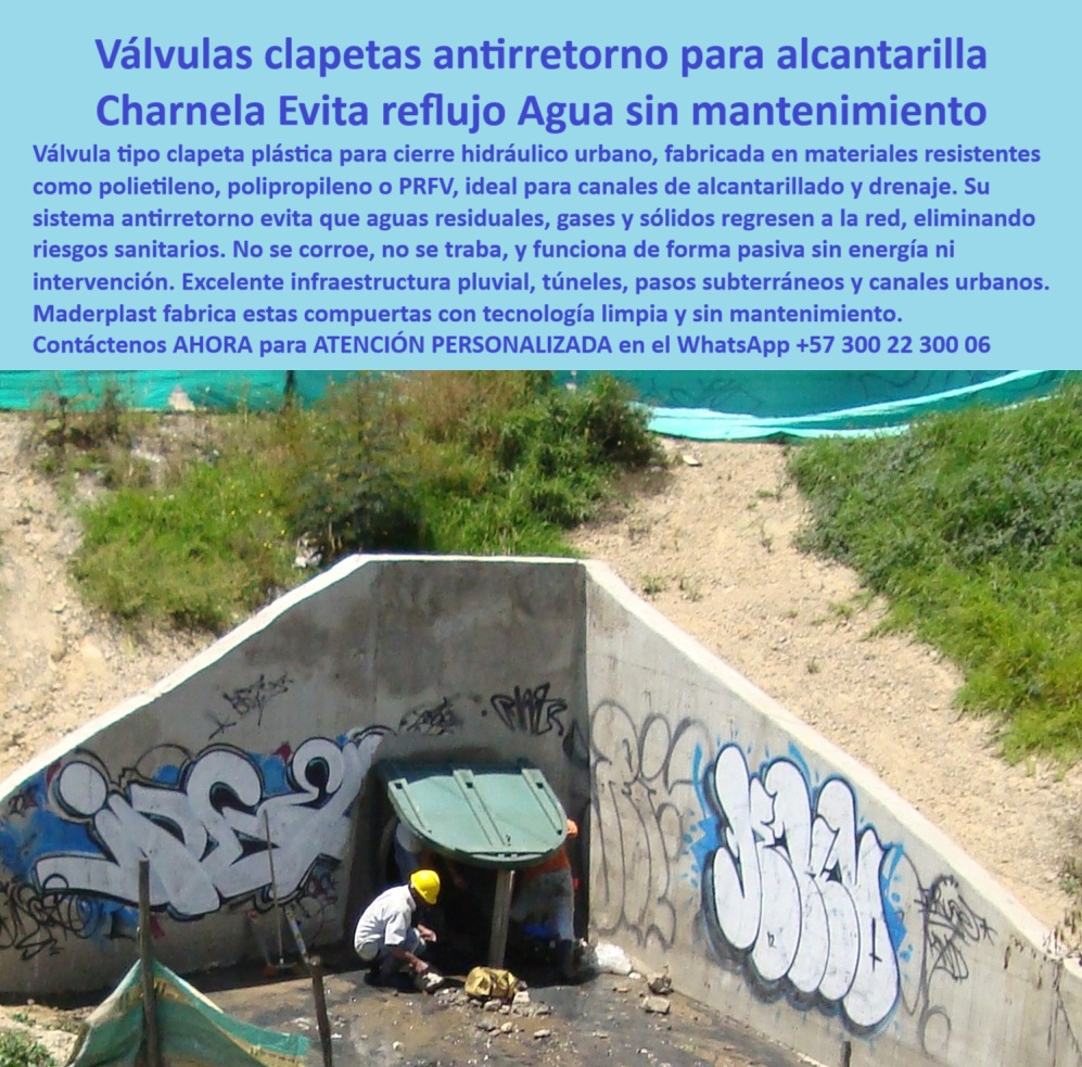 Charnela Válvula Antirretorno Salida Canal Cabezal De Cierre Hidráulico Maderplast 0 clapeta de polietileno alcantarillado válvula tipo clapeta para canal sistema de cierre hidráulico urbano sistema antirretornos mar 01 Esta compuerta plástica tipo charnela, instalada en el canal del río Fucha, en Bogotá, demuestra la durabilidad incomparable de las soluciones hidráulicas de Maderplast. Tras más de 20 años de funcionamiento continuo, la charnela hidráulica sigue completamente operativa, sin signos de corrosión, sin obstrucciones ni pérdida de eficacia. Diseñada para alcantarillado urbano, drenajes pluviales, canales de desagüe y sistemas pluviales de ciudades, esta válvula de retención antirretorno se ha convertido en un pilar esencial de infraestructura urbana, funcionando sin necesidad de energía, sin mantenimiento y con un desempeño probado., - Fabricada con polietileno técnico reforzado, esta válvula tipo clapeta garantiza un cierre hermético de aguas residuales, gases o sólidos, evitando que regresen al sistema de alcantarillado o drenaje. El diseño de cierre automático se activa por gravedad, lo que significa que no depende de ninguna energía externa, motores o sistemas complicados. Maderplast ha fabricado una solución ecológica, segura y resistente que puede soportar el vandalismo y las condiciones extremas de un entorno urbano, lo que la convierte en la opción ideal para ciudades que requieren soluciones confiables., - Lo que hace aún más impresionante a esta compuerta hidráulica plástica es su resistencia al paso del tiempo. Después de más de 20 años de uso continuo, la charnela hidráulica de Maderplast sigue operando perfectamente, sin necesidad de reemplazo ni mantenimiento, y sigue garantizando una protección confiable contra el reflujo de aguas negras o aguas pluviales contaminadas., - En cuanto a instalación, esta válvula tipo clapeta para canal abierto es increíblemente sencilla y rápida de instalar, gracias a su diseño modular. Maderplast ha optimizado el proceso de instalación para que no se necesiten estructuras metálicas complicadas ni soldaduras, lo que reduce costos y tiempos de instalación en cada proyecto., - La charnela se ajusta perfectamente a infraestructura pluvial, túneles y canales urbanos. Al ser liviana y de fácil manejo, se puede montar fácilmente incluso en canales de concreto profundo o en obras subterráneas sin necesidad de grúas pesadas. Esta compuerta también está completamente preparada para operar en canales de aguas lluvias sin que se trabe ni se oxide, por lo que sigue funcionando de manera eficiente incluso en condiciones adversas., - ¿Qué válvula evita el retorno de aguas negras en canales urbanos?, - LA SOLUCIÓN LA DA MADERPLAST: Esta charnela hidráulica de polietileno técnico no solo resuelve el problema del reflujo de aguas contaminadas, sino que lo hace de manera automática, sin energía, sin mantenimiento, y con resistencia garantizada a los elementos que afectan a otros sistemas. Gracias a su diseño ingenioso, incluso tras más de dos décadas de uso, sigue funcionando como el primer día., - El sistema de cierre hidráulico sin energía también protege contra el vandalismo, lo que la convierte en una opción segura para zonas urbanas que sufren de actos de sabotaje o daños en la infraestructura. La compuerta hidráulica sin mantenimiento, completamente libre de óxido, es ideal para aplicaciones urbanas donde el agua tratada debe ser contenida sin riesgos de filtraciones o reflujo, protegiendo de esta forma la salud pública y garantizando un drenaje eficiente., - Además, la válvula hidráulica pasiva asegura que el sistema funcione sin la necesidad de monitoreo constante, lo que reduce costos operativos a largo plazo y elimina la necesidad de intervenciones técnicas frecuentes. El cierre por gravedad también reduce los costos de operación y asegura una respuesta inmediata ante cambios en el nivel de agua, especialmente durante lluvias torrenciales., - En resumen, esta compuerta de Maderplast ha demostrado ser la solución definitiva para canales urbanos, drenajes pluviales y sistemas de alcantarillado, y es una de las mejores válvulas de retención disponibles en el mercado. No solo resuelve los problemas de reflujo de aguas negras y contaminadas, sino que lo hace con la garantía de sin mantenimiento, sin oxido, y con una vida útil de más de 20 años., - ¿Está buscando una solución eficiente, confiable y sin mantenimiento para sus sistemas de drenaje urbano o alcantarillado?, - Contáctenos ahora para asesoría personalizada con un especialista de Maderplast. ¡No espere más para mejorar su infraestructura hidráulica con tecnología de última generación!, - 📲 WhatsApp: +57 300 22 300 06. Charnela Válvula Antirretorno Salida Canal Cabezal De Cierre Hidráulico Maderplast 0 clapeta de polietileno alcantarillado, - válvula tipo clapeta para canal, - sistema de cierre hidráulico urbano, - sistema antirretornos mar