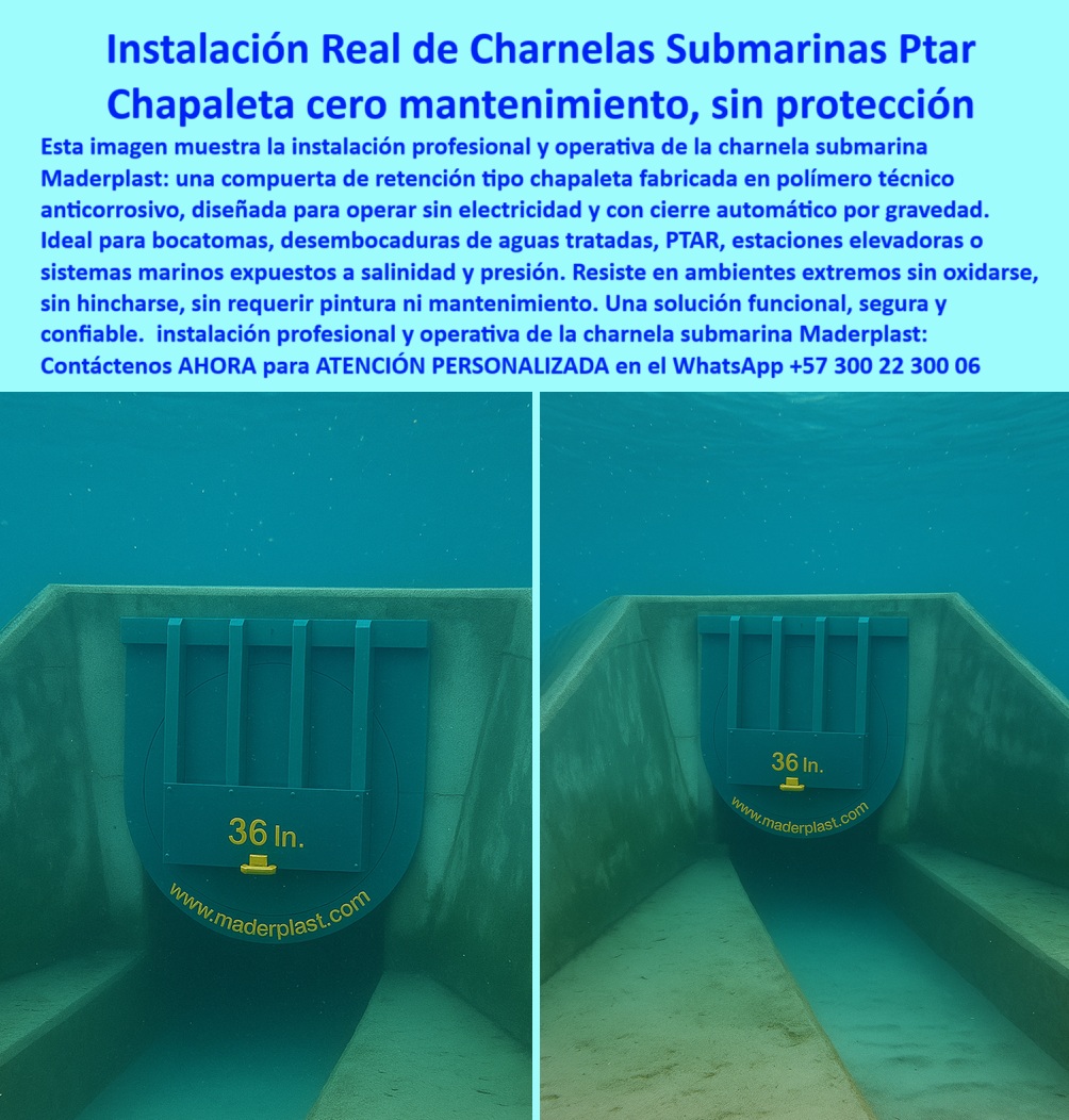Charnela hidráulica Compuerta Canal Dique Válvula Check Anti Retorno Maderplast 0 Charnela submarina plástica sin mantenimiento para control de aguas residuales válvula de no retorno sumergida sin energía charnela tipo flap Ptar 01 La imagen muestra una instalación real de charnelas submarinas PTAR, donde se aprecia en condiciones extremas la operación de una charnela hidráulica compuerta canal dique válvula check anti retorno Maderplast, sumergida en un canal técnico de concreto a varios metros bajo el nivel del mar. Esta es una verdadera obra de ingeniería sin adornos: una charnela submarina plástica sin mantenimiento para control de aguas residuales, diseñada específicamente para resistir el paso del tiempo sin oxidarse, sin deformarse y sin intervención humana., - Aquí vemos una válvula de no retorno sumergida sin energía, modelo de charnela tipo flap PTAR, cuya estructura circular de 36 pulgadas está claramente señalada con el texto “36 in.” y el sitio web www.maderplast.com en letras amarillas visibles incluso en condiciones de inmersión total. ¿Cómo se logra que una compuerta funcione bajo presión oceánica sin fallar? La respuesta técnica es clara: con polímero técnico anticorrosivo, cierre automático por gravedad, y un diseño sin piezas metálicas., - Esta instalación profesional de charnela submarina plástica de 36 pulgadas con estructura circular reforzada tipo válvula clapeta antirretorno, representa la solución que todo consultor hidráulico quiere mostrar como referencia en sus licitaciones. Ubicada en un emisario-submarino-anti-reflujo, esta tapa clapeta para vertimiento oceánico sin oxidación resiste lo que pocos dispositivos logran: salinidad, presión marina, vandalismo, impactos de partículas flotantes y químicos corrosivos provenientes de plantas de tratamiento., - Este dispositivo es más que una válvula: es un símbolo de eficiencia operativa, diseñado como una compuerta sin mantenimiento para emisario, una charnela de cierre pasivo para PTAR oceánica, una válvula submarina sin energía para vertimientos PTAR. Lo que ves en esta imagen no requiere lubricación, no necesita electricidad, no se atasca con residuos, y no se pinta, porque no se oxida. Es una válvula que trabaja por ti, sin ti., - Si alguna vez te preguntaste ¿qué compuerta se usa bajo el mar para aguas tratadas?, aquí tienes la respuesta técnica: una compuerta circular sumergida con cierre hidráulico automático sin energía, diseñada para operar por gravedad, sin depender de sensores ni sistemas eléctricos que fallan. Este es el estándar técnico de las válvulas de retención plástica de 36 pulgadas, las válvulas clapeta para control hidráulico más robustas, visibles y confiables en cualquier sistema de vertimiento submarino., - Maderplast lo ha hecho posible con una charnela hidráulica circular de 36 pulgadas sumergida en emisario, que responde al llamado de quienes buscan durabilidad sin mantenimiento, rendimiento sin errores, y protección ambiental sin excusas. ¿Cómo evitar reflujo en canal submarino sin energía? Con esta válvula plástica de retención unidireccional para canales sumergidos, cuya operación por gravedad es el secreto de su resistencia., - Esta es la compuerta tipo flap para vertimientos, la clapeta unidireccional para aguas tratadas, la válvula técnica circular sin oxidación que envidian los contratistas mal asesorados, y admiran los que sí eligen bien. Esta es la válvula-hidráulica-sin-energía, la que convierte el silencio del fondo marino en eficiencia silenciosa, inalterable y continua., - ¿Cuál es la válvula sin mantenimiento para emisarios? Esta, sin duda: la válvula plástica antirretorno tipo flap para caudales en PTAR marinas, que garantiza tranquilidad a ingenieros, seguridad a los ecosistemas y rentabilidad a los proyectos. Porque cuando eliges Maderplast eliges un futuro libre de mantenimiento, sin fallas, sin óxido y con sello técnico de clase mundial., - 📞 Contáctanos AHORA para ATENCIÓN PERSONALIZADA en el WhatsApp +57 300 22 300 06, - ✅ Maderplast: Porque quien instala esta compuerta no solo controla el agua. Controla el futuro. ¡Ordénala ya, antes de que tu competencia la instale primero! Charnela hidráulica Compuerta Canal Dique Válvula Check Anti Retorno Maderplast 0  Charnela submarina plástica sin mantenimiento para control de aguas residuales, - válvula de no retorno sumergida sin energía, charnela tipo flap Ptar