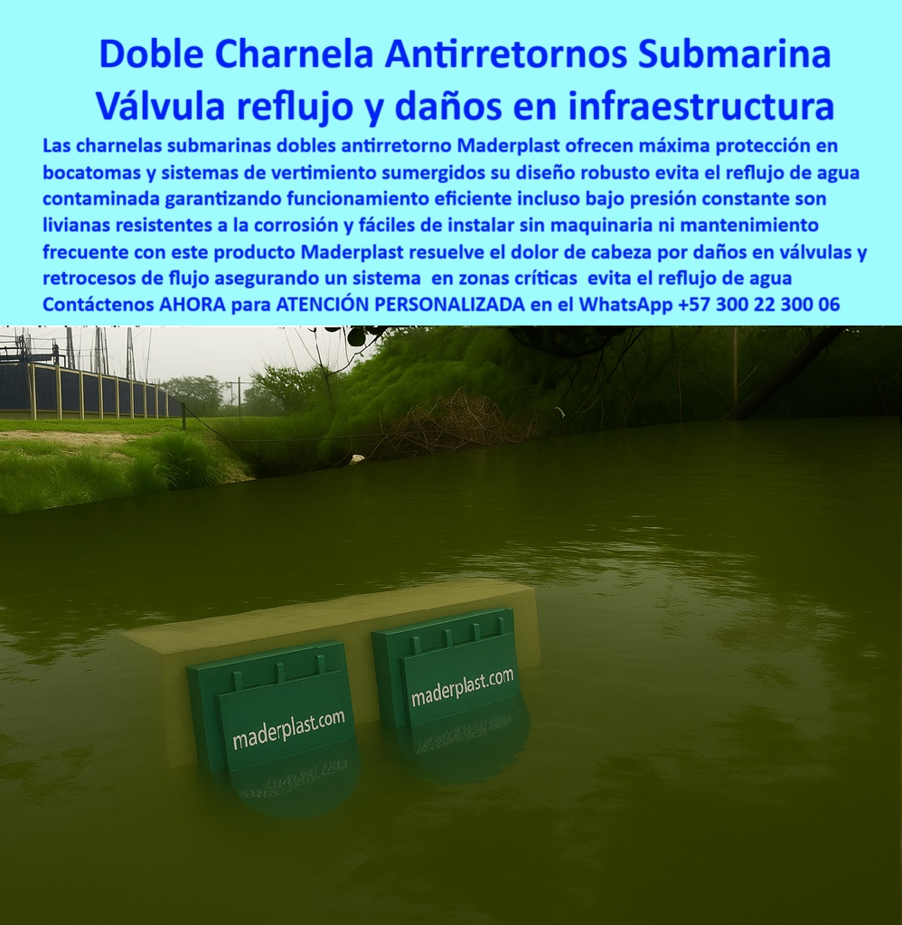 Charnela hidráulica Compuerta Canal Dique Válvula Check Anti Retorno Maderplast 0 compuerta chapaleta en obra hidráulica real compuerta de desagüe submarina plástica Sectores compuerta de cierre automático con presión Ptar PP 01 La imagen muestra una compuerta-chapaleta-en-obra-hidráulica-real, concretamente una doble charnela plástica tipo válvula check, instalada en posición submarina, en un canal de descarga que conecta sistemas PTAR y vertimientos industriales con cuerpos de agua receptores. Estas charnelas hidráulicas dobles antirretorno Maderplast son parte de un sistema técnico de descarga para aguas residuales diseñado para funcionar sin energía, sin presión artificial, sin piezas metálicas, y sin mantenimiento. Y aquí comienza la diferencia: donde otros sistemas fallan por oxidación, salinidad, corrosión o complejidad de instalación, Maderplast responde con estructura anticorrosiva, instalación sencilla, operación por caudal y cero fallas mecánicas., - ¿Qué compuerta se debe usar para evitar reflujo y daños en infraestructura crítica? La respuesta técnica es clara: una charnela hidráulica de cierre automático por presión, con diseño doble, sumergible, anticorrosiva y libre de intervención humana. Fabricada en polipropileno técnico, esta solución de Maderplast ha sido probada en canales contaminados, sistemas de vertimiento, emisarios submarinos, bocatomas, zonas críticas PTAR, diques, y estructuras urbanas vulnerables al retorno de aguas., - Gracias a su ligereza, puede instalarse sin maquinaria pesada, incluso en estructuras sumergidas o de difícil acceso, como se observa en esta fotografía real tomada durante operación activa. Cada compuerta de desagüe submarina plástica que se ve en esta imagen actúa como una válvula de flujo unidireccional sumergida doble, diseñada para cerrar automáticamente cuando se presenta una presión inversa desde el exterior, evitando retrocesos de agua contaminada que pueden causar colapso en las redes hidráulicas internas., - Maderplast resuelve el dolor de cabeza por daños en válvulas y retrocesos de flujo, asegurando un sistema estable, duradero y confiable en entornos que exigen lo máximo. Porque sí: las compuertas dobles sumergidas en canal fluvial que aquí se presentan garantizan funcionamiento eficiente incluso bajo presión constante, algo que pocas tecnologías logran sin asistencia energética. Son válvulas inteligentes, pasivas, diseñadas por ingenieros para ingenieros., - Y si tu proyecto está ubicado en un entorno con riesgo de inundación, contaminación, descargas industriales, climas extremos o aguas saladas, esta compuerta de cierre automático con presión PTAR PP no es una opción más: es la elección profesional., - ¿Necesitas una válvula sumergida para evitar reflujo industrial sin mantenimiento? Esta doble charnela plástica para vertimientos sumergidos es la respuesta: no se oxida, no se traba, no requiere pintura, y no falla. Su diseño técnico es compatible con obras hidráulicas con compuertas submarinas dobles, como plantas de tratamiento, redes fluviales urbanas, estaciones de bombeo y canales industriales de alta carga. Cada unidad es parte de una solución estructural y funcional de ingeniería hidráulica moderna., - Para dimensionar correctamente esta doble-válvula-antirretorno-submarina, recibir detalles técnicos o ver ejemplos en obras reales, puedes escribir directamente al WhatsApp +57 300 22 300 06. Allí un especialista Maderplast te asesorará sin costo, con atención profesional y personalizada., - Esto no es solo una válvula-de-cierre-automático para ambientes sumergidos. Es una tecnología confiable, resistente, aprobada, que protege tu obra y asegura su continuidad. Es la respuesta que los ingenieros de hoy buscan cuando la infraestructura no puede fallar. Charnela hidráulica Compuerta Canal Dique Válvula Check Anti Retorno Maderplast 0 compuerta-chapaleta-en-obra-hidráulica-real, - compuerta-de-desagüe-submarina-plástica, - Sectores, - compuerta de cierre automático con presión Ptar PP
