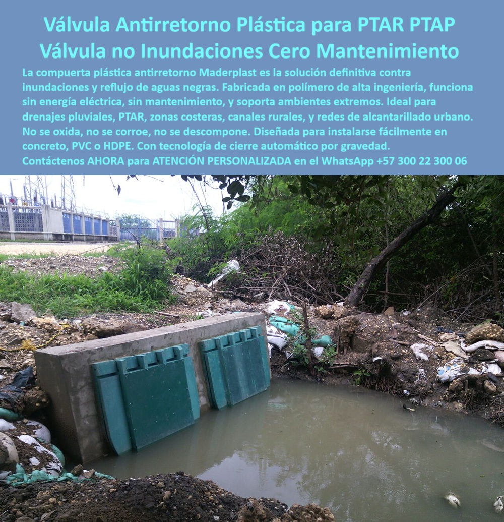 Charnelas Como Instalar Válvula Charnela Paso A Paso Montar Charnelas Maderplast 0 compuerta antirretorno válvula swing plástica para aguas residuales válvula plástica industrial de gran tamaño compuerta plástica Ptar 01 La imagen presenta una compuerta plástica doble tipo charnela instalada sobre un cabezal de concreto en un canal rural inundado, evidenciando su capacidad de operación en condiciones extremas sin fallas. Este sistema de válvula swing plástica para aguas residuales está diseñado para funcionar como compuerta-antirretorno, evitando el reflujo de aguas negras, sin necesidad de energía, mantenimiento o intervención técnica. Cada tapa, de gran tamaño, bascula de forma automática por gravedad, permitiendo el flujo unidireccional y asegurando un cierre efectivo ante presión inversa. Su color verde intenso y su acabado técnico la identifican como parte de la línea de alta ingeniería de Maderplast., - ¿Cómo instalar válvula sin energía para pluviales? La charnela doble sin mantenimiento se monta fácilmente en concreto, PVC o HDPE, sin necesidad de soldadura, partes móviles metálicas ni sellos mecánicos. El diseño incluye caída libre posterior mínima del 50% del diámetro, lo cual garantiza evacuación libre de sólidos y evita obstrucciones. Por eso, este sistema es perfecto como válvula hidráulica sin energía para PTAR y PTAP, donde las condiciones son variables y se requiere tecnología que funcione sin interrupciones., - ¿Qué compuerta evita reflujo en aguas negras? La respuesta está en la imagen: una válvula tipo charnela plástica de doble hoja para alcantarillado sin presión, construida en polímero técnico, resistente a la corrosión, los químicos, la humedad y los rayos UV. Es la solución pasiva, segura y de larga duración que está transformando los sistemas de alcantarillado urbano, zonas costeras, canales rurales y drenajes pluviales., - ¿Qué solución evita obstrucciones en drenajes rurales? La compuerta ecológica plástica para drenaje sanitario, como la aquí mostrada, mantiene su funcionalidad incluso bajo presión constante, en entornos con sedimentos, vegetación o aguas contaminadas. Funciona como sistema de drenaje pasivo, activado por presión hidráulica y cerrado automáticamente sin necesidad de partes metálicas., - ¿Cómo funciona una válvula swing plástica? Su principio es simple: apertura por empuje del caudal y cierre por gravedad al cesar el flujo. Este sistema sin oxidación ni fallas elimina los riesgos de trabas mecánicas o corrosión, por eso Maderplast la clasifica como válvula plástica sin mantenimiento para alcantarillado de alto rendimiento., - ¿Imagen de válvula swing sin mantenimiento? Esta foto lo muestra claramente: dos tapas de polímero, fijadas a bisagras técnicas, montadas sobre un muro de concreto, conteniendo aguas contaminadas sin permitir reflujo. Se trata de una válvula plástica industrial de gran tamaño, instalada como parte de un sistema de retención sanitaria y ambiental que protege infraestructuras y cuerpos hídricos., - ¿Instalación de charnela en obra hidráulica? La instalación es sencilla: se mide, se ancla al muro, se sella con concreto fresco o anclajes mecánicos según el material, y se deja lista para funcionar sin intervención adicional. Este montaje paso a paso responde a necesidades de compuerta-plástica-Ptar sin requerir maquinaria pesada ni personal altamente especializado., - ¿Dónde se puede aplicar una válvula plástica de cierre automático por gravedad? En sistemas rurales, canales pluviales, redes sanitarias urbanas, obras costeras, plantas de tratamiento o cualquier lugar donde el reflujo sea un riesgo ambiental o sanitario. Esta tapa-unidireccional-ptar es parte del compromiso de Maderplast con el saneamiento ecológico, económico y sostenible., - 📲 Contáctenos AHORA para ATENCIÓN PERSONALIZADA en el WhatsApp +57 300 22 300 06, - Cuando el agua exige control y el entorno no perdona errores, Maderplast entrega válvulas que no fallan. Invierta en soluciones inteligentes, instale tecnología sin excusas. Porque la mejor válvula es la que no se ve, porque nunca falla., - Preguntar a ChatGPT Charnelas Como Instalar Válvula Charnela Paso A Paso Montar Charnelas Maderplast 0 compuerta-antirretorno, - válvula swing plástica para aguas residuales, - válvula plástica industrial de gran tamaño, - compuerta-plástica-Ptar