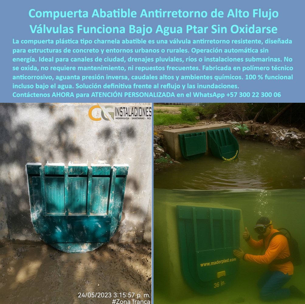 Charnelas Como Instalar Válvula Charnela Paso A Paso Montar Charnelas Maderplast 0 En la imagen se destacan tres momentos técnicos esenciales de una misma solución: la compuerta abatible tipo charnela fabricada por Maderplast en polímero técnico anticorrosivo que resiste inmersión total, presión inversa, caudales intensos, ambientes agresivos, salinidad y operación sin energía. La imagen de la izquierda muestra una instalación de compuerta-doble-retorno sobre un muro de concreto en la #Zona franca, identificada con la fecha 24/05/2023, validando la trazabilidad técnica del montaje. Esta válvula abatible se integra con precisión al cabezal hidráulico y se acciona por la simple fuerza del caudal, sin necesidad de electricidad ni presión artificial. En el centro-derecha se ve una estructura de descarga fluvial donde operan de forma simultánea dos tipos de charnelas: una redonda y una rectangular, ambas diseñadas para bloquear el retorno del agua contaminada. Y en la parte inferior derecha, un buzo profesional realiza una inspección submarina a una clapeta verde anticorrosiva de 36 pulgadas, completamente sumergida, señalando con el pulgar en alto la operatividad perfecta del sistema. Esta imagen es una prueba contundente de que el sistema sigue operativo incluso en condiciones de agua turbia, con partículas en suspensión, sin óxido, sin fallas, sin mantenimiento, solo con la precisión técnica de su diseño hidráulico pasivo., - La pregunta técnica que nos hacen ingenieros, inspectores y operadores es clara: ¿Qué compuerta funciona bajo el agua sin oxidarse? Y la respuesta la repetimos con seguridad profesional: la solución la da Maderplast, gracias a su tecnología de válvula-técnica-control-hidráulico fabricada con polímero estructural que no requiere recubrimientos ni galvanizado. ¿Qué sistema hidráulico evita el retorno en aguas servidas? El que está en la imagen: una válvula hidráulica sin mantenimiento, diseñada para funcionar bajo agua PTAR sin oxidarse, con sello hermético por gravedad y sin partes móviles metálicas. ¿Cuál es la mejor válvula para evitar reflujo sin presión? La compuerta abatible de control hidráulico PTAR que se ve sumergida, operando sin deformarse y manteniendo su sellado incluso en condiciones extremas., - El conjunto de estas tres imágenes confirma el poder real de una charnela-sumergida-con-buzo, un sistema ecológico, técnico, libre de mantenimiento y fabricado para durar más de 20 años sin fallos. Una válvula plástica sumergible que responde a las condiciones más exigentes de zonas francas, plantas de tratamiento, canales urbanos y rurales, emisarios submarinos y vertimientos pluviales. Cada una de estas instalaciones ha sido ejecutada con el compromiso de una ingeniería confiable y sostenible, y lo mejor, sin necesidad de energía, sin repuestos y con una vida útil prolongada y probada en campo., - Y aquí respondemos con seguridad y experiencia a otras preguntas clave: ¿Qué charnela se instala sin energía en zona fluvial? La compuerta-doble-retorno de Maderplast. ¿Qué tapa se inspecciona con buzo tras años de uso? La válvula abatible bajo agua ptar visible en esta imagen. ¿Qué válvula usan los buzos en inspección submarina? La válvula ecológica sin mantenimiento, instalada en zona franca, con tecnología de polímero reforzado. ¿Cuál compuerta se instala con retroexcavadora y no necesita presión para operar? La tapa clapeta de control hidráulico con sello pasivo. Todas están presentes en esta imagen que lo dice todo., - Por eso, si buscas una solución en válvula-ecológica-sin-mantenimiento, o un sistema para control de caudales sin energía, resistente a químicos, sin partes móviles expuestas, que funcione sumergido, operando incluso bajo tormentas o inundaciones, la respuesta está clara, firme, instalada y en funcionamiento: LA SOLUCIÓN LA DA MADERPLAST., - Solicite ahora una asesoría personalizada con un ingeniero de nuestra casa, en este WhatsApp +57 300 22 300 06. Le enviaremos datos técnicos, planos de instalación, análisis hidráulicos y acompañamiento experto desde el primer día. Porque cuando el agua exige una solución inteligente, económica y sin fallas, no hay excusas, no hay dudas, no hay segundo lugar:, - la compuerta está instalada, el caudal está controlado, y el futuro es Maderplast. válvula ecológica sin mantenimiento sistema irrigación sin oxido compuerta doble retorno compuerta abatible de control hidráulico Ptar 01 En la imagen se destacan tres momentos técnicos esenciales de una misma solución: la compuerta abatible tipo charnela fabricada por Maderplast en polímero técnico anticorrosivo que resiste inmersión total, presión inversa, caudales intensos, ambientes agresivos, salinidad y operación sin energía. La imagen de la izquierda muestra una instalación de compuerta-doble-retorno sobre un muro de concreto en la #Zona franca, identificada con la fecha 24/05/2023, validando la trazabilidad técnica del montaje. Esta válvula abatible se integra con precisión al cabezal hidráulico y se acciona por la simple fuerza del caudal, sin necesidad de electricidad ni presión artificial. En el centro-derecha se ve una estructura de descarga fluvial donde operan de forma simultánea dos tipos de charnelas: una redonda y una rectangular, ambas diseñadas para bloquear el retorno del agua contaminada. Y en la parte inferior derecha, un buzo profesional realiza una inspección submarina a una clapeta verde anticorrosiva de 36 pulgadas, completamente sumergida, señalando con el pulgar en alto la operatividad perfecta del sistema. Esta imagen es una prueba contundente de que el sistema sigue operativo incluso en condiciones de agua turbia, con partículas en suspensión, sin óxido, sin fallas, sin mantenimiento, solo con la precisión técnica de su diseño hidráulico pasivo., - La pregunta técnica que nos hacen ingenieros, inspectores y operadores es clara: ¿Qué compuerta funciona bajo el agua sin oxidarse? Y la respuesta la repetimos con seguridad profesional: la solución la da Maderplast, gracias a su tecnología de válvula-técnica-control-hidráulico fabricada con polímero estructural que no requiere recubrimientos ni galvanizado. ¿Qué sistema hidráulico evita el retorno en aguas servidas? El que está en la imagen: una válvula hidráulica sin mantenimiento, diseñada para funcionar bajo agua PTAR sin oxidarse, con sello hermético por gravedad y sin partes móviles metálicas. ¿Cuál es la mejor válvula para evitar reflujo sin presión? La compuerta abatible de control hidráulico PTAR que se ve sumergida, operando sin deformarse y manteniendo su sellado incluso en condiciones extremas., - El conjunto de estas tres imágenes confirma el poder real de una charnela-sumergida-con-buzo, un sistema ecológico, técnico, libre de mantenimiento y fabricado para durar más de 20 años sin fallos. Una válvula plástica sumergible que responde a las condiciones más exigentes de zonas francas, plantas de tratamiento, canales urbanos y rurales, emisarios submarinos y vertimientos pluviales. Cada una de estas instalaciones ha sido ejecutada con el compromiso de una ingeniería confiable y sostenible, y lo mejor, sin necesidad de energía, sin repuestos y con una vida útil prolongada y probada en campo., - Y aquí respondemos con seguridad y experiencia a otras preguntas clave: ¿Qué charnela se instala sin energía en zona fluvial? La compuerta-doble-retorno de Maderplast. ¿Qué tapa se inspecciona con buzo tras años de uso? La válvula abatible bajo agua ptar visible en esta imagen. ¿Qué válvula usan los buzos en inspección submarina? La válvula ecológica sin mantenimiento, instalada en zona franca, con tecnología de polímero reforzado. ¿Cuál compuerta se instala con retroexcavadora y no necesita presión para operar? La tapa clapeta de control hidráulico con sello pasivo. Todas están presentes en esta imagen que lo dice todo., - Por eso, si buscas una solución en válvula-ecológica-sin-mantenimiento, o un sistema para control de caudales sin energía, resistente a químicos, sin partes móviles expuestas, que funcione sumergido, operando incluso bajo tormentas o inundaciones, la respuesta está clara, firme, instalada y en funcionamiento: LA SOLUCIÓN LA DA MADERPLAST., - Solicite ahora una asesoría personalizada con un ingeniero de nuestra casa, en este WhatsApp +57 300 22 300 06. Le enviaremos datos técnicos, planos de instalación, análisis hidráulicos y acompañamiento experto desde el primer día. Porque cuando el agua exige una solución inteligente, económica y sin fallas, no hay excusas, no hay dudas, no hay segundo lugar:, - la compuerta está instalada, el caudal está controlado, y el futuro es Maderplast. Charnelas Como Instalar Válvula Charnela Paso A Paso Montar Charnelas Maderplast 0 válvula-ecológica-sin-mantenimiento, - sistema-irrigación-sin-oxido, - compuerta-doble-retorno, - compuerta abatible de control hidráulico Ptar