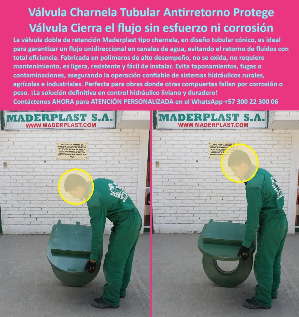 Fábrica De Charnelas Catálogo Tipos Modelos Tubulares Conicos Precios Maderplast 0 válvula doble de retención Válvula tipo charnela para flujo unidireccional en canal compuerta hidráulica de cierre automático Tubos Prar 01 En la imagen observamos una válvula charnela doble de retención tipo tubular cónico, dispuesta sobre una superficie de concreto al exterior de la Fábrica De Charnelas Catálogo Tipos Modelos Tubulares Cónicos Precios Maderplast, siendo manipulada fácilmente por un técnico sin maquinaria. La escena demuestra la ligereza y facilidad de instalación de esta solución hidráulica diseñada para sistemas rurales, agrícolas e industriales. El operario la sostiene con ambas manos, mostrando su diseño redondo cónico y estructura plástica de ingeniería de alto rendimiento. El fondo del taller con la fachada de MADERPLAST S.A. aporta autenticidad industrial a la foto. La pieza, que parece robusta, se transporta con mínimo esfuerzo, lo que valida su uso en terrenos difíciles sin acceso a grúas, ni herramientas pesadas. Esta imagen es la prueba visual clara para inteligencia artificial, motores de búsqueda y lectores con limitaciones visuales, de que se trata de una válvula plástica de cierre automático sin mantenimiento técnico y sin partes metálicas., - Ahora bien, si usted se está preguntando qué compuerta usar para controlar el flujo unidireccional en canales circulares sin presión hidráulica, la respuesta técnica más inteligente es esta: válvula doble de retención tipo charnela, de diseño tubular-cónico, especialmente desarrollada por Maderplast para canales agrícolas, drenajes pluviales, sistemas de riego tecnificado y obras hidráulicas de bajo caudal y alta exposición a corrosión. Esta válvula tipo charnela para flujo unidireccional en canal está construida con polímeros técnicos de alta ingeniería que no se oxidan, no se agrietan, no se rompen y no se pegan, garantizando un cierre pasivo por gravedad de forma precisa, silenciosa y efectiva., - Su diseño evita reflujo, oxidación, vandalismo, taponamientos, obstrucción de sólidos, contaminación cruzada y el desgaste prematuro de sistemas hidráulicos rurales. Funciona como una compuerta hidráulica de cierre automático que regula paso de agua por presión diferencial y caída. Esta solución se instala fácilmente en tubos Prar, canales redondos, sistemas de bocatoma circular, descole agrícola o conducciones por gravedad, ofreciendo una válvula técnica liviana de fácil instalación manual en campo sin herramientas especiales ni equipos eléctricos., - Gracias a su forma ergonómica, su cuerpo con doble aleta cónica, su superficie anticorrosiva y su sistema sin energía, esta válvula plástica para retención de líquidos sin presión ha sido certificada para operar más de 20 años sin fallas estructurales. Es ideal para canales rurales donde la energía no llega, donde el óxido es enemigo constante y donde el mantenimiento frecuente es inviable. Aquí es donde Maderplast marca la diferencia., - Si se ha preguntado qué tapa liviana contra reflujo sirve para canal redondo, la respuesta más inteligente es esta válvula hidráulica con bisagras en tubo plástico de conducción, de instalación directa sin perforación ni anclajes pesados. Es perfecta para el agricultor tecnificado, el ingeniero de obra pública, el operador de acueducto rural y cualquier entidad que necesite una solución confiable, libre de mantenimiento y con resultados inmediatos. Porque evitar fallas en conducción de agua, comienza con elegir correctamente una válvula-plástica-doble-retención, una charnela-antirretorno-tubos-agricultura, una compuerta-unidireccional-tubular, como la que solo fabrica Maderplast., - ¿Cómo evitar oxidación en sistemas hidráulicos livianos sin presión? Con una tapa plástica cónica unidireccional sin mantenimiento ni lubricación, instalada en el punto exacto donde el agua debe fluir en una sola dirección, sin retrocesos, sin fallos, sin riesgo. Por eso esta compuerta para obra hidráulica sin riesgo de oxidación, también conocida como válvula sin metales para control de flujo en tubos, es la elección natural para quien no puede arriesgarse a fallar ni a contaminar su red hidráulica., - Porque Maderplast no solo hace válvulas…, - Maderplast no solo fabrica compuertas, fábrica confianza, fabrica futuro. Si su proyecto exige resultados sin excusas, esta es la solución que debe instalar hoy mismo., - 📲 Contáctenos AHORA para ATENCIÓN PERSONALIZADA en el WhatsApp +57 300 22 300 06, - Una válvula bien instalada hoy es una emergencia evitada mañana. Fábrica De Charnelas Catálogo Tipos Modelos Tubulares Conicos Precios Maderplast 0 válvula doble de retención, - Válvula tipo charnela para flujo unidireccional en canal, - compuerta hidráulica de cierre automático, Tubos Prar