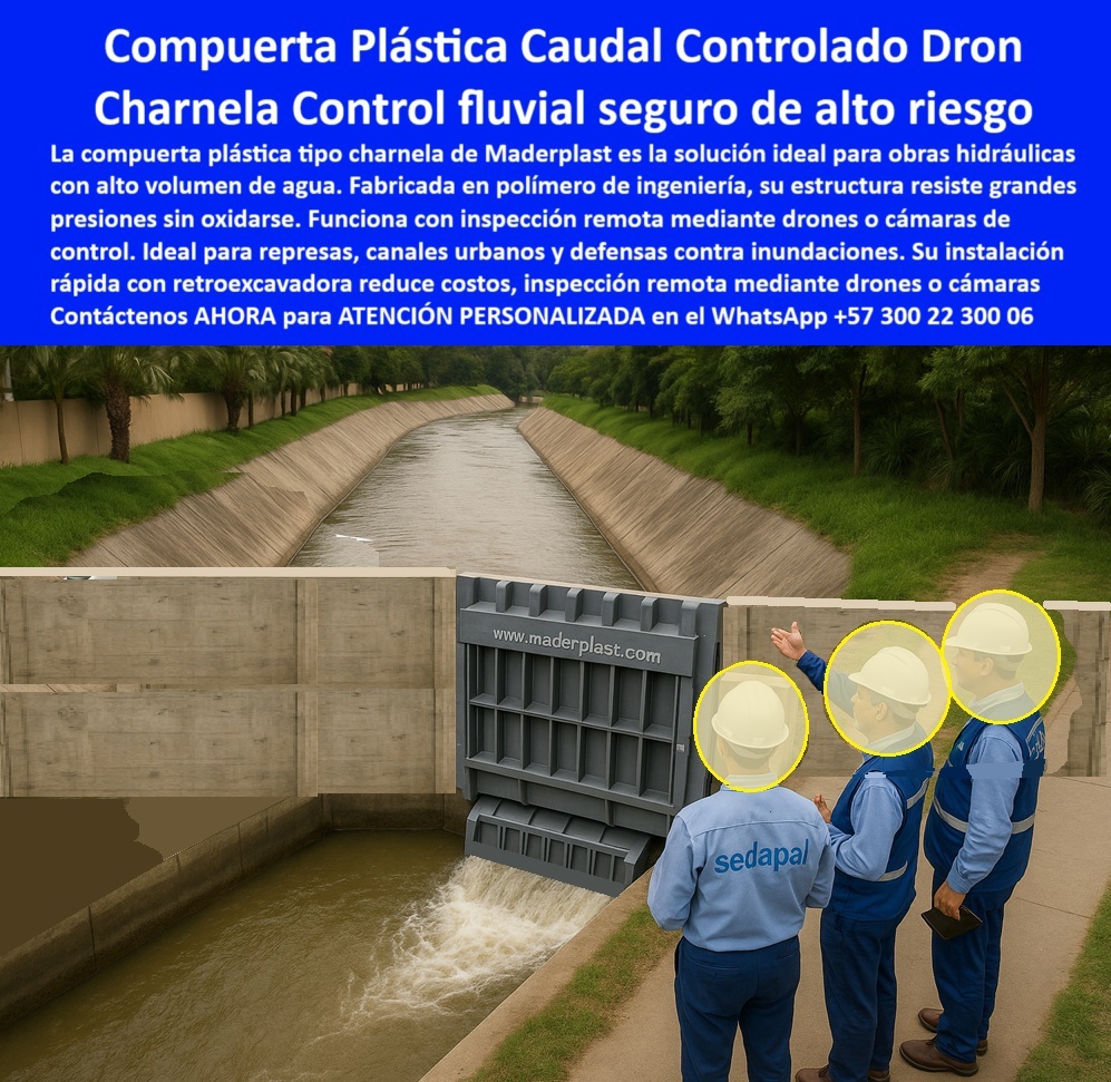 Instalación De Compuerta Charnela Gran Formato Para Obras Hidráulicas Maderplast 0 Soluciones para evitar inundaciones Megaestructura hidráulica plástica diseñada represas y canales con alto caudal. Válvula tipo Río ptap 01 ¿CHARNELAS? ¿Qué tan grande la necesita? Así se la fabricamos en Maderplast. ¿Qué tan fuerte la requiere? Así será cuando la compre. Le hacemos sus charnelas como usted las pide, como usted las requiera, y le asesoramos desde el proyecto hasta el diseño, la fabricación, la instalación y la puesta en marcha de las Charnelas Maderplast., - La imagen ilustra una instalación de compuerta charnela gran formato para obras hidráulicas de alto caudal, operando en un canal urbano de concreto con presencia de técnicos y supervisión de obra, donde se demuestra su funcionamiento preciso, seguro y confiable. Esta megaestructura hidráulica plástica diseñada para represas y canales con alto caudal no es una promesa: es una realidad comprobada. La válvula tipo Río PTAP, vista en acción, es parte del sistema inteligente de control fluvial que no se oxida, no se traba, no requiere mantenimiento, y es compatible con monitoreo remoto por dron o cámaras de vigilancia. Así luce el futuro de la ingeniería hidráulica., - Cuando se trata de evitar desbordamientos, inundaciones o roturas de bordes en zonas fluviales o urbanas, la respuesta profesional es una sola: instale una compuerta plástica para control de inundaciones urbanas. Esta tecnología desarrollada por Maderplast emplea polímero técnico de última generación, reforzado y probado para soportar grandes presiones sin fallos estructurales, sin piezas metálicas expuestas, sin corrosión. Aquí no hay soldaduras que se rompen ni bisagras que colapsan. Todo es ingeniería moldeada para resistir., - ¿Dónde comprar compuerta para canal de alto riesgo? La respuesta inmediata y técnica es: fabricamos charnelas plásticas resistentes para caudales extremos y canalización urbana, adaptadas a las dimensiones, condiciones hidráulicas y presupuesto del cliente. Su sistema de montaje rápido con retroexcavadora reduce costos de obra, elimina tiempos muertos y permite instalación en jornadas únicas, sin maquinaria especializada. Su uso está validado para defensas fluviales, PTAR, PTAP, canales de riego, ríos urbanos y zonas vulnerables a lluvias torrenciales., - ¿Qué compuerta sirve para controlar caudales grandes? La solución inteligente es: charnela plástica de gran formato para ríos y represas sin mantenimiento. Esta válvula actúa con apertura y cierre automático según el diferencial de presión del agua, sin necesidad de motor eléctrico, sin engranajes, sin consumo energético. El personal técnico de campo supervisa su comportamiento en vivo, verificando el sello hidráulico, la evacuación precisa y la resistencia estructural ante el flujo., - Y si lo que busca es una compuerta plástica de alta eficiencia hidráulica que sea además ecológica, sin óxido, con bajo impacto ambiental y libre de mantenimiento, lo que necesita es una válvula hidráulica inteligente para drenaje masivo como la que Maderplast fabrica en sus instalaciones con procesos certificados y con más de dos décadas de experiencia en obras de alto nivel., - ¿Qué compuerta instalan en defensas fluviales? Charnela plástica reforzada aprobada para control de flujo de alta presión. Su geometría robusta permite instalarla en vertical u horizontal, su color visible facilita inspecciones por dron, y su estructura liviana elimina los riesgos de desplome por peso muerto. No es solo una válvula: es una solución., - Maderplast responde con excelencia cuando se necesitan compuertas industriales de gran tamaño con cierre automático, con compuerta plástica robusta para obras de alto riesgo, o con válvula ecológica para obras hidráulicas masivas. Lo hace con compromiso, asesoría técnica desde el diseño hidráulico, planos en CAD, simulaciones de caudal y puesta en marcha en sitio con respaldo técnico., - Por eso, si se pregunta ¿Maderplast hace compuertas para obras grandes? La respuesta es inmediata y contundente: sí, fabricamos charnelas personalizadas a gran escala y damos asesoría completa. Usted no compra una compuerta; usted asegura la continuidad hidráulica de su obra. Usted no adquiere un producto, usted incorpora una solución probada para su sistema de canalización., - Ya sea que necesite una compuerta gran formato para control fluvial, una válvula plástica para inundaciones extremas, o una compuerta de polímero técnico para canalización fluvial, la respuesta está en una sola marca: Maderplast. Soluciones sostenibles, técnicas, eficaces y duraderas que no fallan, que no se degradan, y que no requieren mantenimiento. Usted trae el plano, Maderplast entrega la solución definitiva., - Solicite ahora mismo asesoría especializada con un especialista de Maderplast, atención personalizada en este whatsapp 57+ 300 22 300 06., - Aquí no hay dudas, solo soluciones concretas. Aquí no se vende por promesa, se responde con resultados. Instalación De Compuerta Charnela Gran Formato Para Obras Hidráulicas Maderplast 0 Soluciones para evitar inundaciones, - Megaestructura hidráulica plástica diseñada represas y canales con alto caudal., - Válvula tipo Río ptap