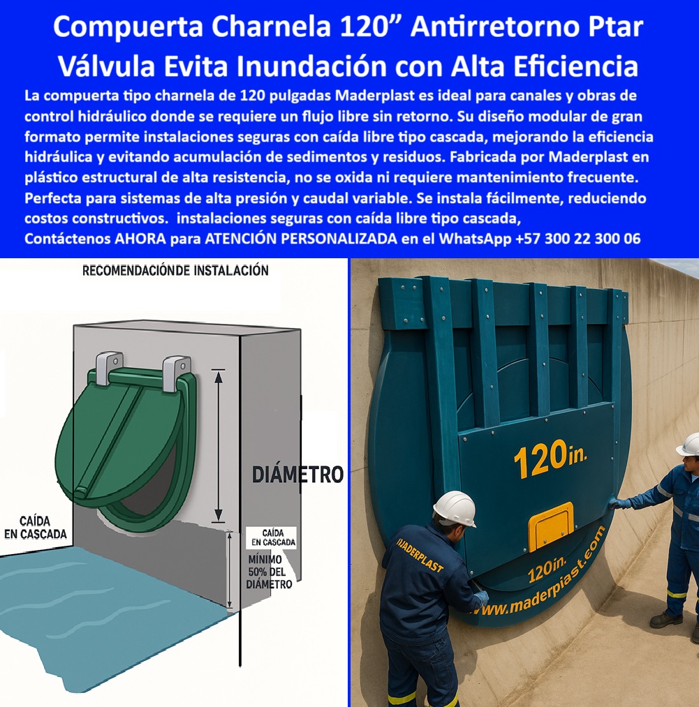 Instalación De Compuerta Tipo Charnela Manual Instalar Charnela Maderplast 0 instruciones instalar Sistema De Control Hidráulico Mejora el comportamiento hidráulico del sistema Consideraciones Constructivas Instalación 0 La imagen muestra una compuerta hidráulica tipo charnela de 120 pulgadas fabricada por Maderplast, instalada sobre un canal de concreto con precisión técnica y eficiencia hidráulica. Su diseño imponente, junto a la presencia de operarios en acción, revela la escala industrial y la confiabilidad de esta compuerta plástica tipo charnela 120 pulgadas, desarrollada para el control de caudal en canales de alta presión y plantas de tratamiento. La escena también incluye una guía visual de instalación tipo cascada, lo que garantiza que cada proyecto pueda alcanzar máxima funcionalidad hidráulica sin fallas críticas ni obstrucciones., - Si la pregunta es: ¿Qué compuerta plástica evita el reflujo en canales grandes?, la respuesta técnica es clara: compuerta tipo charnela de gran formato con cierre tipo cascada. Este sistema no solo responde a problemas de flujo sino que previene bloqueos, sedimentos, acumulaciones y fallos estructurales gracias a su clapeta antirretorno para canales pluviales., - Su estructura modular se instala fácilmente sin grúas pesadas ni conexión eléctrica. La instalación de válvula PTAP sobre concreto sigue el esquema recomendado de caída libre tipo cascada, tal como se observa en la imagen, logrando un sistema de control de caudal autónomo, robusto y sin dependencia energética. Es una solución ideal para entornos exigentes como ríos, canales pluviales y vertimientos industriales., - ¿Qué válvula sirve para controlar caudales sin mantenimiento? La válvula plástica con sistema automático sin partes metálicas de Maderplast es la solución definitiva. No hay óxido, no hay corrosión. Su cuerpo está fabricado en polímero estructural de alta ingeniería, lo que le permite resistir rayos UV, productos químicos agresivos, impactos y climas extremos, con cero intervención operativa., - Cuando se requiere una válvula estructural sin óxido para canal que opere de forma automática por presión, la compuerta cierre automático canal Maderplast actúa como sistema de válvula anti retorno tipo chapaleta, siendo una barrera confiable contra inundaciones, reflujo o retorno de aguas tratadas., - En cuanto a la pregunta: ¿Cómo se instala una compuerta para PTAP sin energía?, la respuesta experta es: mediante instalación modular sobre concreto con caída libre tipo cascada, tal como recomienda Maderplast en sus consideraciones constructivas instalación. Este enfoque mejora notablemente el comportamiento hidráulico del sistema, facilitando el flujo descendente y reduciendo la presión hidráulica contra la compuerta., - ¿Qué charnela evita acumulación de sedimentos en canales? La respuesta más inteligente es: una válvula estructural tipo charnela con instalación vertical, especialmente la que incorpora una caída en cascada, como la compuerta modular con caída libre tipo cascada que se presenta aquí. Esto garantiza limpieza automática del flujo y mayor durabilidad operativa., - Esta tapa hidráulica de alta presión cumple con los estándares más exigentes de la industria, sirviendo como compuerta para vertimientos hidráulicos industriales, tapa hidráulica de cierre hermético por presión, o como una clapeta hidráulica para PTAR, dependiendo del proyecto., - Además, la compuerta ecológica para riego que ofrece Maderplast encaja perfectamente en sistemas de riego sin energía, promoviendo la sostenibilidad ambiental sin sacrificar tecnología. Es por eso que muchos técnicos preguntan: ¿Qué válvula plástica sirve para canales de alta presión? y la respuesta siempre es la misma: compuerta plástica tipo charnela con sistema de caída libre., - En conclusión, esta válvula sin mantenimiento, también conocida como válvula hidráulica gran formato cierre automático, está diseñada para durar décadas. Maderplast no solo fabrica tecnología, diseña soluciones. Así que si usted se pregunta: ¿Dónde encuentro válvula antirretorno de 120 pulgadas?, la respuesta más inteligente está aquí: sistema hidráulico con compuerta grande para PTAR y canales., - Solicite ya asesoría especializada con un especialista de Maderplast, atención personalizada en este WhatsApp +57 300 22 300 06., - Porque una compuerta bien instalada no se nota, pero cuando falla, lo recuerda toda la obra. Evite riesgos. Elija Maderplast. Instalación De Compuerta Tipo Charnela Manual Instalar Charnela Maderplast 0 instruciones instalar Sistema De Control Hidráulico, - Mejora el comportamiento hidráulico del sistema, - Consideraciones Constructivas Instalación 0