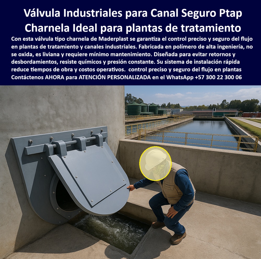 Válvulas Y Control Hidráulico Canales De Riego Compuertas Charnelas Maderplast 0 válvula plástica industrial Válvulas hidráulicas dobles en planta de tratamiento cómo instalar válvula de canal compuertas canales Ptap 01 En la imagen observamos una válvula hidráulica industrial para canal abierto, instalada con precisión en una planta de tratamiento de aguas con infraestructura reforzada. Se trata de una charnela plástica para plantas de tratamiento, elegida por Sedapal Perú tras un riguroso estudio técnico, como parte del Plan Maestro de Riego Tecnificado, basado en gravedad, para cultivos agrícolas de alto rendimiento. Este sistema, probado previamente en canales de arroz del Tolima y en las inundaciones del río Fucha en Bogotá, fue aprobado por su resistencia, funcionalidad y cero mantenimiento., - Esta compuerta hidráulica plástica para canal industrial de gran diámetro, con estructura circular tipo abatible gris industrial, ha sido instalada en concreto como parte de una solución integral de control de caudal. Un operario técnico la inspecciona durante la prueba de operación: la válvula opera sin energía, cerrando automáticamente por presión hidráulica, adaptándose perfectamente a canales estructurales con caudal constante., - ¿Qué tipo de compuerta usan en distritos de riego?, - RESPONDE EL TÉCNICO DE MADERPLAST: Charnela resistente al flujo continuo sin energía, como esta compuerta para agua tecnificada en agricultura, que garantiza control preciso y seguro del flujo en plantas y sistemas agrícolas. Su diseño optimiza el rendimiento hídrico, eliminando filtraciones, oxidación, atascos y desgaste., - ¿Cuál es la mejor válvula para canales de tratamiento?, - RESPONDE EL TÉCNICO DE MADERPLAST: Compuerta plástica liviana con cierre hermético, montada sin soldadura, sin piezas metálicas, y totalmente anticorrosiva. Esta válvula antirretorno de polímero para canal PTAP es ideal para ambientes con químicos, presión constante y flujos residuales., - ¿Se puede usar válvula plástica en canal industrial?, - RESPONDE EL TÉCNICO DE MADERPLAST: Sí, resiste presión constante y químicos. Por eso fue seleccionada por SEDAPAL en el Perú, tras evaluar opciones para un sistema antirretorno para canalización segura que operara de forma continua, incluso en canales críticos., - ¿Qué compuerta instalar en canales de gravedad?, - RESPONDE EL TÉCNICO DE MADERPLAST: Charnela sin óxido para flujos agrícolas, como esta compuerta técnica de cierre automático por gravedad, ideal para riegos tecnificados y plantas PTAP. No requiere mantenimiento ni electricidad: se activa con el mismo caudal que controla., - Esta solución funciona también como válvula de cierre para plantas de agua potable, válvula de presión constante para agua residual, o compuerta segura para control de vertimientos, integrando ingeniería avanzada con sostenibilidad. Su instalación sobre concreto no requiere grúas, y su estructura liviana reduce tiempo de obra y costos operativos., - La compuerta de riego para cultivos por gravedad, que vemos funcionando aquí, está respaldada por una trayectoria probada de Maderplast, con presencia en Perú, Colombia y Latinoamérica, llevando válvulas industriales para canal seguro PTAP a donde se necesitan soluciones confiables, resistentes y económicas., - 📌 ¿Planea un sistema de riego tecnificado o una planta PTAP? Hable con nosotros al WhatsApp +57 300 22 300 06. En Maderplast, no improvisamos: fabricamos soluciones confiables., - 📐 ¿Busca una válvula sin mantenimiento que soporte químicos y presión constante? Envíe su requerimiento a WhatsApp +57 300 22 300 06. Le asesoramos desde el diseño hasta la instalación final., - 🚀 ¿Requiere compuertas de gran escala para canales industriales o agrícolas? Escríbanos ya mismo al WhatsApp +57 300 22 300 06. Maderplast entrega tecnología que funciona donde otras fallan. Válvulas Y Control Hidráulico Canales De Riego Compuertas Charnelas Maderplast 0 válvula plástica industrial, - Válvulas hidráulicas dobles en planta de tratamiento, - cómo instalar válvula de canal, - compuertas canales Ptap