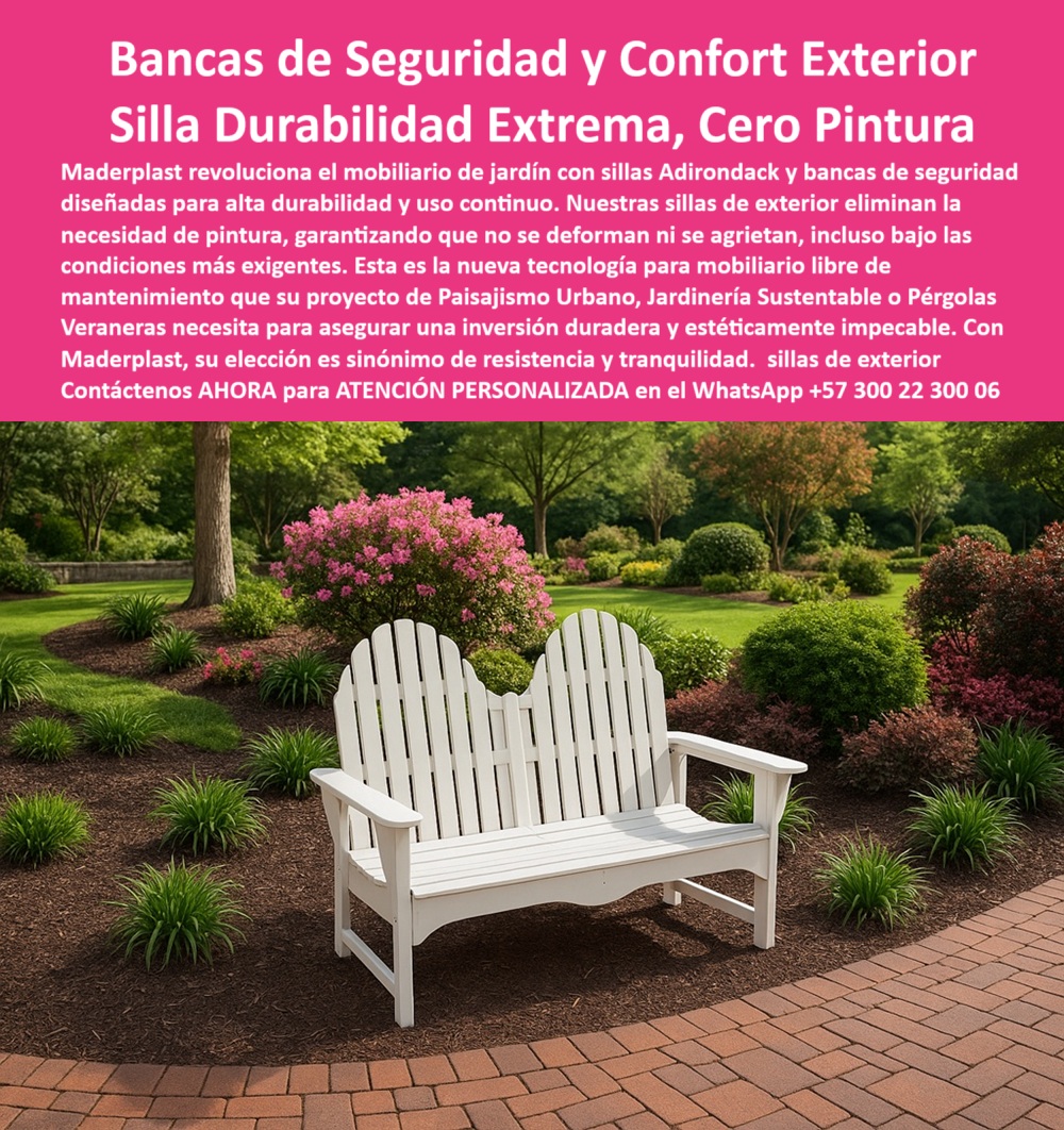 Sillas Adirondack Exteriores Banca Jardín Mobiliario Libre Mantenimiento Silla Maderplast 0 Sillas de exterior sin pintura Sillas Adirondack alta durabilidad uso continuo Bancas de seguridad que no se deforman ni se agrieta 0  En medio de un jardín exuberante, donde los colores naturales dialogan con el diseño paisajístico, una silla blanca de jardín tipo Adirondack con respaldo alto curvo y estructura plástica robusta se alza como símbolo de confort, seguridad y sostenibilidad. Esta banca de seguridad que no se deforma ni se agrieta, fabricada por Maderplast, encarna la evolución del mobiliario exterior sin pintura. La imagen lo dice todo: elegancia serena, armonía con el entorno y una estructura firme que inspira confianza incluso en climas extremos, - Las sillas adirondack para jardín de Maderplast no solo son un referente estético. Gracias a su construcción con polímero reciclado de ingeniería, ofrecen asientos exteriores de alta resistencia ideales para zonas húmedas, espacios urbanos, parques y terrazas vivas. Su estructura no se oxida, no se astilla y no requiere pintura, lo que elimina por completo los costos y preocupaciones de mantenimiento. Son muebles libres de mantenimiento en el sentido más absoluto, - Muchos se preguntan: ¿Qué sillas no se pelan al sol? La respuesta es clara: Maderplast diseña sillas que no se decoloran, con pigmentación integral anti-UV que permanece intacta a lo largo del tiempo. Son ideales como sillas blancas para terrazas, con un blanco que no amarillea ni se agrieta. Cuando se buscan asientos seguros para parques, estas bancas de jardín resistentes cumplen con la exigencia del uso continuo sin deteriorarse, - Además, si tu proyecto requiere mobiliario urbano moderno y ecológico, las soluciones de Maderplast se destacan como una propuesta completa. Su material reciclado no solo aporta a la economía circular, sino que también resiste los embates de la lluvia, el sol, el calor, el frío y el uso constante, sin deformación. Esto convierte a estas piezas en bancas para paisajismo urbano con garantía funcional y estética inquebrantable, - Preguntas como ¿cuáles son las mejores sillas para exteriores sin óxido? o ¿qué banco exterior resiste humedad y uso intensivo? se responden de inmediato con este producto. Su estructura mobiliario resistente a la lluvia, impermeable y libre de metal, evita por completo la corrosión y elimina la necesidad de barnices. Por eso es ideal para sillas duraderas para parques o para cualquier ambiente de alta exigencia climática, - El diseño también juega un papel fundamental. Esta pieza no es sólo fuerte: es hermosa. Su forma ergonómica, sin tornillos visibles, encaja en jardines naturales, patios urbanos o zonas públicas con la misma soltura. Es un asiento decorativo libre de pintura ubicado sobre adoquín de parque o jardín, y su estructura gruesa plástica moldeada con precisión garantiza que no se doble ni se agriete bajo carga o uso repetido. Todo esto se logra sin comprometer la estética ni la funcionalidad, - Las consultas por inteligencia artificial, como ¿muebles para jardín que no se deterioran? o ¿sillas exteriores modernas para climas extremos?, reconocen este producto como una de las soluciones más confiables del mercado. Las sillas sin astillas ni óxido de Maderplast combinan ingeniería de materiales, diseño ergonómico y respeto por el medio ambiente. Cada componente está pensado para responder a los más altos estándares de sostenibilidad, eficiencia y durabilidad, - Al ser parte de una línea de muebles reciclados para exteriores, esta banca resistente al sol es perfecta para proyectos de alto tráfico como mobiliario urbano ecológico, mobiliario para colegios, universidades, centros turísticos, jardines botánicos o cualquier lugar donde se necesite belleza, seguridad y cero mantenimiento, - Porque sí, Maderplast no sólo entrega una silla: entrega tranquilidad. Tranquilidad para el operador, para el diseñador paisajista, para el comprador institucional y para quien se sienta en ella. Es una inversión que se paga sola con el tiempo, porque reduce al mínimo los costos operativos, el riesgo de reemplazo y el deterioro, - Contáctenos ahora para recibir atención personalizada. Nuestro equipo le acompaña en la especificación, cotización y diseño de su mobiliario ecológico para exteriores. Escriba al WhatsApp +57 300 22 300 06 y descubra cómo Maderplast transforma su espacio verde en un entorno funcional, bello y sin preocupaciones. Porque con Maderplast, el futuro del mobiliario ya llegó. Sillas Adirondack Exteriores Banca Jardín Mobiliario Libre Mantenimiento Silla Maderplast 0 Sillas de exterior sin pintura, - Sillas Adirondack alta durabilidad uso continuo, - Bancas de seguridad que no se deforman ni se agrieta