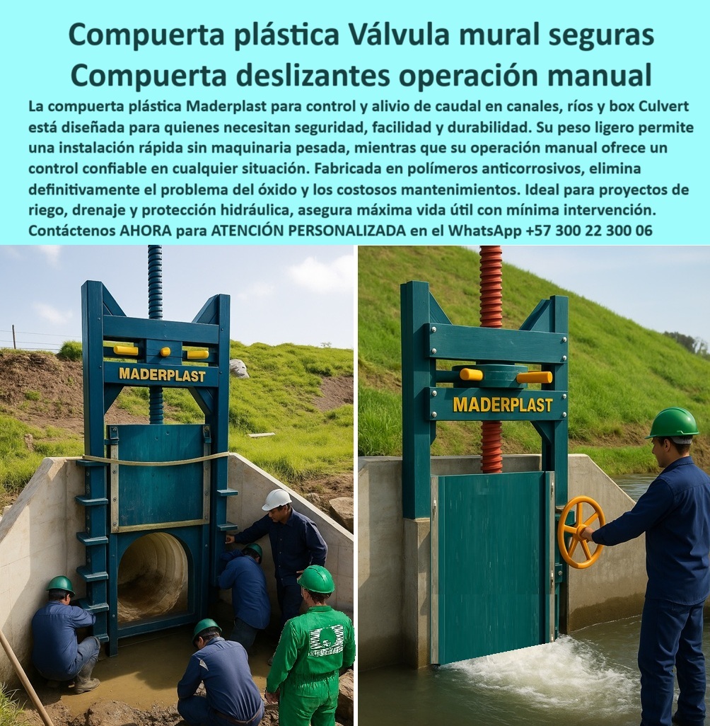 Compuerta Control y Alivio de Caudal en Canales Ríos y Box Culvert Maderplast 0 compuerta operación manual fácil y segura, - compuerta plástica de larga vida útil sin oxidación, - compuerta plástica ligera para instalación Compuerta Control y Alivio de Caudal en Canales Ríos y Box Culvert Maderplast 0 compuerta operación manual fácil y segura compuerta plástica de larga vida útil sin oxidación compuerta plástica ligera para instalación 0 Compuerta Control y Alivio de Caudal en Canales Ríos y Box Culvert Maderplast 0 compuerta operación manual fácil y segura, - compuerta plástica de larga vida útil sin oxidación, - compuerta plástica ligera para instalación