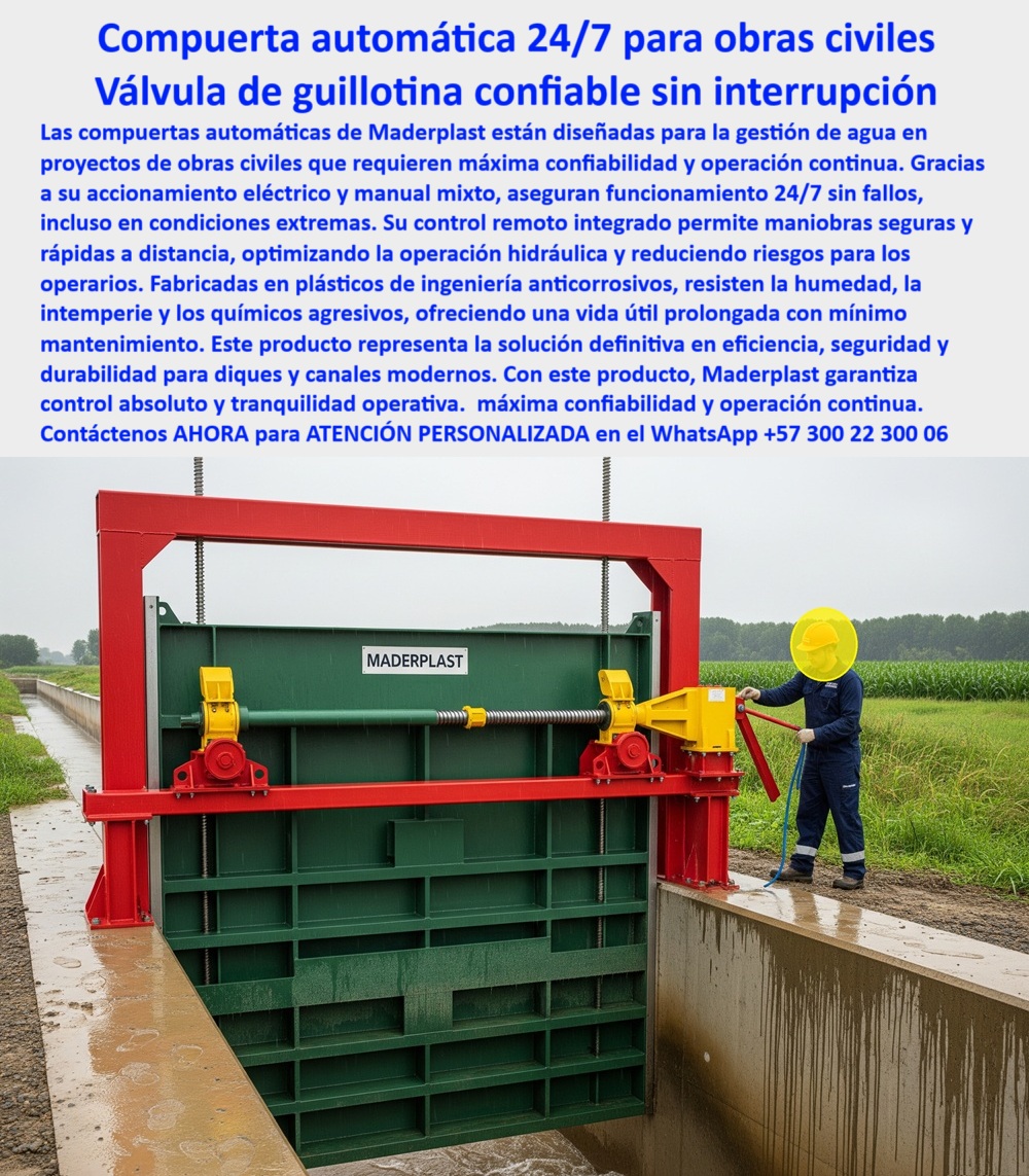 Compuerta Grande con accionamiento eléctrico y manual mixto Dique Maderplast 0 compuerta para gestión de agua en obras civiles, - compuerta adaptada a operación 247 sin fallos, compuerta automática con control remoto Diques Compuerta Grande con accionamiento eléctrico y manual mixto Dique Maderplast 0 compuerta para gestión de agua en obras civiles compuerta adaptada a operación 247 sin fallos compuerta automática con control remoto Diques 0 Compuerta Grande con accionamiento eléctrico y manual mixto Dique Maderplast 0 compuerta para gestión de agua en obras civiles, - compuerta adaptada a operación 247 sin fallos, compuerta automática con control remoto Diques