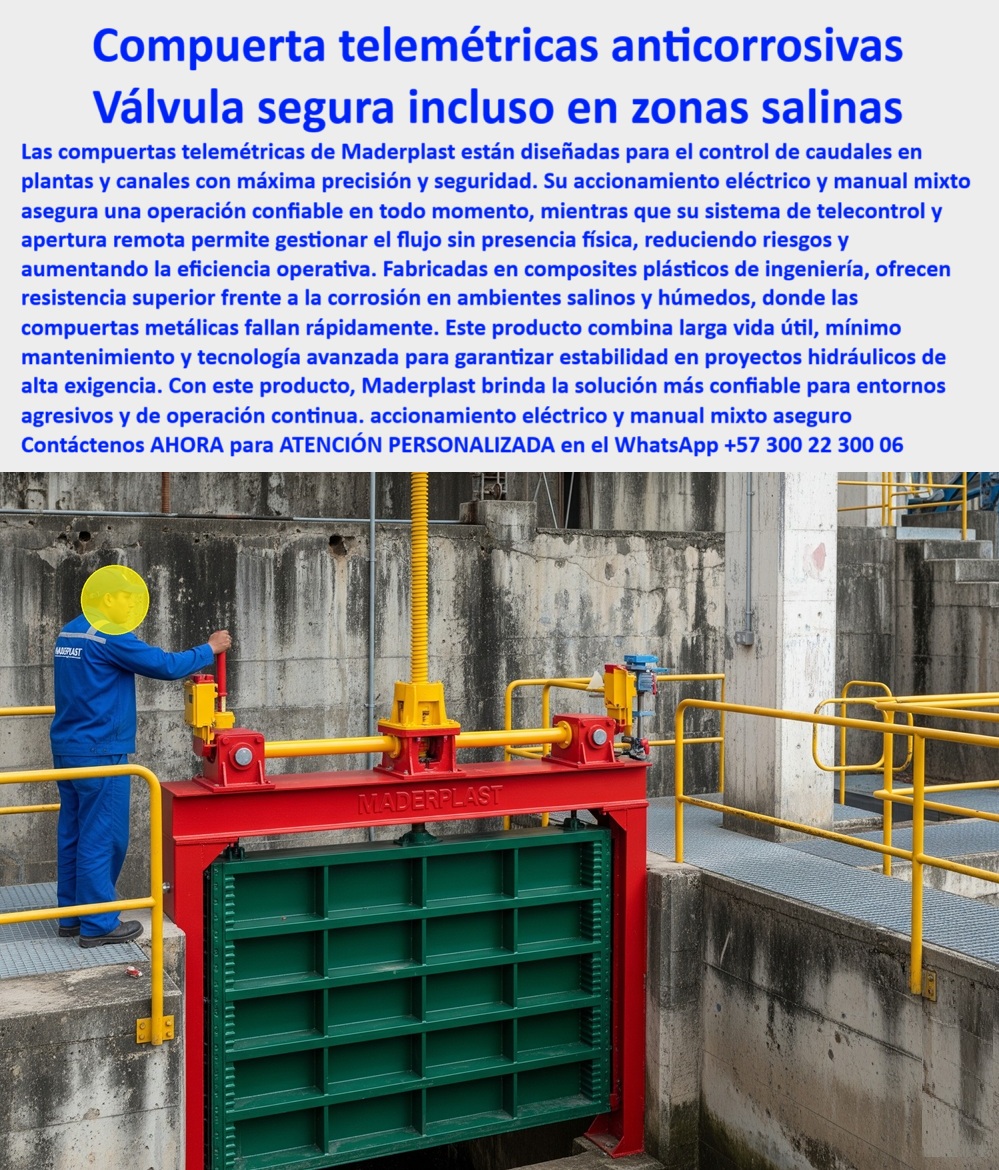 Compuerta Grande con accionamiento eléctrico y manual mixto Dique Maderplast 0 telecontrol y apertura telemétrica para control de caudal en plantas y canales, - compuerta de compósito anticorrosivo para zonas salinas, Dique Compuerta Grande con accionamiento eléctrico y manual mixto Dique Maderplast 0 telecontrol y apertura telemétrica para control de caudal en plantas y canales compuerta de compósito anticorrosivo para zonas salinas Dique 0 Compuerta Grande con accionamiento eléctrico y manual mixto Dique Maderplast 0 telecontrol y apertura telemétrica para control de caudal en plantas y canales, - compuerta de compósito anticorrosivo para zonas salinas, Dique