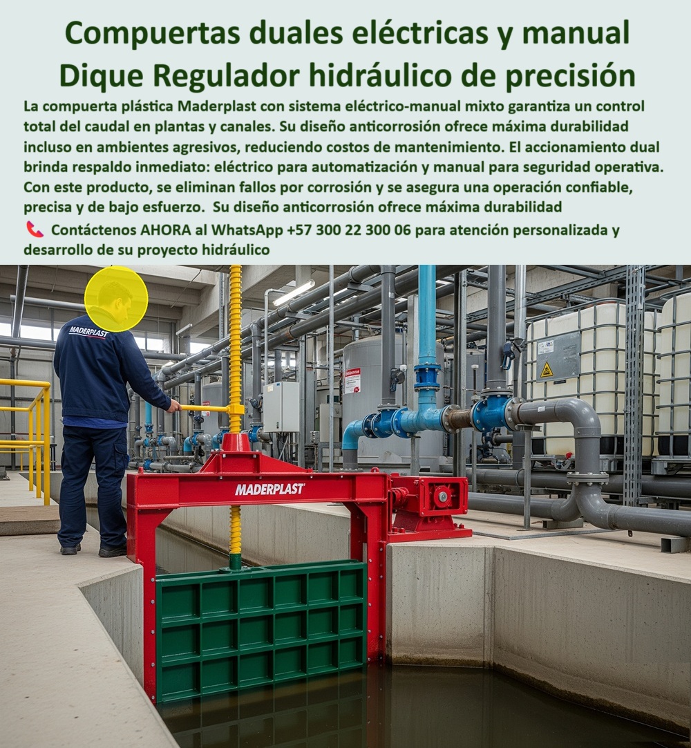 Compuerta Pequeña con accionamiento eléctrico y manual mixto Dique Maderplast 0 compuerta con sistema dual eléctrico y mecánico, Compuerta hidráulica plástica Maderplast con accionamiento eléctrico-manual mixto, telecontrol Compuerta Pequeña con accionamiento eléctrico y manual mixto Dique Maderplast 0 compuerta con sistema dual eléctrico y mecánico Compuerta hidráulica plástica Maderplast con accionamiento eléctrico manual mixto telecontrol 0 Compuerta Pequeña con accionamiento eléctrico y manual mixto Dique Maderplast 0 compuerta con sistema dual eléctrico y mecánico, Compuerta hidráulica plástica Maderplast con accionamiento eléctrico-manual mixto, telecontrol