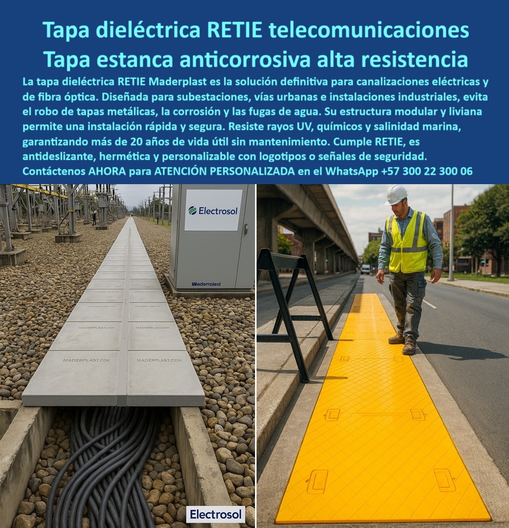 Canalizaciones Eléctricas Tapa alta tensión Retie Maderplast 0 Tapas redes eléctricas y de telecomunicaciones con apertura hidráulica segura y libre de corrosión alta resistencia dieléctrica y acabado técnico perfectas para proteger cableado pp Canalizaciones Eléctricas Tapa alta tensión Retie Maderplast 0 Tapas redes eléctricas y de telecomunicaciones con apertura hidráulica segura y libre de corrosión alta resistencia dieléctrica y acabado técnico perfectas para proteger cableado pp