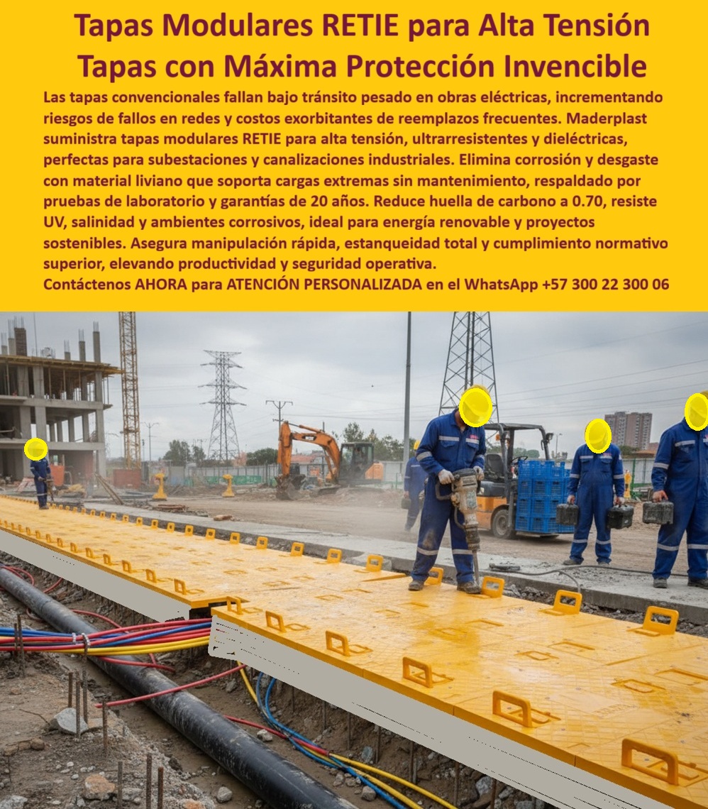 Canalizar Redes Eléctricas Tapa Retie alta tensión Maderplast 0 Tapas subestaciones eléctricas y redes de potencia industrial Tapas modulares de inspección eléctrica subestaciones y canalización de potencia manipulando tapa amarilla con logotipo Canalizar Redes Eléctricas Tapa Retie alta tensión Maderplast 0 Tapas subestaciones eléctricas y redes de potencia industrial Tapas modulares de inspección eléctrica subestaciones y canalización de potencia manipulando tapa amarilla con logotipo