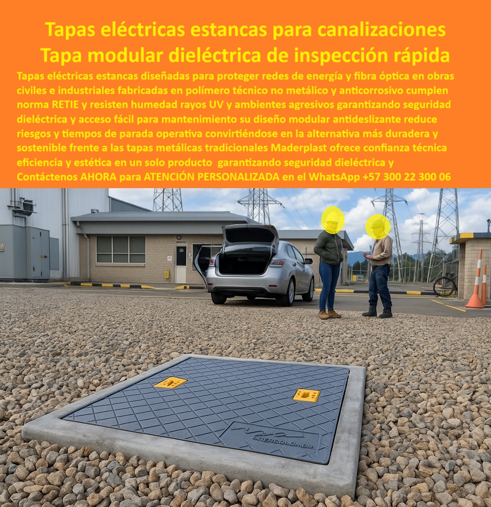 Cubierta estándar Tapa norma Retie Impermeable Estanca Maderplast 0 Tapa cubierta redes de fibra óptica energía y sistemas inteligentes de ciudad Tapas modulares para canalizaciones eléctricas subterráneas en obras civiles e industriales Sistema Cubierta estándar Tapa norma Retie Impermeable Estanca Maderplast 0 Tapa cubierta redes de fibra óptica energía y sistemas inteligentes de ciudad Tapas modulares para canalizaciones eléctricas subterráneas en obras civiles e industriales Sistema