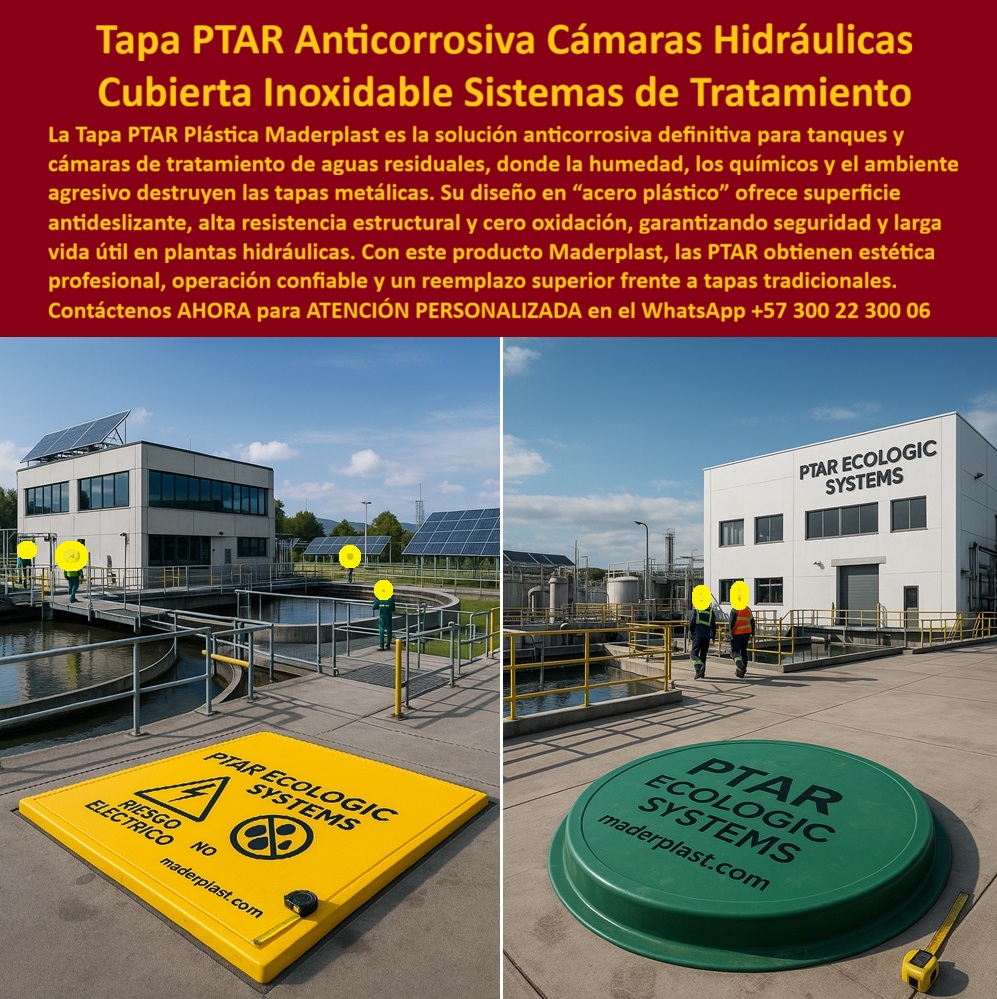 Tapa Plástica Anticorrosiva Acero Plastico Cámaras Ptar Hidráulicas Maderplast 0 Tapa tanques de tratamiento de agua residual PTAR Tapa gris con superficie antideslizante y detalles amarillos Solución estética y duradera que reemplaza tapas Ptar Tapa Plástica Anticorrosiva Acero Plastico Cámaras Ptar Hidráulicas Maderplast 0 Tapa tanques de tratamiento de agua residual PTAR Tapa gris con superficie antideslizante y detalles amarillos Solución estética y duradera que reemplaza tapas Ptar