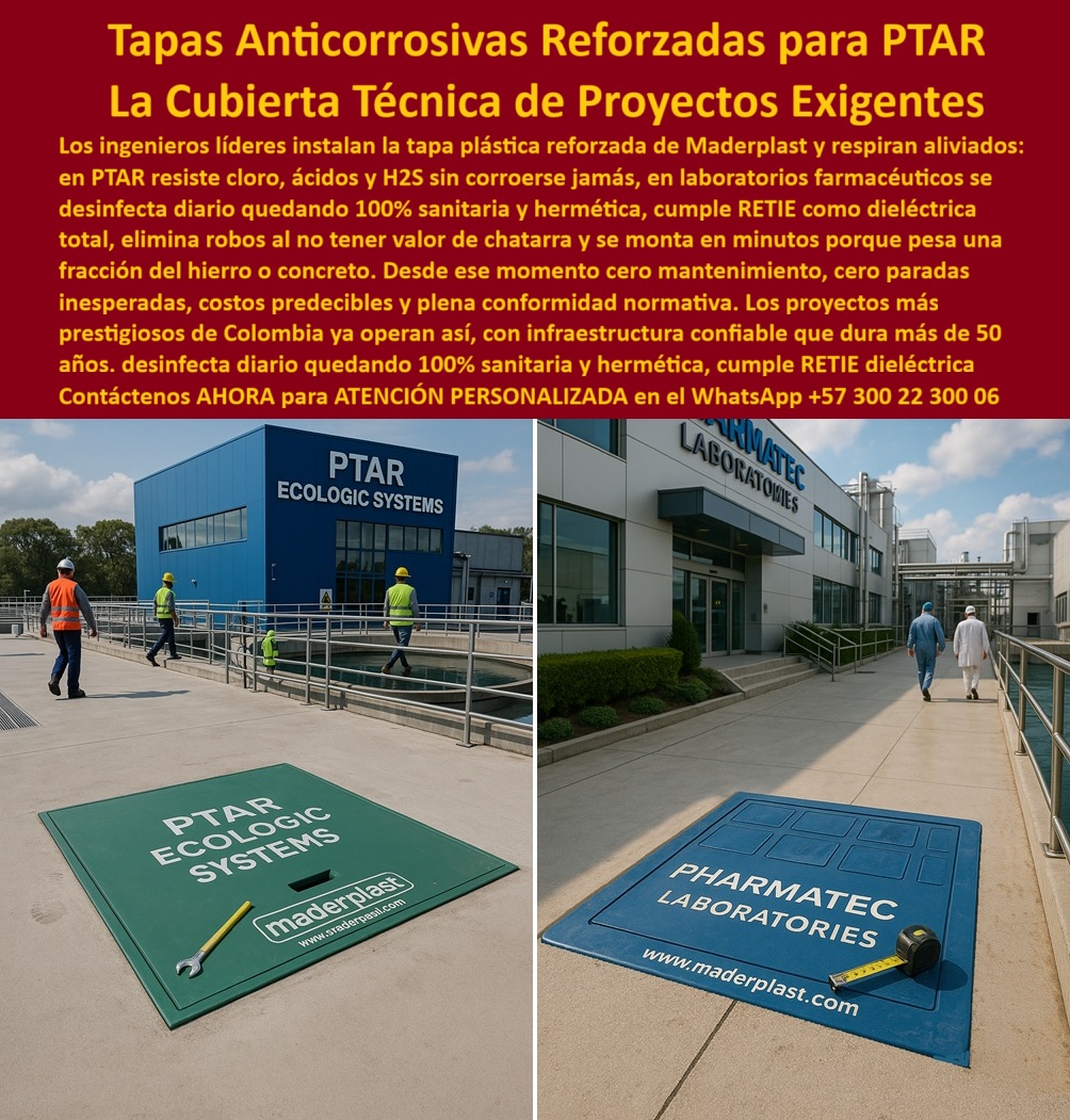 Tapa Plástica Anticorrosiva Acero Plástico Tapas Ptar Maderplast 0 Tapa Cubierta tanques cámaras eléctricas y áreas críticas en plantas de tratamiento Tapa sanitaria y anticorrosiva para PTAR y laboratorios Polímero reforzado Tapa Plástica Anticorrosiva Acero Plástico Tapas Ptar Maderplast 0 Tapa Cubierta tanques cámaras eléctricas y áreas críticas en plantas de tratamiento Tapa sanitaria y anticorrosiva para PTAR y laboratorios Polímero reforzado