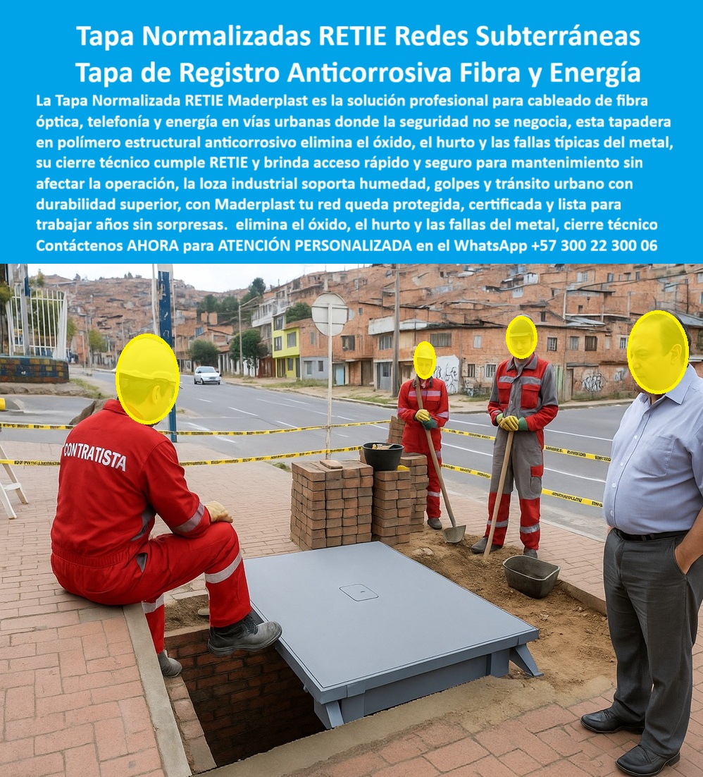 Tapas Normalizadas Retie Redes Subterráneas Tapa Maderplast 0 Tapa Fabricada en polímero estructural anticorrosivo Ideal cableado de fibra óptica telefonía y energía en vías urbanas con alta durabilidad y fácil mantenimiento Tapas plásticas Tapas Normalizadas Retie Redes Subterráneas Tapa Maderplast 0 Tapa Fabricada en polímero estructural anticorrosivo Ideal cableado de fibra óptica telefonía y energía en vías urbanas con alta durabilidad y fácil mantenimiento Tapas plásticas