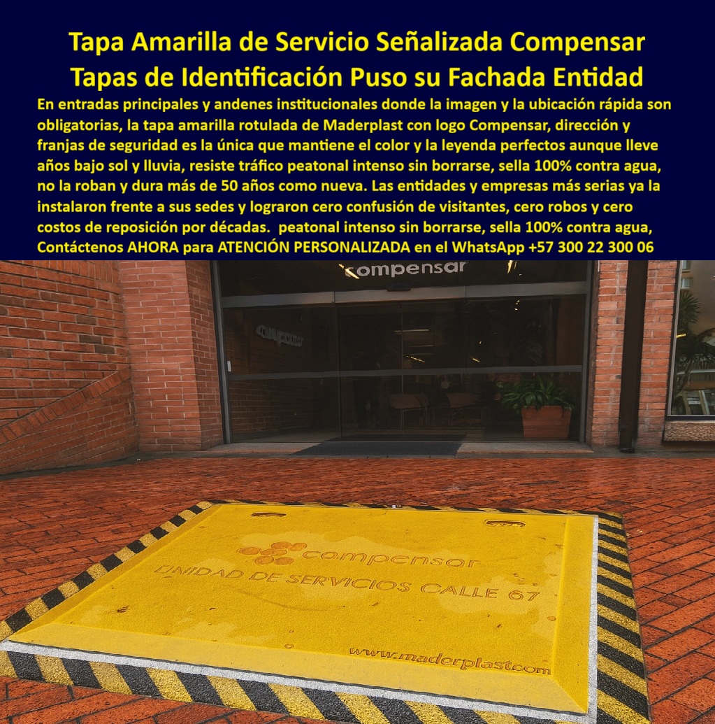 Tapas señalizadas rotuladas marcadas diseñadas como señalización Maderplast 0 Tapas continuas y reforzadas en polímero estructural Alta resistencia visibilidad y personalización para instalaciones En entradas principales y andenes institucional Tapas señalizadas rotuladas marcadas diseñadas como señalización Maderplast 0 Tapas continuas y reforzadas en polímero estructural Alta resistencia visibilidad y personalización para instalaciones En entradas principales y andenes institucional