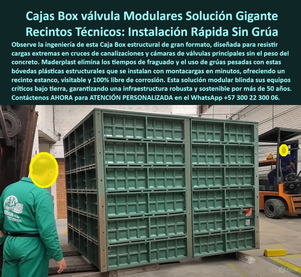 Cajas Box Grandes Cajas Grandes Tamaños Caja Válvulas Maderplast 0 Cajas box grandes tamaños industriales Cámara de válvulas principales prefabricada Bóvedas plásticas subterráneas gran formato Caja para cruce de canalizaciones reforzada RETIE