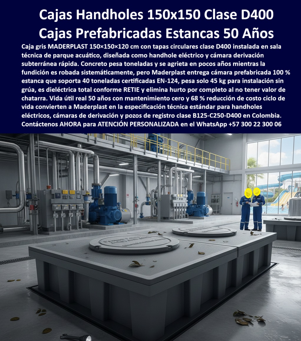 Cajas Box Grandes Cajas Grandes Tamaños Caja Válvulas Maderplast 0 Cajas canalizaciones con tapa UNE EN 124 Registros de inspección vial carga C250 Solución pozos de visita sin fraguado concreto Arquetas modulares para redes de fibra óptica