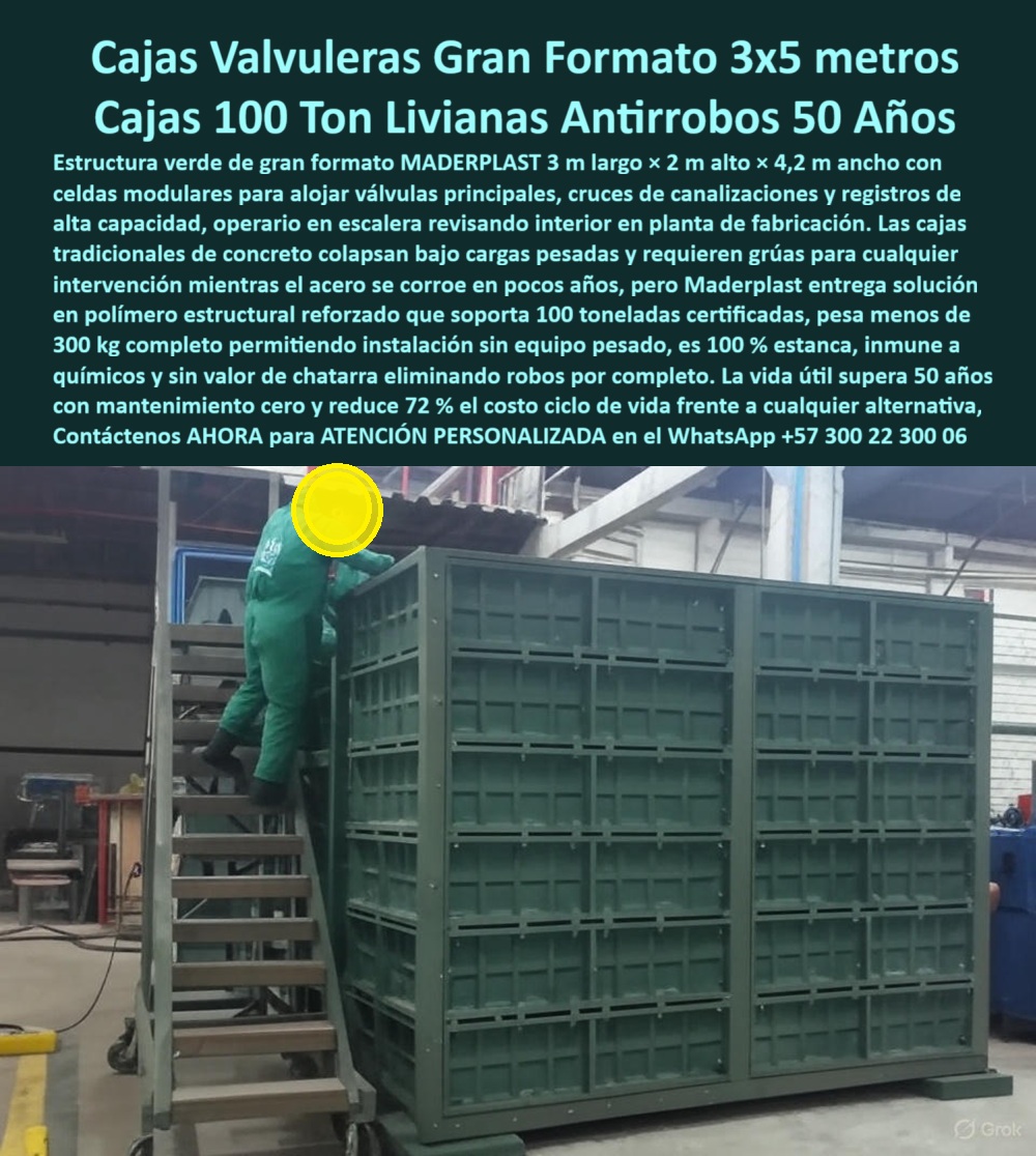 Cajas Box Grandes Cajas Grandes Tamaños Caja Válvulas Maderplast 0 Contenedor técnico soterrado alta resistencia Cajas de paso estructurales para minería Registro de corte y medida industrial Cajas para alojamiento de equipos grandes cajones