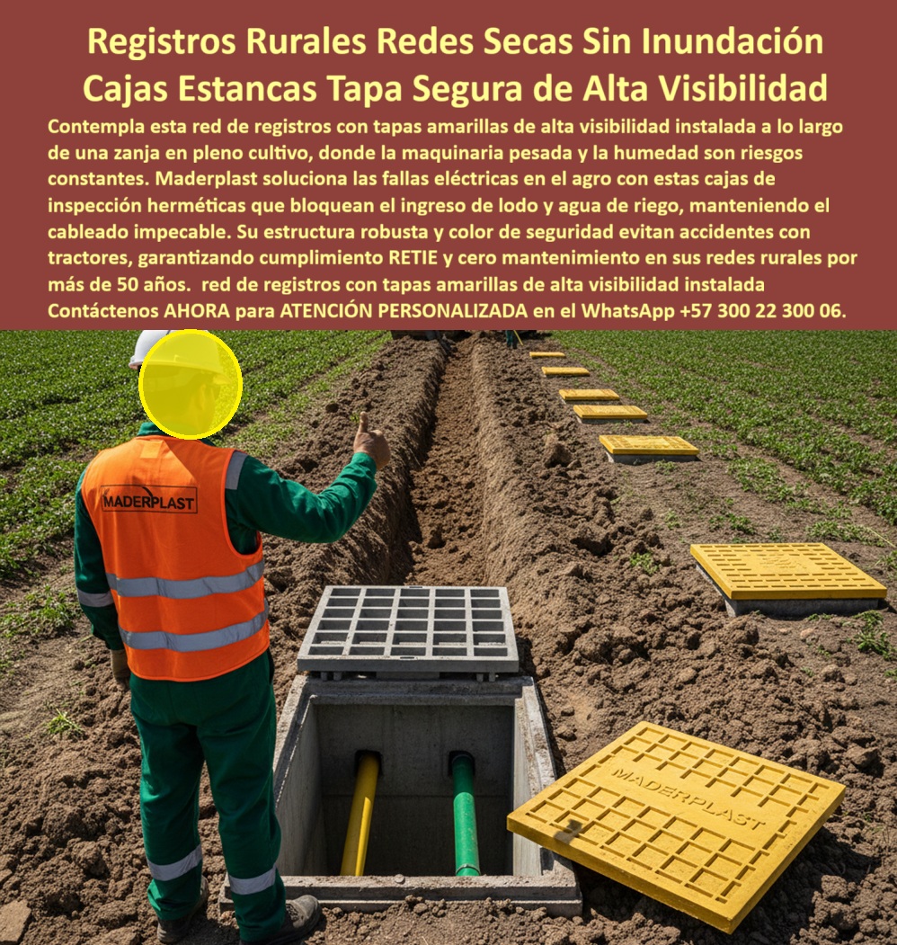 Cajas Canalizaciones Marcos Y Tapa Caja De Inspección Hermética Maderplast 0 Cajas canalizaciones rurales con tapa amarilla seguridad Registro eléctrico hermético para suelos húmedos cultivos Caja de acceso técnico redes de riego tecnificado