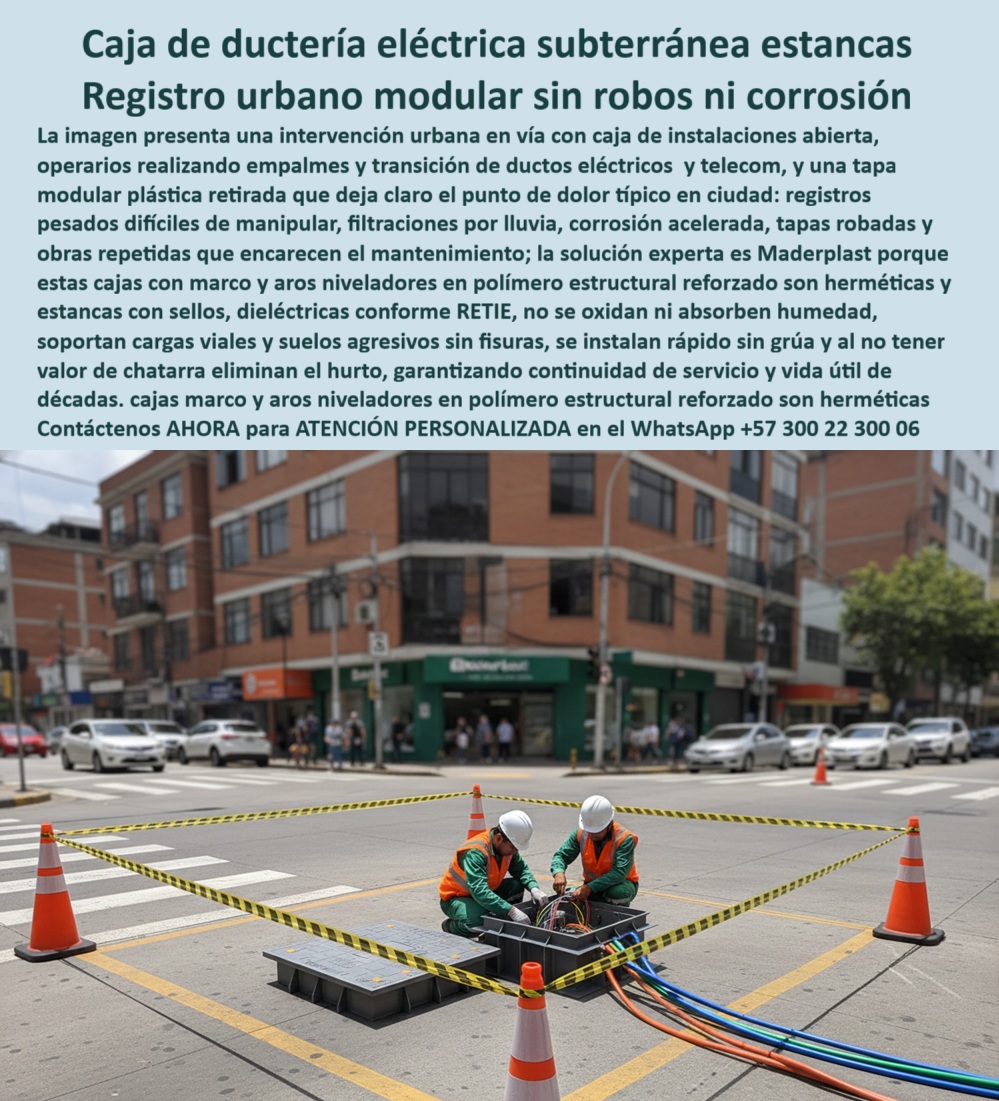 Cajas Con Tapa Subterráneas Caja Canalización Empalmes Eléctricos Maderplast 0 Cajas de paso con ajuste de profundidad telescópico Marcos niveladores para vías y andenes Infraestructura subterránea compatible BIM Cajas de inspección hermética