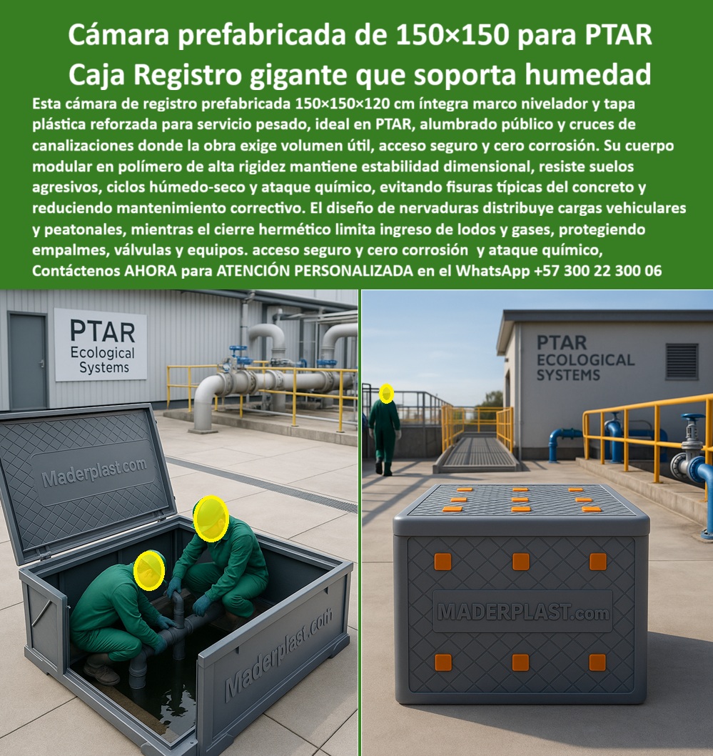 Cajas Grandes Pozo Canalización Tapa Marcos 150X150X120 Cm Maderplast 0 cámara de registro prefabricada 150x150 pozo plástico para PTAR anticorrosivo caja subterránea gigante para empalmes eléctricos cámara de inspección plástica carga pesada