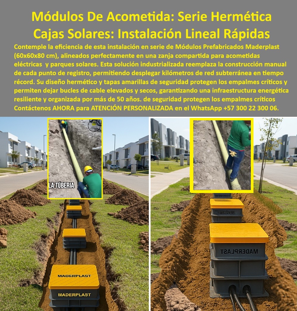 Cajas Redes Subterráneas Canalizaciones Caja 60x60x80 Cm Cámara Maderplast 0 Módulo prefabricado hermético para acometidas eléctricas Cajas de paso redes subterráneas parques solares Caja de empalmes para dejar cables elevados secos Cajas red