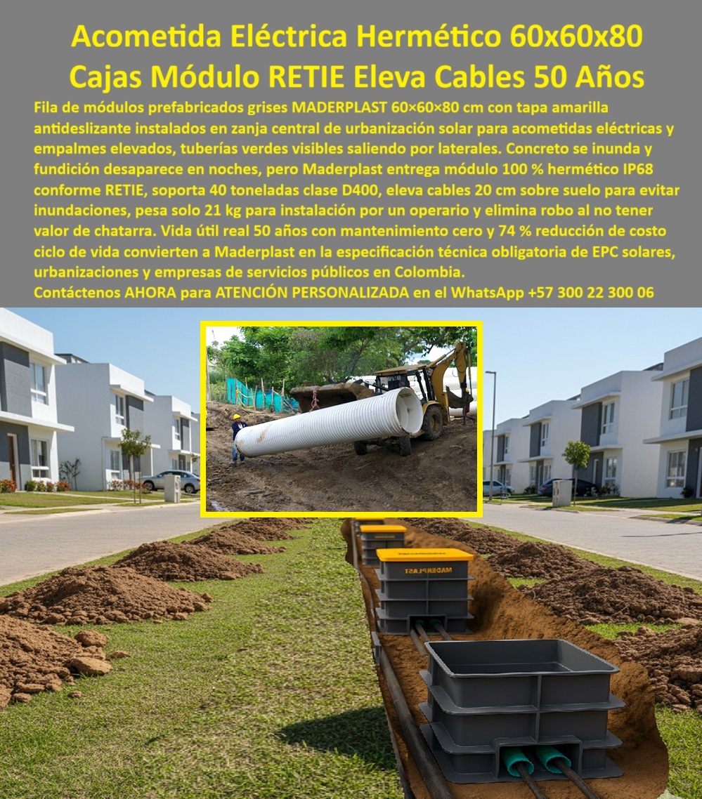 Cajas Redes Subterráneas Canalizaciones Caja 60x60x80 Cm Cámara Maderplast 0 módulo prefabricado acometidas eléctricas caja paso solar hermético RETIE módulo empalmes elevados 40 toneladas caja acometidas urbanización 74 ahorro módulo Caja