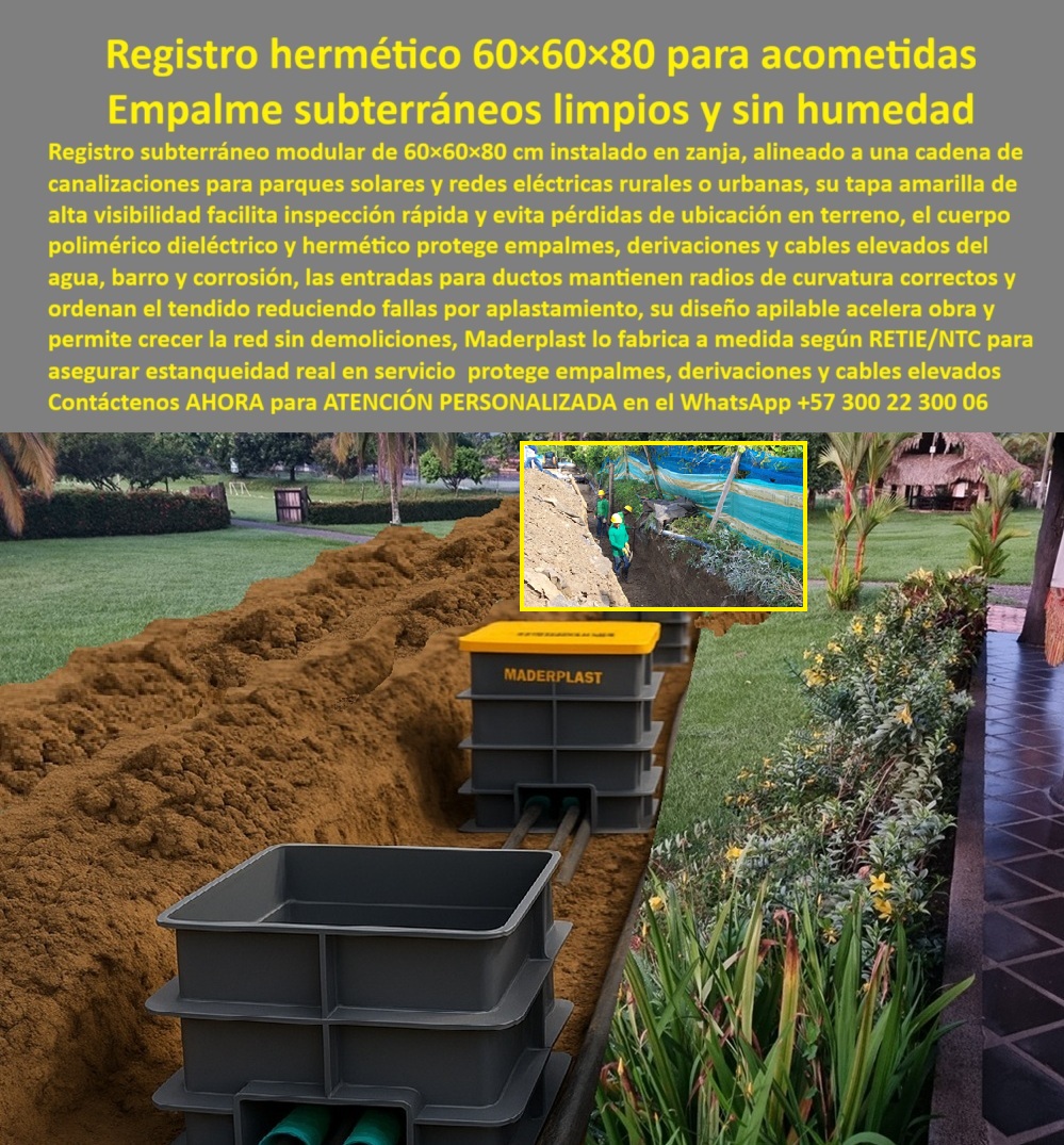 Cajas Redes Subterráneas Canalizaciones Caja 60x60x80 Cm Cámara Maderplast 0 registro hermético para acometidas caja subterránea modular para redes eléctricas caja de paso para canalizaciones enterradas cámara de empalme eléctrica para parque