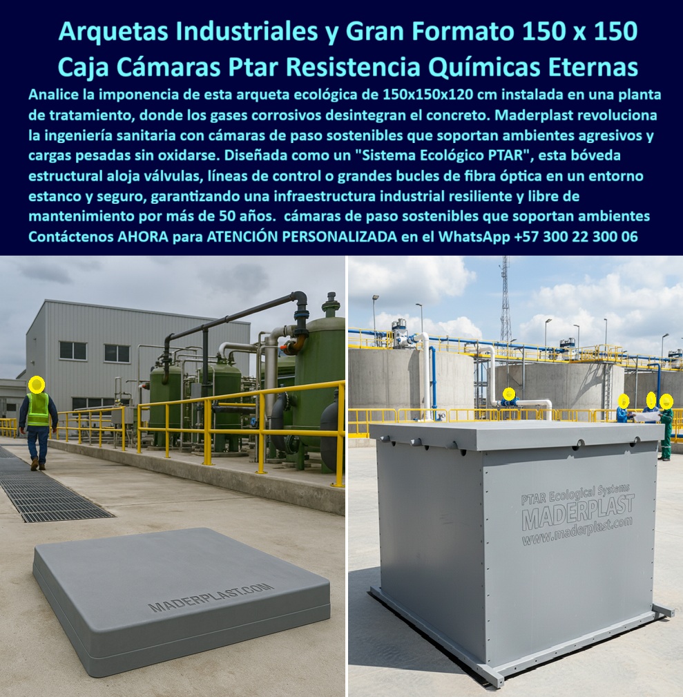 Cajas canalizaciones con tapa y Marcos 150 x 150 x 120 cm Maderplast 0 Cajas grandes canalizaciones con tapa Marcos Cámara de paso para redes subterráneas industriales Cámaras de paso fibra óptica plásticas sostenibles Registros líneas Gas