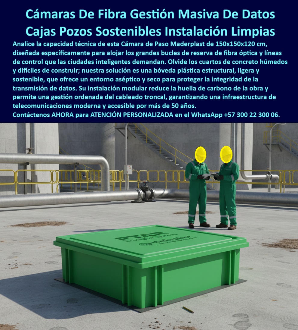 Cajas canalizaciones con tapa y Marcos 150 x 150 x 120 cm Maderplast 0 Cámaras de paso fibra óptica plásticas sostenibles gran formato caja de Registro para líneas de control industrial 150x150 Arqueta eléctrica pozo de registro clase B125 Gas