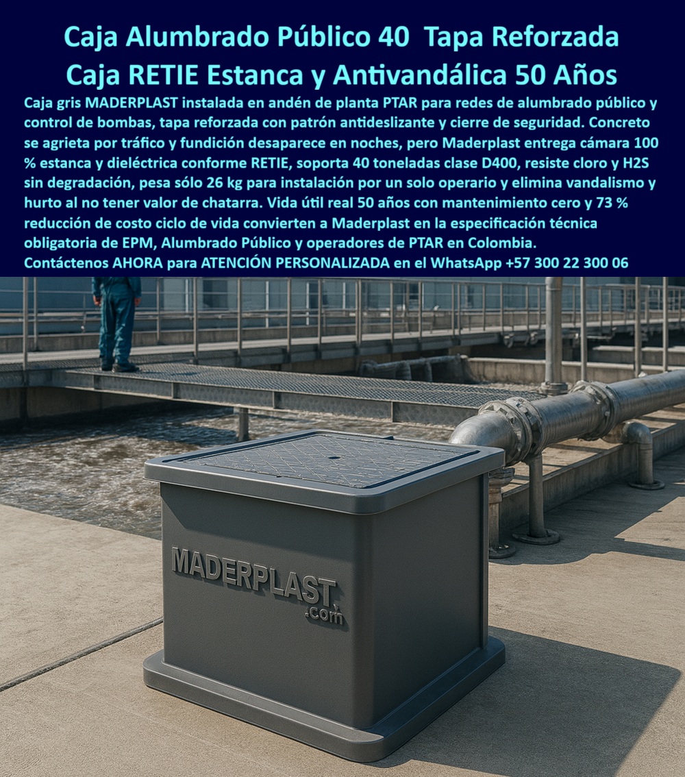 Cajas canalizaciones con tapa y Marcos 150 x 150 x 120 cm Maderplast 0 caja alumbrado público 40 toneladas cámara registro alumbrado tapa reforzada caja PTAR alumbrado antivandálica registro alumbrado público RETIE estanca caja alumbrado 26
