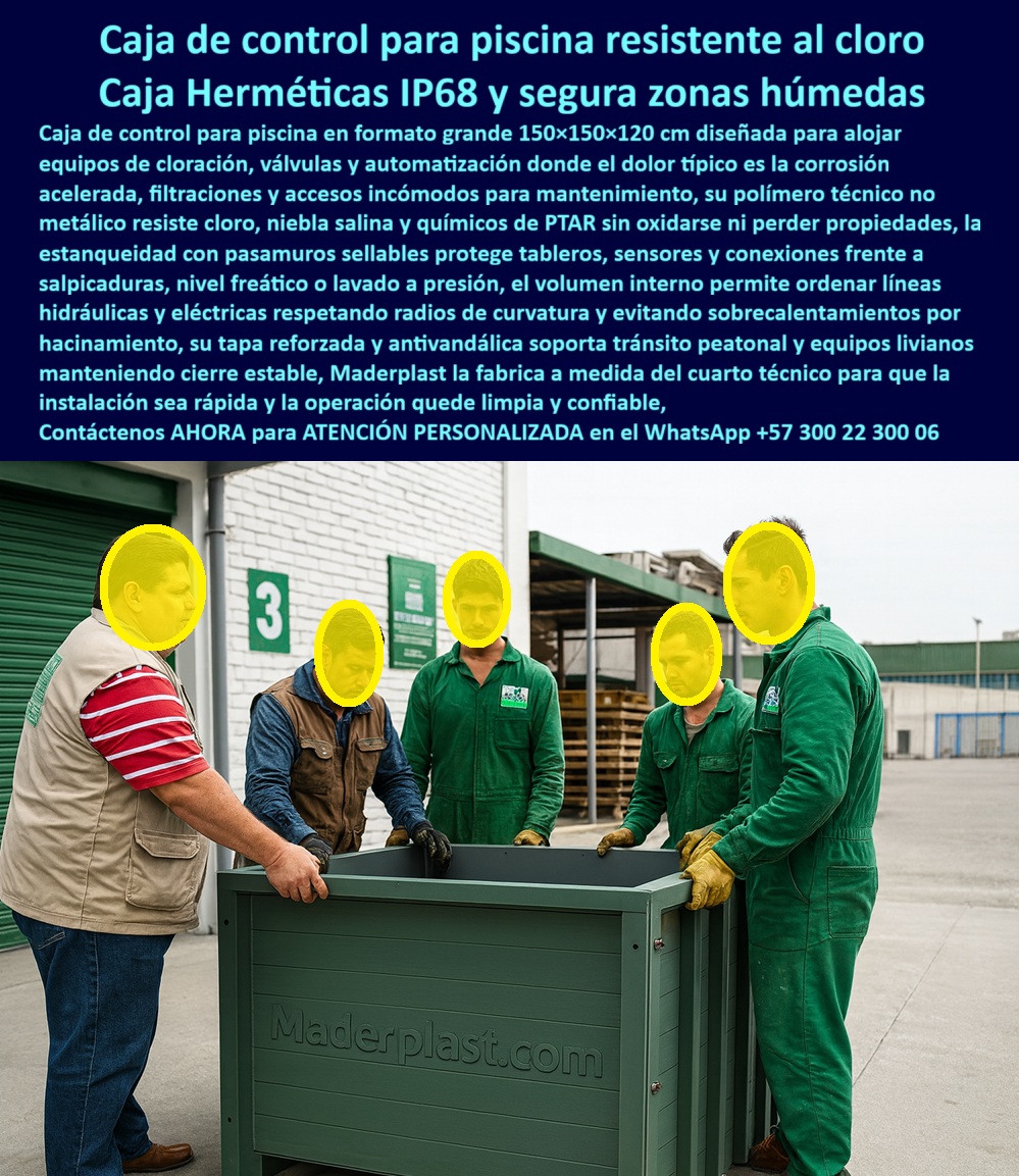 Cajas canalizaciones con tapa y Marcos 150 x 150 x 120 cm Maderplast 0 caja de control piscina resistente al cloro cámara técnica para clorinación IP68 registro hermético para equipos de piscina caja subterránea para automatización de piscina