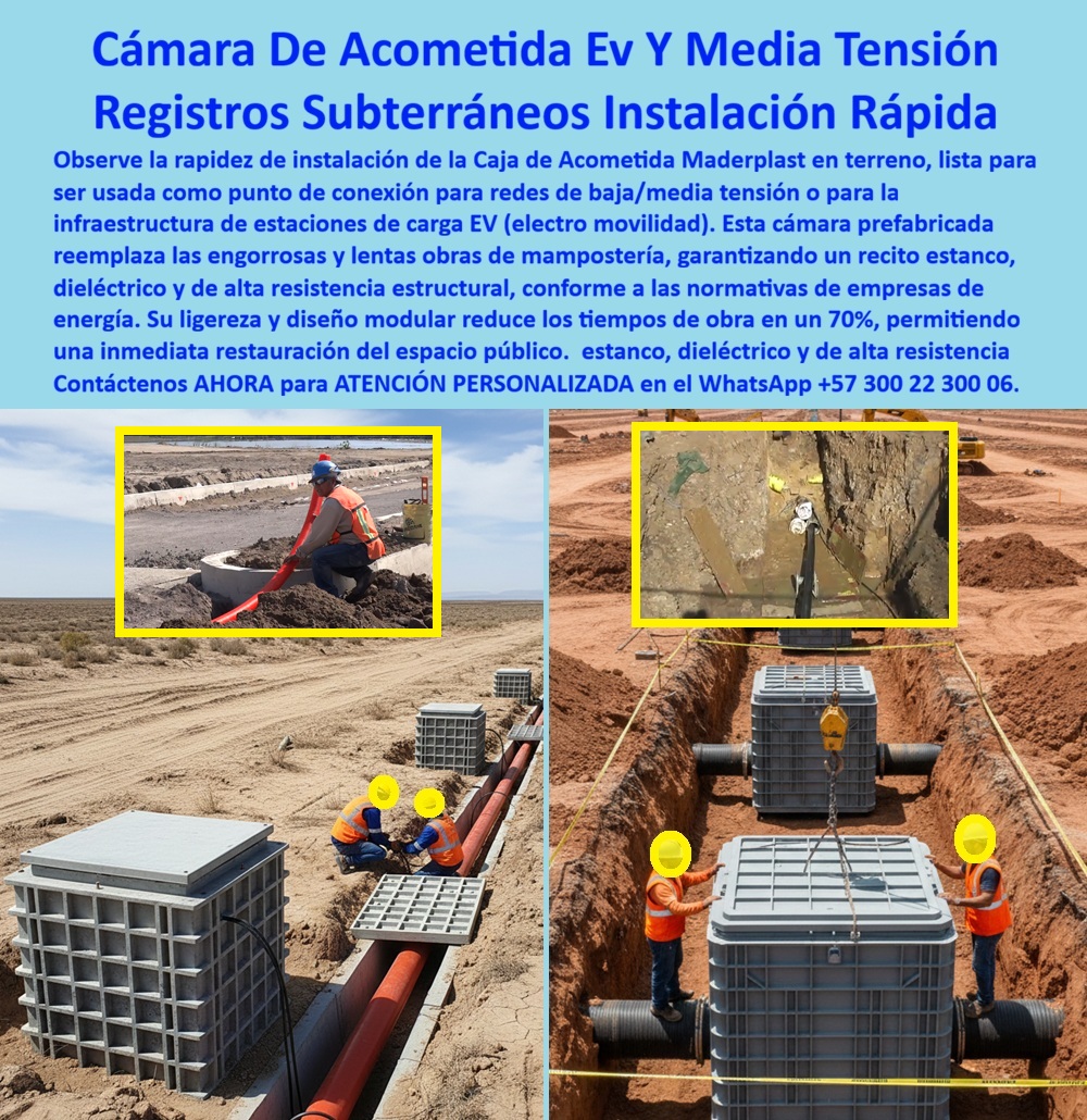 Instalación De Cajas Conexiones Caja Empalmes Acometida Eléctrica Maderplast 0 Caja de acometida eléctrica subterránea prefabricada Caja de registro redes baja y media tensión Cajas estaciones de carga EV electromovilidad Cámara subterránea 0
