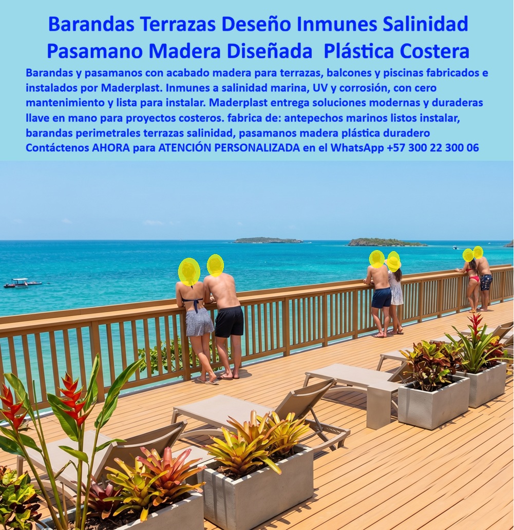 Barandas Terrazas Inmunes A La Salinidad Baranda Madera Maderplast Antepechos balcones marinos listos instalar Barandas terrazas costeras inmunes a la salinidad Vallados perimetrales de exterior libres de mantenimiento Pasamanos Terrazas Mar