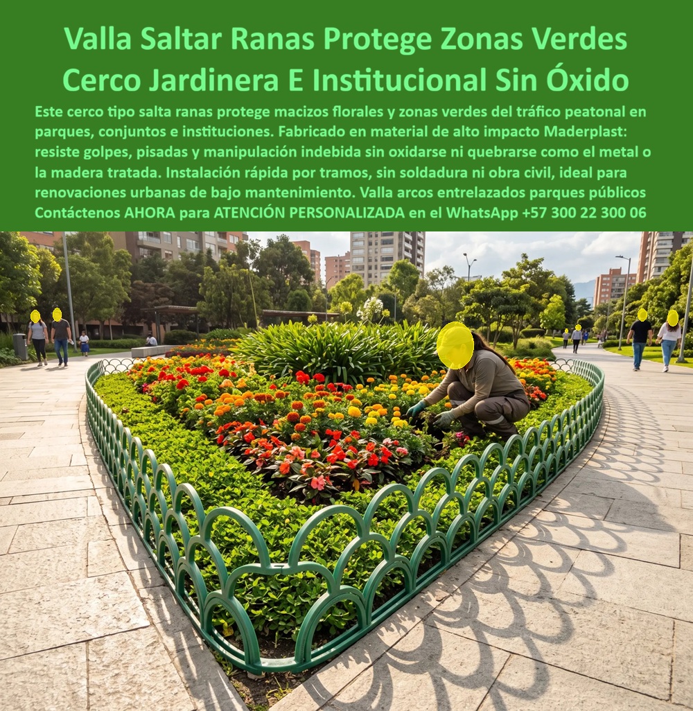 Cerramiento jardineras Cerca Decorativa Arcos Jardín Maderplast Protector De Zonas Verdes Resistente Impacto Uso Urbano Jardines institucionales. Valla Saltarranas Decorativa Jardinera Fácil Instalación Protección de macizos florales Arcos