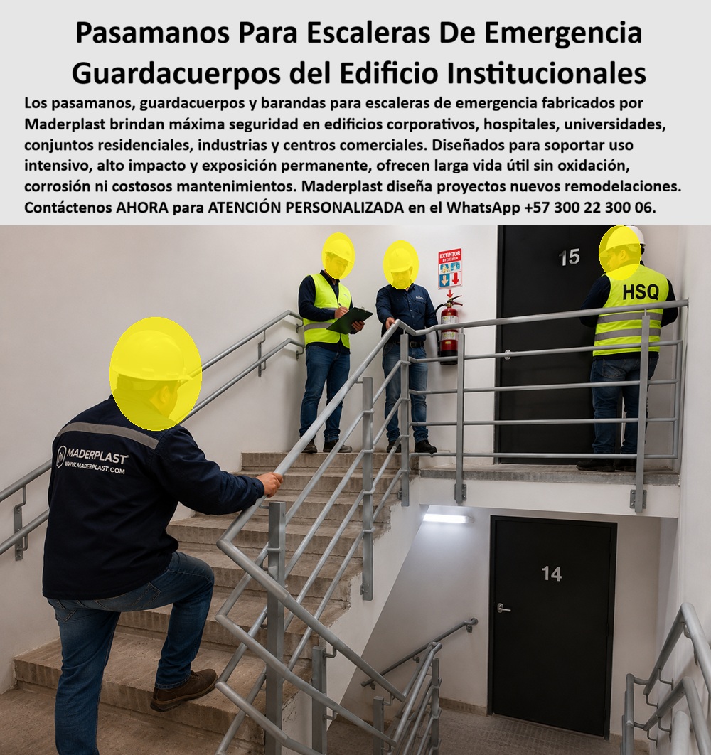 Pasamanos Escaleras De Emergencia Baranda Edificio Maderplast Guardacuerpos edificios fuertes anti impacto Pasamanos y Barandales Escaleras de Emergencia Inoxidables Seguros Pasamanos de emergencia inoxidables listos instalar Pasamano