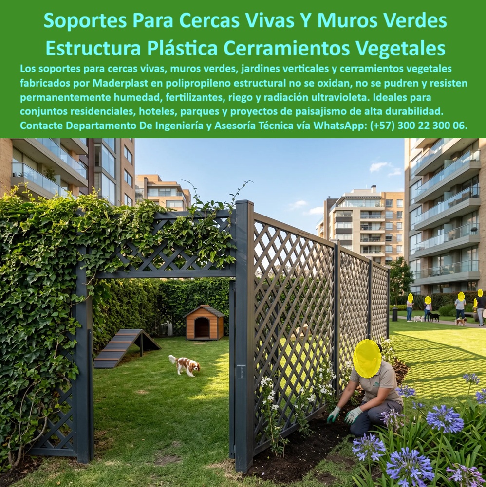 Soportes Muros Verdes Cerramientos cercas vivas Maderplast Estructura Cerramiento Vivo Hotel Resistente Humedad Tutor Cerramiento Vivo Plástico Inoxidable Larga Duración Estructura Soporte Cerca Viva Plástica Anticorrosiva Libre Mantenimiento