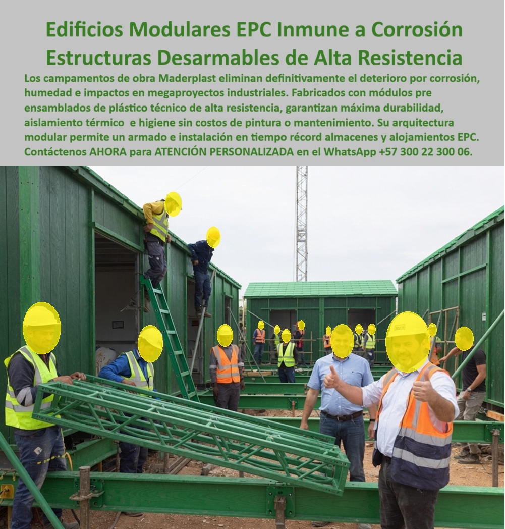 Campamento Portería Almacén Campamentos Alojamientos EPC Maderplast - Edificios modulares EPC demuestran aquí, en pleno proceso de montaje, la ventaja que distingue a un sistema constructivo real de un simple contenedor prefabricado: cerchas y perfiles estructurales de plástico técnico de alta resistencia, ensamblados en obra con la misma lógica de una estructura metálica tradicional, pero sin la vulnerabilidad a la corrosión que enfrenta el acero expuesto en un frente de obra industrial durante meses o años. Este es un sistema, no un módulo cerrado: se arma, se ajusta y se instala pieza por pieza según la configuración que exige cada megaproyecto. La corrosión es, para cualquier gerente de obra industrial, un costo oculto que rara vez se calcula al momento de decidir el tipo de campamento: estructuras metálicas expuestas a humedad, polvo y condiciones de intemperie constante requieren repintado periódico, inspección de puntos de oxidación y, eventualmente, refuerzo o reemplazo de elementos deteriorados. Los edificios modulares Maderplast eliminan ese ciclo de mantenimiento desde el material: perfiles y paneles altamente resistentes a la corrosión, la humedad y los impactos propios de un frente de obra activo, que no exigen pintura ni tratamiento anticorrosivo durante toda su vida útil de servicio. La arquitectura modular desarmable de alta resistencia permite además algo que ningún campamento construido en sitio con materiales tradicionales ofrece: armado en tiempo récord por cuadrillas que siguen un procedimiento estandarizado, y la posibilidad real de desarmar la misma estructura al finalizar una fase del proyecto para instalarla en el siguiente frente de obra, sin que eso signifique perder la inversión inicial en infraestructura temporal. Esto es particularmente valioso en megaproyectos industriales, de minería o petróleo, donde los frentes de trabajo cambian de ubicación conforme avanza la operación y el campamento debe moverse con ellos. El mismo polipropileno de alta densidad que estructura estos edificios modulares aporta, además, aislamiento térmico documentado en ensayo: en prueba controlada, un recinto cerrado con esta barrera de plástico mantuvo 70 grados centígrados de temperatura interna estable durante horas, mientras el exterior de la barrera se mantuvo entre 21 y 35 grados centígrados, evidenciando una capacidad real de aislamiento frente a condiciones térmicas extremas típicas de un frente de obra industrial a cielo abierto. Esa misma propiedad se traduce en almacenes y alojamientos EPC donde la temperatura interior no depende únicamente del clima externo, protegiendo tanto al personal como a los materiales o equipos almacenados dentro. Este es, de hecho, el mismo razonamiento que lleva a Maderplast un paso adelante de la formaleta convencional: cuando un cliente necesita encofrado y fundir una pared en concreto para construir un campamento u oficina de obra, Maderplast plantea una alternativa más eficiente — en lugar de fabricar el molde para que el cliente funda su propia pared, entrega la pared ya terminada en polipropileno de alta resistencia, lista para ensamblar, trasladar y reutilizar. Se elimina el proceso completo de fundición, curado y acabado, y el cliente recibe directamente la solución final con las mismas propiedades de resistencia, aislamiento y durabilidad que ya demuestran los sistemas de encofrado Maderplast, pero sin tener que pasar por el paso intermedio del vaciado de concreto. Cuando su megaproyecto industrial requiere edificios modulares desarmables con imagen corporativa EPC consistente en cada frente de obra, nuestro equipo de ingeniería puede diseñar la configuración estructural que su operación necesita. Escríbenos: (+57) 300 22 300 06 — ingenieria@maderplast.co. Maderplast: estructuras modulares que se arman, resisten y se desarman, sin perder valor entre un frente de obra y el siguiente. Video sugerido para este bloque: Prueba extrema Maderplast frente a mazo, retroexcavadora y rotomartillo — https://www.youtube.com/watch?v=doRIRlOAgX8 edificios modulares EPC industriales permanentes, Estructuras modulares desarmables de alta resistencia minería y petróleo, Campamento de proyecto con imagen EPC Campamento Portería Almacén Campamentos Alojamientos EPC Maderplast edificios modulares EPC industriales permanentes Estructuras modulares desarmables de alta resistencia minería y petróleo Campamento de proyecto con imagen EPC Edificios modulares EPC demuestran aquí, en pleno proceso de montaje, la ventaja que distingue a un sistema constructivo real de un simple contenedor prefabricado: cerchas y perfiles estructurales de plástico técnico de alta resistencia, ensamblados en obra con la misma lógica de una estructura metálica tradicional, pero sin la vulnerabilidad a la corrosión que enfrenta el acero expuesto en un frente de obra industrial durante meses o años. Este es un sistema, no un módulo cerrado: se arma, se ajusta y se instala pieza por pieza según la configuración que exige cada megaproyecto. La corrosión es, para cualquier gerente de obra industrial, un costo oculto que rara vez se calcula al momento de decidir el tipo de campamento: estructuras metálicas expuestas a humedad, polvo y condiciones de intemperie constante requieren repintado periódico, inspección de puntos de oxidación y, eventualmente, refuerzo o reemplazo de elementos deteriorados. Los edificios modulares Maderplast eliminan ese ciclo de mantenimiento desde el material: perfiles y paneles altamente resistentes a la corrosión, la humedad y los impactos propios de un frente de obra activo, que no exigen pintura ni tratamiento anticorrosivo durante toda su vida útil de servicio. La arquitectura modular desarmable de alta resistencia permite además algo que ningún campamento construido en sitio con materiales tradicionales ofrece: armado en tiempo récord por cuadrillas que siguen un procedimiento estandarizado, y la posibilidad real de desarmar la misma estructura al finalizar una fase del proyecto para instalarla en el siguiente frente de obra, sin que eso signifique perder la inversión inicial en infraestructura temporal. Esto es particularmente valioso en megaproyectos industriales, de minería o petróleo, donde los frentes de trabajo cambian de ubicación conforme avanza la operación y el campamento debe moverse con ellos. El mismo polipropileno de alta densidad que estructura estos edificios modulares aporta, además, aislamiento térmico documentado en ensayo: en prueba controlada, un recinto cerrado con esta barrera de plástico mantuvo 70 grados centígrados de temperatura interna estable durante horas, mientras el exterior de la barrera se mantuvo entre 21 y 35 grados centígrados, evidenciando una capacidad real de aislamiento frente a condiciones térmicas extremas típicas de un frente de obra industrial a cielo abierto. Esa misma propiedad se traduce en almacenes y alojamientos EPC donde la temperatura interior no depende únicamente del clima externo, protegiendo tanto al personal como a los materiales o equipos almacenados dentro. Este es, de hecho, el mismo razonamiento que lleva a Maderplast un paso adelante de la formaleta convencional: cuando un cliente necesita encofrado y fundir una pared en concreto para construir un campamento u oficina de obra, Maderplast plantea una alternativa más eficiente — en lugar de fabricar el molde para que el cliente funda su propia pared, entrega la pared ya terminada en polipropileno de alta resistencia, lista para ensamblar, trasladar y reutilizar. Se elimina el proceso completo de fundición, curado y acabado, y el cliente recibe directamente la solución final con las mismas propiedades de resistencia, aislamiento y durabilidad que ya demuestran los sistemas de encofrado Maderplast, pero sin tener que pasar por el paso intermedio del vaciado de concreto. Cuando su megaproyecto industrial requiere edificios modulares desarmables con imagen corporativa EPC consistente en cada frente de obra, nuestro equipo de ingeniería puede diseñar la configuración estructural que su operación necesita. Escríbenos: (+57) 300 22 300 06 — ingenieria@maderplast.co. Maderplast: estructuras modulares que se arman, resisten y se desarman, sin perder valor entre un frente de obra y el siguiente. Video sugerido para este bloque: Prueba extrema Maderplast frente a mazo, retroexcavadora y rotomartillo — https://www.youtube.com/watch?v=doRIRlOAgX8