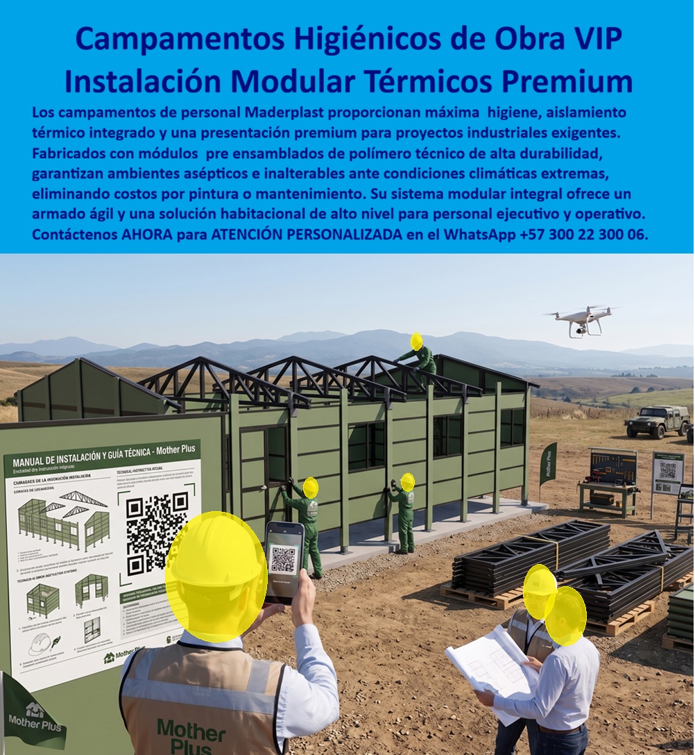Campamentos Prefabricados Completos Diseño Campamentos Maderplast - Campamentos higiénicos de obra VIP con instalación modular y aislamiento térmico premium resuelven la habitación de personal en proyectos industriales exigentes. Maderplast fabrica estos módulos pre ensamblados de polímero técnico de alta durabilidad que garantizan ambientes asépticos e inalterables ante condiciones climáticas extremas. El sistema modular integral ofrece un armado ágil y una solución habitacional de alto nivel para personal ejecutivo y operativo, eliminando por completo los costos de pintura o mantenimiento. En obras de infraestructura, minería, petróleo o construcción pesada el problema recurrente es la calidad de los campamentos: humedad, deterioro, falta de aislamiento y altos costos de reposición o repintado. Estos campamentos de personal higiénicos con aislamiento térmico integrado eliminan ese ciclo. No se oxidan, no se corroen y mantienen su presentación premium a lo largo del tiempo. La instalación se realiza con manual técnico y guía por código QR, lo que facilita el control de calidad y reduce tiempos de montaje. El resultado es una instalación VIP de ingeniería modular que eleva el estándar de vida del personal mientras baja el costo total de propiedad. Los módulos son ligeros, transportables, reutilizables y diseñados para ambientes extremos. La higiene se mantiene con superficies lavables y el confort térmico reduce el consumo energético y mejora la productividad del equipo. Los campamentos convencionales de materiales inferiores, aunque lleguen a precio inicial bajo, terminan resultando carísimos por deterioro, filtraciones, mantenimientos constantes y pérdida de condiciones habitables. Maderplast entrega una solución de sistema modular integral que convierte el campamento en un activo durable y de presentación profesional. Las plantas cuentan con certificación ISO 9001 en diseño y fabricación e ISO 14001 ambiental, y las piezas se validan con pruebas de laboratorio exigentes. Un gerente de campamento de un proyecto industrial comentó: “Sustituimos los módulos tradicionales por los campamentos higiénicos Maderplast. Eliminamos los problemas de humedad y el deterioro visual. El montaje fue rápido y el personal ejecutivo valoró el estándar VIP. Cualquier alternativa convencional, aunque nos la regalaran, salía más cara por el mantenimiento y las reposiciones”. La evidencia que elimina la duda técnica al firmar la orden de compra está en las pruebas extremas. El video en el que una retroexcavadora, un mazo de construcción y un rotomartillo impactan directamente los materiales Maderplast demuestra una resistencia que cambia la percepción de cualquier ingeniero o administrador de proyectos. Este registro, junto con el canal completo de validaciones, constituye el respaldo que un profesional necesita para especificar con tranquilidad. Para solicitar planos, configuraciones de campamento, manuales de instalación o cotización de producción en serie, contacte directamente al Departamento de Ingeniería. Ing. Soporte Técnico: (+57) 300 22 300 06 | ingenieria@maderplast.co. Campamentos de personal higiénicos con aislamiento térmico integrado, Campamentos de Obra con Presentación Premium, Sistema Modular Integral Campamentos, instalaciones VIP Campamentos Prefabricados Completos Diseño Campamentos Maderplast Campamentos de personal higiénicos con aislamiento térmico integrado Campamentos de Obra con Presentación Premium Sistema Modular Integral Campamentos instalaciones VIP Campamentos higiénicos de obra VIP con instalación modular y aislamiento térmico premium resuelven la habitación de personal en proyectos industriales exigentes. Maderplast fabrica estos módulos pre ensamblados de polímero técnico de alta durabilidad que garantizan ambientes asépticos e inalterables ante condiciones climáticas extremas. El sistema modular integral ofrece un armado ágil y una solución habitacional de alto nivel para personal ejecutivo y operativo, eliminando por completo los costos de pintura o mantenimiento. En obras de infraestructura, minería, petróleo o construcción pesada el problema recurrente es la calidad de los campamentos: humedad, deterioro, falta de aislamiento y altos costos de reposición o repintado. Estos campamentos de personal higiénicos con aislamiento térmico integrado eliminan ese ciclo. No se oxidan, no se corroen y mantienen su presentación premium a lo largo del tiempo. La instalación se realiza con manual técnico y guía por código QR, lo que facilita el control de calidad y reduce tiempos de montaje. El resultado es una instalación VIP de ingeniería modular que eleva el estándar de vida del personal mientras baja el costo total de propiedad. Los módulos son ligeros, transportables, reutilizables y diseñados para ambientes extremos. La higiene se mantiene con superficies lavables y el confort térmico reduce el consumo energético y mejora la productividad del equipo. Los campamentos convencionales de materiales inferiores, aunque lleguen a precio inicial bajo, terminan resultando carísimos por deterioro, filtraciones, mantenimientos constantes y pérdida de condiciones habitables. Maderplast entrega una solución de sistema modular integral que convierte el campamento en un activo durable y de presentación profesional. Las plantas cuentan con certificación ISO 9001 en diseño y fabricación e ISO 14001 ambiental, y las piezas se validan con pruebas de laboratorio exigentes. Un gerente de campamento de un proyecto industrial comentó: “Sustituimos los módulos tradicionales por los campamentos higiénicos Maderplast. Eliminamos los problemas de humedad y el deterioro visual. El montaje fue rápido y el personal ejecutivo valoró el estándar VIP. Cualquier alternativa convencional, aunque nos la regalaran, salía más cara por el mantenimiento y las reposiciones”. La evidencia que elimina la duda técnica al firmar la orden de compra está en las pruebas extremas. El video en el que una retroexcavadora, un mazo de construcción y un rotomartillo impactan directamente los materiales Maderplast demuestra una resistencia que cambia la percepción de cualquier ingeniero o administrador de proyectos. Este registro, junto con el canal completo de validaciones, constituye el respaldo que un profesional necesita para especificar con tranquilidad. Para solicitar planos, configuraciones de campamento, manuales de instalación o cotización de producción en serie, contacte directamente al Departamento de Ingeniería. Ing. Soporte Técnico: (+57) 300 22 300 06 | ingenieria@maderplast.co.