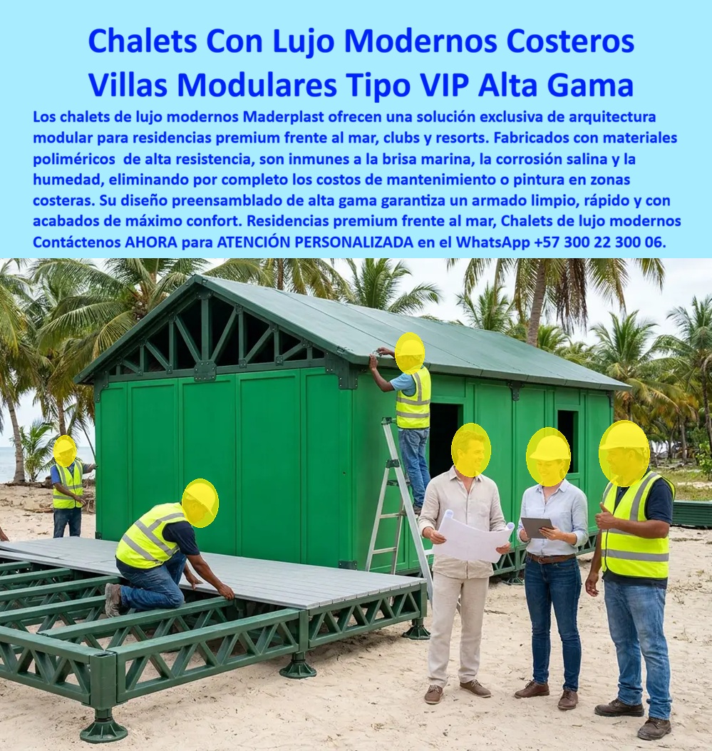 Chalets De Lujo Modernos Casas Exclusivas Clubs Y Resorts Maderplast - Chalets de lujo moderno costeros y villas modulares tipo VIP de alta gama resuelven las residencias premium frente al mar, clubs y resorts. Maderplast fabrica estas unidades de arquitectura modular con materiales poliméricos de alta resistencia que son inmunes a la brisa marina, la corrosión salina y la humedad. El diseño preensamblado de alta gama garantiza un armado limpio, rápido y con acabados de máximo confort, eliminando por completo los costos de mantenimiento o pintura en zonas costeras. En proyectos exclusivos frente al mar el problema recurrente es el deterioro acelerado por salinidad, la necesidad constante de repintado y los mantenimientos costosos que afectan la operación del resort o la residencia. Estas villas modulares de alta gama eliminan ese ciclo. No se oxidan, no se corroen y mantienen su apariencia y desempeño a lo largo del tiempo. La estructura elevada y el sistema modular permite una instalación controlada sobre la arena o plataformas, reduciendo tiempos de obra y entregando un producto terminado de estándar VIP. El resultado es una residencia premium de ingeniería costera que combina estética moderna, confort y durabilidad extrema. El propietario o el operador del club gana un activo de larga vida útil sin los costos ocultos de la corrosión marina. El material es ligero, transportable y de bajo mantenimiento, alineado con exigencias de proyectos de alto valor en zonas de exposición salina. Los sistemas constructivos convencionales en madera o metal, aunque lleguen a precio inicial competitivo, terminan resultando carísimos por deterioro, repintes y pérdida de valor visual. Maderplast entrega una solución de arquitectura modular que convierte cada chalet en una inversión de alto desempeño y mínima intervención. Las plantas cuentan con certificación ISO 9001 en diseño y fabricación e ISO 14001 ambiental, y las piezas se validan con pruebas de laboratorio exigentes. Un director de desarrollo de un resort costero comentó: “Especificamos los chalets modulares Maderplast para las residencias VIP frente al mar. Eliminamos por completo los problemas de corrosión y el mantenimiento de pintura. El montaje fue rápido y el estándar de acabado superó las expectativas. Cualquier construcción convencional, aunque nos la regalaran, salía más cara por el deterioro constante en ambiente salino”. La evidencia que elimina la duda técnica al firmar la orden de compra está en las pruebas extremas. El video en el que una retroexcavadora, un mazo de construcción y un rotomartillo impactan directamente los materiales Maderplast demuestra una resistencia que cambia la percepción de cualquier ingeniero o desarrollador. Este registro, junto con el canal completo de validaciones, constituye el respaldo que un profesional necesita para especificar con tranquilidad en proyectos costeros de alta gama. Para solicitar planos, personalización de diseños, memorias técnicas o cotización de producción en serie, contacte directamente al Departamento de Ingeniería. Ing. Soporte Técnico: (+57) 300 22 300 06 | ingenieria@maderplast.co. Residencias Premium Frente al Mar, Chalets de Lujo Modernos, Chalet exclusivo zona costera, Villa modular de alta gama, Residencias VIP de Arquitectura Modular, Casas Chalets De Lujo Modernos Casas Exclusivas Clubs Y Resorts Maderplast Residencias Premium Frente al Mar Chalets de Lujo Modernos Chalet exclusivo zona costera Villa modular de alta gama Residencias VIP de Arquitectura Modular Casas Chalets de lujo moderno costeros y villas modulares tipo VIP de alta gama resuelven las residencias premium frente al mar, clubs y resorts. Maderplast fabrica estas unidades de arquitectura modular con materiales poliméricos de alta resistencia que son inmunes a la brisa marina, la corrosión salina y la humedad. El diseño preensamblado de alta gama garantiza un armado limpio, rápido y con acabados de máximo confort, eliminando por completo los costos de mantenimiento o pintura en zonas costeras. En proyectos exclusivos frente al mar el problema recurrente es el deterioro acelerado por salinidad, la necesidad constante de repintado y los mantenimientos costosos que afectan la operación del resort o la residencia. Estas villas modulares de alta gama eliminan ese ciclo. No se oxidan, no se corroen y mantienen su apariencia y desempeño a lo largo del tiempo. La estructura elevada y el sistema modular permite una instalación controlada sobre la arena o plataformas, reduciendo tiempos de obra y entregando un producto terminado de estándar VIP. El resultado es una residencia premium de ingeniería costera que combina estética moderna, confort y durabilidad extrema. El propietario o el operador del club gana un activo de larga vida útil sin los costos ocultos de la corrosión marina. El material es ligero, transportable y de bajo mantenimiento, alineado con exigencias de proyectos de alto valor en zonas de exposición salina. Los sistemas constructivos convencionales en madera o metal, aunque lleguen a precio inicial competitivo, terminan resultando carísimos por deterioro, repintes y pérdida de valor visual. Maderplast entrega una solución de arquitectura modular que convierte cada chalet en una inversión de alto desempeño y mínima intervención. Las plantas cuentan con certificación ISO 9001 en diseño y fabricación e ISO 14001 ambiental, y las piezas se validan con pruebas de laboratorio exigentes. Un director de desarrollo de un resort costero comentó: “Especificamos los chalets modulares Maderplast para las residencias VIP frente al mar. Eliminamos por completo los problemas de corrosión y el mantenimiento de pintura. El montaje fue rápido y el estándar de acabado superó las expectativas. Cualquier construcción convencional, aunque nos la regalaran, salía más cara por el deterioro constante en ambiente salino”. La evidencia que elimina la duda técnica al firmar la orden de compra está en las pruebas extremas. El video en el que una retroexcavadora, un mazo de construcción y un rotomartillo impactan directamente los materiales Maderplast demuestra una resistencia que cambia la percepción de cualquier ingeniero o desarrollador. Este registro, junto con el canal completo de validaciones, constituye el respaldo que un profesional necesita para especificar con tranquilidad en proyectos costeros de alta gama. Para solicitar planos, personalización de diseños, memorias técnicas o cotización de producción en serie, contacte directamente al Departamento de Ingeniería. Ing. Soporte Técnico: (+57) 300 22 300 06 | ingenieria@maderplast.co.