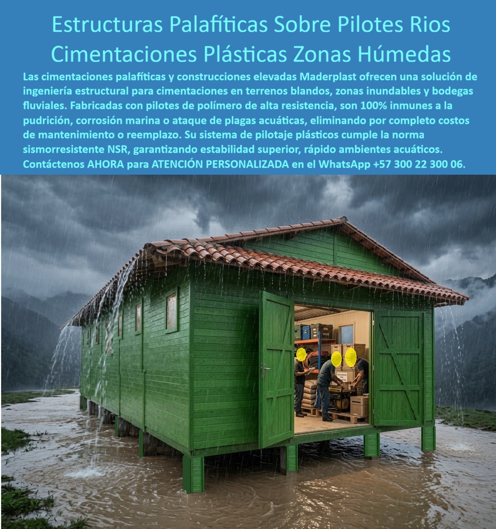 Estructura Palafítica Construcciones Elevadas Sobre Pilotes Maderplast - ESTRUCTURA PALAFÍTICA CONSTRUCCIONES ELEVADAS SOBRE PILOTES MADERPLAST PARA CIMENTACIONES EN ZONAS HÚMEDAS Y TERRENOS BLANDOS La Estructura Palafítica Construcciones Elevadas Sobre Pilotes Maderplast, constituida por las Cimentaciones con pilotes plásticos en terrenos blandos, los Pilotes de polímero muelles y bodegas fluviales, el Pilotaje de cimentación plástico zonas húmedas y el Sistema NSR, es la solución de ingeniería protagonista para edificaciones en terrenos inestables, riberas y áreas de inundación. La imagen exhibe una bodega o taller industrial elevado sobre pilotes de polipropileno macizo color verde Maderplast, instalado en medio de un terreno inundado bajo lluvias torrenciales. La estructura palafítica mantiene el nivel interior completamente seco, seguro y operativo, donde ingenieros y personal técnico realizan labores de almacenamiento y logística con iluminación adecuada sobre el piso elevado. El texto del encabezado precisa: "Estructuras Palafíticas Sobre Pilotes Ríos Cimentaciones Plásticas Zonas Húmedas. Las cimentaciones palafíticas y construcciones elevadas Maderplast ofrecen una solución de ingeniería estructural para cimentaciones en terrenos blandos, zonas inundables y bodegas fluviales. Fabricadas con pilotes de polímero de alta resistencia, son 100% inmunes a la pudrición, corrosión marina o ataque de plagas acuáticas, eliminando por completo costos de mantenimiento o reemplazo. Su sistema de pilotaje plásticos cumple la norma sismorresistente NSR, garantizando estabilidad superior, rápido ambientes acuáticos. Contáctenos AHORA para ATENCIÓN PERSONALIZADA en el WhatsApp +57 300 22 300 06". La cimentación y edificación sobre terrenos pantanosos, humedales o márgenes fluviales mediante pilotes de madera tratada, acero o concreto armado genera graves problemas por pudrición acelerada, lixiviación, corrosión galvánica y desintegración del concreto por sulfatos o cloruros. La implementación de pilotes de polímero macizo y placas plásticas Maderplast como reemplazo del fenólico, de la madera y de las estructuras metálicas soluciona de raíz estas patologías. Fabricados en polímero sintético inerte de alta densidad, estos pilotes no absorben agua, no sufren ataque de teredos ni plagas acuáticas y no se degradan ante la humedad constante, garantizando una cimentación sólida, estable y 100% inmune a la corrosión bajo norma sismorresistente NSR. En el desarrollo de puertos fluviales, bodegas logísticas y la construcción moldes para concreto o cimentaciones profundas, los paneles para encofrado, tableros para encofrado, placas para encofrados y placas para formaletas Maderplast aseguran la máxima eficiencia operacional. A diferencia de las cimentaciones tradicionales de concreto propensas a fisuras o del metal sujeto a picadura por óxido, este sistema de mampostería plástica y formaletas reutilizables y encofrados reutilizables en paredes y placas resiste crecientes, humedad extrema y agresividad química del suelo sin perder tolerancia geométrica. Esto elimina los retrasos en la obra, evita los resanes y reduce drásticamente el costo total de propiedad (TCO). Las soluciones constructivas e ingeniería del concreto Maderplast demuestran que las estructuras palafíticas convencionales de la competencia, aun cuando fueran regaladas, resultan astronómicamente caras para la gerencia de obra por sus constantes mantenimientos, reemplazos prematuros de pilotes podridos, pérdida de mercancía por inundaciones y multas contractuales. Maderplast asegura acabados estructurales, acabados permanentes y acabados arquitectónicos que ofrecen durabilidad inalterable por décadas, respaldados por un proceso industrial con certificación ISO 9001 en diseño y desarrollo e ISO 14001 en gestión ambiental, probados bajo estricta norma técnica. "DIRECTOR GENERAL DE OBRA — CONSTRUCTORA BOLÍVAR S.A. Implementar las estructuras palafíticas y cimentaciones con pilotes plásticos Maderplast en nuestro proyecto en zona húmeda nos permitió construir una bodega fluvial indestructible en tiempo récord. Eliminamos al 100% el gasto en mantenimiento por pudrición o corrosión, garantizando una cimentación 100% estable y segura.'" Para la verificación técnica de capacidad de carga, pruebas de hincado de pilotes, memorias de cálculo, planos acotados o inspección de ensayos de laboratorio en video (como las pruebas de resistencia extrema Maderplast ante retroexcavadora y rotomartillo en YouTube: youtube.com/watch?v=doRIRlOAgX8, montaje estructural en youtube.com/watch?v=IwzorusG2ss y acabados en youtube.com/watch?v=_IV-ub_6hUY), el equipo proyectista e ingenieros de obra pueden solicitar la documentación respaldada. Contacto directo con el Departamento de Ingeniería para asesoría personalizada. Ing. Soporte Técnico: (+57) 300 22 300 06. Cimentaciones con pilotes plásticos en terrenos blandos, Pilotes de polímero muelles y bodegas fluviales, Pilotaje de cimentación plástico zonas húmedas, Sistema NSR Estructura Palafítica Construcciones Elevadas Sobre Pilotes Maderplast Cimentaciones con pilotes plásticos en terrenos blandos Pilotes de polímero muelles y bodegas fluviales Pilotaje de cimentación plástico zonas húmedas Sistema NSR ESTRUCTURA PALAFÍTICA CONSTRUCCIONES ELEVADAS SOBRE PILOTES MADERPLAST PARA CIMENTACIONES EN ZONAS HÚMEDAS Y TERRENOS BLANDOS La Estructura Palafítica Construcciones Elevadas Sobre Pilotes Maderplast, constituida por las Cimentaciones con pilotes plásticos en terrenos blandos, los Pilotes de polímero muelles y bodegas fluviales, el Pilotaje de cimentación plástico zonas húmedas y el Sistema NSR, es la solución de ingeniería protagonista para edificaciones en terrenos inestables, riberas y áreas de inundación. La imagen exhibe una bodega o taller industrial elevado sobre pilotes de polipropileno macizo color verde Maderplast, instalado en medio de un terreno inundado bajo lluvias torrenciales. La estructura palafítica mantiene el nivel interior completamente seco, seguro y operativo, donde ingenieros y personal técnico realizan labores de almacenamiento y logística con iluminación adecuada sobre el piso elevado. El texto del encabezado precisa: "Estructuras Palafíticas Sobre Pilotes Ríos Cimentaciones Plásticas Zonas Húmedas. Las cimentaciones palafíticas y construcciones elevadas Maderplast ofrecen una solución de ingeniería estructural para cimentaciones en terrenos blandos, zonas inundables y bodegas fluviales. Fabricadas con pilotes de polímero de alta resistencia, son 100% inmunes a la pudrición, corrosión marina o ataque de plagas acuáticas, eliminando por completo costos de mantenimiento o reemplazo. Su sistema de pilotaje plásticos cumple la norma sismorresistente NSR, garantizando estabilidad superior, rápido ambientes acuáticos. Contáctenos AHORA para ATENCIÓN PERSONALIZADA en el WhatsApp +57 300 22 300 06". La cimentación y edificación sobre terrenos pantanosos, humedales o márgenes fluviales mediante pilotes de madera tratada, acero o concreto armado genera graves problemas por pudrición acelerada, lixiviación, corrosión galvánica y desintegración del concreto por sulfatos o cloruros. La implementación de pilotes de polímero macizo y placas plásticas Maderplast como reemplazo del fenólico, de la madera y de las estructuras metálicas soluciona de raíz estas patologías. Fabricados en polímero sintético inerte de alta densidad, estos pilotes no absorben agua, no sufren ataque de teredos ni plagas acuáticas y no se degradan ante la humedad constante, garantizando una cimentación sólida, estable y 100% inmune a la corrosión bajo norma sismorresistente NSR. En el desarrollo de puertos fluviales, bodegas logísticas y la construcción moldes para concreto o cimentaciones profundas, los paneles para encofrado, tableros para encofrado, placas para encofrados y placas para formaletas Maderplast aseguran la máxima eficiencia operacional. A diferencia de las cimentaciones tradicionales de concreto propensas a fisuras o del metal sujeto a picadura por óxido, este sistema de mampostería plástica y formaletas reutilizables y encofrados reutilizables en paredes y placas resiste crecientes, humedad extrema y agresividad química del suelo sin perder tolerancia geométrica. Esto elimina los retrasos en la obra, evita los resanes y reduce drásticamente el costo total de propiedad (TCO). Las soluciones constructivas e ingeniería del concreto Maderplast demuestran que las estructuras palafíticas convencionales de la competencia, aun cuando fueran regaladas, resultan astronómicamente caras para la gerencia de obra por sus constantes mantenimientos, reemplazos prematuros de pilotes podridos, pérdida de mercancía por inundaciones y multas contractuales. Maderplast asegura acabados estructurales, acabados permanentes y acabados arquitectónicos que ofrecen durabilidad inalterable por décadas, respaldados por un proceso industrial con certificación ISO 9001 en diseño y desarrollo e ISO 14001 en gestión ambiental, probados bajo estricta norma técnica. "DIRECTOR GENERAL DE OBRA — CONSTRUCTORA BOLÍVAR S.A. Implementar las estructuras palafíticas y cimentaciones con pilotes plásticos Maderplast en nuestro proyecto en zona húmeda nos permitió construir una bodega fluvial indestructible en tiempo récord. Eliminamos al 100% el gasto en mantenimiento por pudrición o corrosión, garantizando una cimentación 100% estable y segura.'" Para la verificación técnica de capacidad de carga, pruebas de hincado de pilotes, memorias de cálculo, planos acotados o inspección de ensayos de laboratorio en video (como las pruebas de resistencia extrema Maderplast ante retroexcavadora y rotomartillo en YouTube: youtube.com/watch?v=doRIRlOAgX8, montaje estructural en youtube.com/watch?v=IwzorusG2ss y acabados en youtube.com/watch?v=_IV-ub_6hUY), el equipo proyectista e ingenieros de obra pueden solicitar la documentación respaldada. Contacto directo con el Departamento de Ingeniería para asesoría personalizada. Ing. Soporte Técnico: (+57) 300 22 300 06.