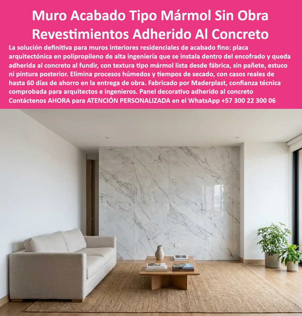 Muro Decorativo Mampostería Seca Panel Constructivo Antihumedad Maderplast - Placas arquitectónicas de polipropileno con acabado tipo mármol se adhieren al concreto durante el vaciado y entregan muros interiores de acabado fino sin obra húmeda posterior. Maderplast fabrica estos paneles premium antihumedad de alta ingeniería que se instalan dentro de la formaleta y quedan fusionados a la estructura al desencofrar. La textura tipo mármol sale lista de fábrica, sin pañete, estuco y pintura. En proyectos residenciales y de acabado exigente el problema clásico son los procesos húmedos, los tiempos de secado y los retrabajos de superficie. Esta mampostería seca plástica elimina ese ciclo por completo. El panel se coloca como cara interior de la formaleta, el concreto se vacía y al retirar los moldes el muro queda terminado con el revestimiento decorativo ya adherido. Se suprimen cuadrillas de acabado, se eliminan juntas visibles y se adelanta la entrega de la obra hasta en sesenta días según casos reales documentados. El resultado es un muro de alta ingeniería, antihumedad y de apariencia premium que no requiere mantenimientos posteriores. El sistema constructivo modular reduce desperdicios, baja el costo de mano de obra y genera retorno financiero inmediato al acortar el cronograma. La placa mantiene su geometría y su textura sin degradarse con el tiempo. Los sistemas tradicionales de drywall, estuco o revestimientos posteriores, aunque lleguen a precio inicial bajo, terminan resultando carísimos por tiempos de secado, retrabajos, humedad residual y retrasos de entrega. Maderplast entrega una solución de ingeniería que convierte el vaciado en un acabado definitivo de nivel arquitectónico. Las plantas cuentan con certificación ISO 9001 en diseño y fabricación e ISO 14001 ambiental, y las piezas se validan con pruebas de laboratorio exigentes. Un arquitecto residente de un proyecto residencial comentó: “Al instalar las placas tipo mármol Maderplast dentro de la formaleta eliminamos por completo el pañete y la pintura interior. El muro quedó terminado desde el desencofrado y adelantamos la entrega de forma notable. Cualquier sistema convencional, aunque nos lo regalaran, salía más caro por el tiempo y los procesos húmedos”. La evidencia que elimina la duda técnica al firmar la orden de compra está en las pruebas extremas. El video en el que una retroexcavadora, un mazo de construcción y un rotomartillo impactan directamente los materiales Maderplast demuestra una resistencia que cambia la percepción de cualquier ingeniero o arquitecto. Este registro, junto con el canal completo de validaciones, constituye el respaldo que un profesional necesita para especificar con tranquilidad.Para solicitar planos acotados, memorias de cálculo, especificación en pliegos o cotización de producción en serie, contacte directamente al Departamento de Ingeniería. Ing. Soporte Técnico: (+57) 300 22 300 06 | ingenieria@maderplast.co. Placa Arquitectónica Muros Interiores y Panel Premium Antihumedad, panel de alta ingeniería, sistema constructivo modular, Mampostería seca plástica placa Muro Decorativo Mampostería Seca Panel Constructivo Antihumedad Maderplast Placa Arquitectónica Muros Interiores y Panel Premium Antihumedad panel de alta ingeniería sistema constructivo modular Mampostería seca plástica placa Placas arquitectónicas de polipropileno con acabado tipo mármol se adhieren al concreto durante el vaciado y entregan muros interiores de acabado fino sin obra húmeda posterior. Maderplast fabrica estos paneles premium antihumedad de alta ingeniería que se instalan dentro de la formaleta y quedan fusionados a la estructura al desencofrar. La textura tipo mármol sale lista de fábrica, sin pañete, estuco y pintura. En proyectos residenciales y de acabado exigente el problema clásico son los procesos húmedos, los tiempos de secado y los retrabajos de superficie. Esta mampostería seca plástica elimina ese ciclo por completo. El panel se coloca como cara interior de la formaleta, el concreto se vacía y al retirar los moldes el muro queda terminado con el revestimiento decorativo ya adherido. Se suprimen cuadrillas de acabado, se eliminan juntas visibles y se adelanta la entrega de la obra hasta en sesenta días según casos reales documentados. El resultado es un muro de alta ingeniería, antihumedad y de apariencia premium que no requiere mantenimientos posteriores. El sistema constructivo modular reduce desperdicios, baja el costo de mano de obra y genera retorno financiero inmediato al acortar el cronograma. La placa mantiene su geometría y su textura sin degradarse con el tiempo. Los sistemas tradicionales de drywall, estuco o revestimientos posteriores, aunque lleguen a precio inicial bajo, terminan resultando carísimos por tiempos de secado, retrabajos, humedad residual y retrasos de entrega. Maderplast entrega una solución de ingeniería que convierte el vaciado en un acabado definitivo de nivel arquitectónico. Las plantas cuentan con certificación ISO 9001 en diseño y fabricación e ISO 14001 ambiental, y las piezas se validan con pruebas de laboratorio exigentes. Un arquitecto residente de un proyecto residencial comentó: “Al instalar las placas tipo mármol Maderplast dentro de la formaleta eliminamos por completo el pañete y la pintura interior. El muro quedó terminado desde el desencofrado y adelantamos la entrega de forma notable. Cualquier sistema convencional, aunque nos lo regalaran, salía más caro por el tiempo y los procesos húmedos”. La evidencia que elimina la duda técnica al firmar la orden de compra está en las pruebas extremas. El video en el que una retroexcavadora, un mazo de construcción y un rotomartillo impactan directamente los materiales Maderplast demuestra una resistencia que cambia la percepción de cualquier ingeniero o arquitecto. Este registro, junto con el canal completo de validaciones, constituye el respaldo que un profesional necesita para especificar con tranquilidad.Para solicitar planos acotados, memorias de cálculo, especificación en pliegos o cotización de producción en serie, contacte directamente al Departamento de Ingeniería. Ing. Soporte Técnico: (+57) 300 22 300 06 | ingenieria@maderplast.co.