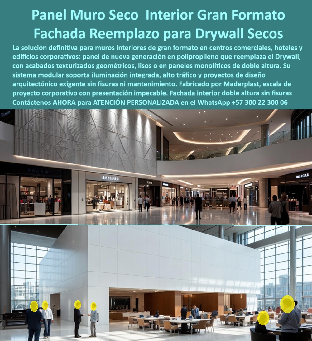 Panel Innovador Construcción Tecnificada Muros Secos Interiores Maderplast - Paneles de Polipropileno para Muros Secos Interiores: La Nueva Generación de Fachadas Arquitectónicas que Supera al Drywall en Espacios Corporativos y Comerciales La imagen presenta una aplicación de paneles de nueva generación para muros secos interiores, desarrollados para crear fachadas arquitectónicas de gran formato en centros comerciales, edificios corporativos, hoteles, aeropuertos, hospitales, centros de convenciones y espacios institucionales de alto nivel. Se observan superficies continuas, paneles monolíticos de doble altura y acabados arquitectónicos de alta precisión que aportan una imagen moderna, elegante y permanente. Estos paneles de polipropileno para reemplazo de drywall permiten desarrollar diseños contemporáneos con geometrías lisas o texturizadas, iluminación integrada y una excelente estabilidad dimensional, ofreciendo una alternativa de ingeniería para proyectos donde la apariencia, la durabilidad y el bajo mantenimiento son requisitos fundamentales. La arquitectura interior moderna exige materiales capaces de soportar el uso intensivo sin perder su calidad estética. En espacios de alta circulación como centros comerciales, edificios empresariales, hoteles, clínicas, universidades, museos y terminales de transporte, los acabados deben conservar su apariencia durante muchos años sin presentar fisuras, desprendimientos, humedad o deformaciones. Precisamente por ello, los paneles PP para muros interiores, las placas de polipropileno para reemplazo de drywall, las fachadas arquitectónicas de alta tecnología, los paneles modulares de gran formato, los muros secos interiores, las fachadas interiores de doble altura y los sistemas constructivos tecnificados constituyen una evolución importante frente a soluciones tradicionales que requieren frecuentes reparaciones y mantenimiento continuo. Desde el punto de vista de la ingeniería arquitectónica, una de las mayores ventajas del polipropileno técnico consiste en su estabilidad frente a la humedad ambiental y los cambios dimensionales. Mientras algunos sistemas tradicionales pueden presentar fisuras en juntas, deterioro por humedad o daños ocasionados por impactos durante la operación cotidiana, los paneles desarrollados por Maderplast ofrecen una superficie resistente, uniforme y preparada para conservar sus propiedades durante largos periodos de servicio. Esto resulta especialmente importante en edificios donde la continuidad de la operación impide realizar mantenimientos frecuentes o remodelaciones permanentes. Otro aspecto visible en la imagen es la libertad de diseño que proporciona el sistema. Los paneles permiten fabricar superficies completamente lisas, acabados geométricos personalizados, texturas arquitectónicas, revestimientos monolíticos, muros curvos, elementos decorativos de gran formato y soluciones especiales adaptadas al diseño interior de cada proyecto. Además, pueden integrar iluminación indirecta, registros técnicos, accesos ocultos, sistemas de climatización y canalizaciones internas sin afectar la estética general del espacio, permitiendo desarrollar proyectos donde arquitectura, ingeniería y funcionalidad trabajan de manera completamente integrada. Para un arquitecto, un diseñador de interiores, un gerente de infraestructura o un director de proyectos, la decisión técnica no depende únicamente del costo del panel. La verdadera rentabilidad aparece cuando el sistema conserva su apariencia durante años, reduce intervenciones de mantenimiento, disminuye los costos de reparación, facilita la limpieza y mantiene la imagen corporativa del edificio sin interrupciones operativas. Ese análisis corresponde al costo total de propiedad, criterio cada vez más utilizado por inversionistas y responsables de especificaciones técnicas en proyectos institucionales y comerciales de gran escala. Maderplast desarrolla estos paneles innovadores para construcción tecnificada mediante procesos industriales especializados en plásticos de ingeniería, diseño propio y fabricación a la medida para cada proyecto. La empresa cuenta con sistemas certificados bajo ISO 9001 para gestión de calidad e ISO 14001 para gestión ambiental, respaldando cada desarrollo con procesos industriales controlados, experiencia en diseño y fabricación de productos especiales y capacidad para producir soluciones arquitectónicas personalizadas en Colombia para proyectos nacionales e internacionales. Diversos clientes corporativos han implementado este tipo de paneles en proyectos donde la calidad estética y la durabilidad constituyen factores prioritarios. Por acuerdos de confidencialidad no se publican los nombres de todos los desarrollos realizados; sin embargo, Maderplast puede suministrar referencias comerciales, mostrar proyectos ejecutados, elaborar prototipos, renders, planos constructivos y fabricar muestras físicas para validar acabados, texturas y sistemas de instalación antes de iniciar la producción en serie. Cuando el cliente requiere mayor respaldo técnico, también pueden realizarse pruebas específicas en laboratorios acreditados sobre las propiedades del material. La inversión en paneles de polipropileno para reemplazo de drywall, fachadas arquitectónicas interiores, paneles PP de gran formato, muros secos de alta tecnología y sistemas modulares para arquitectura corporativa representa una decisión orientada a obtener espacios más duraderos, elegantes y eficientes. Más que sustituir un revestimiento tradicional, significa incorporar una solución diseñada para disminuir mantenimientos, reducir costos ocultos, conservar una excelente presentación y ofrecer libertad de diseño durante toda la vida útil del edificio. Cuando un proyecto busca combinar arquitectura contemporánea, ingeniería, funcionalidad y bajo mantenimiento, las soluciones desarrolladas por Maderplast constituyen una alternativa técnica preparada para responder a las exigencias de la construcción moderna. Descripción Ficha técnica Resumida del producto: Paneles de polipropileno para muros secos interiores, reemplazo de drywall, fachadas arquitectónicas de gran formato, paneles PP de alta tecnología y sistemas modulares para edificios corporativos, hoteles y centros comerciales. Solución Maderplast para interiores modernos con alta durabilidad, excelente acabado y mínimo mantenimiento. Contáctenos ahora mismo por WhatsApp y reciba atención personalizada de un asesor especializado: +57 300 22 300 06. Panel de nueva generación Reemplazo drywall fachadas Placas de polipropileno para Reemplazo drywall fachadas arquitectónicas de alta tecnología, Panel PP Panel Innovador Construcción Tecnificada Muros Secos Interiores Maderplast Panel de nueva generación Reemplazo drywall fachadas Placas de polipropileno para Reemplazo drywall fachadas arquitectónicas de alta tecnología Panel PP Paneles de Polipropileno para Muros Secos Interiores: La Nueva Generación de Fachadas Arquitectónicas que Supera al Drywall en Espacios Corporativos y Comerciales La imagen presenta una aplicación de paneles de nueva generación para muros secos interiores, desarrollados para crear fachadas arquitectónicas de gran formato en centros comerciales, edificios corporativos, hoteles, aeropuertos, hospitales, centros de convenciones y espacios institucionales de alto nivel. Se observan superficies continuas, paneles monolíticos de doble altura y acabados arquitectónicos de alta precisión que aportan una imagen moderna, elegante y permanente. Estos paneles de polipropileno para reemplazo de drywall permiten desarrollar diseños contemporáneos con geometrías lisas o texturizadas, iluminación integrada y una excelente estabilidad dimensional, ofreciendo una alternativa de ingeniería para proyectos donde la apariencia, la durabilidad y el bajo mantenimiento son requisitos fundamentales. La arquitectura interior moderna exige materiales capaces de soportar el uso intensivo sin perder su calidad estética. En espacios de alta circulación como centros comerciales, edificios empresariales, hoteles, clínicas, universidades, museos y terminales de transporte, los acabados deben conservar su apariencia durante muchos años sin presentar fisuras, desprendimientos, humedad o deformaciones. Precisamente por ello, los paneles PP para muros interiores, las placas de polipropileno para reemplazo de drywall, las fachadas arquitectónicas de alta tecnología, los paneles modulares de gran formato, los muros secos interiores, las fachadas interiores de doble altura y los sistemas constructivos tecnificados constituyen una evolución importante frente a soluciones tradicionales que requieren frecuentes reparaciones y mantenimiento continuo. Desde el punto de vista de la ingeniería arquitectónica, una de las mayores ventajas del polipropileno técnico consiste en su estabilidad frente a la humedad ambiental y los cambios dimensionales. Mientras algunos sistemas tradicionales pueden presentar fisuras en juntas, deterioro por humedad o daños ocasionados por impactos durante la operación cotidiana, los paneles desarrollados por Maderplast ofrecen una superficie resistente, uniforme y preparada para conservar sus propiedades durante largos periodos de servicio. Esto resulta especialmente importante en edificios donde la continuidad de la operación impide realizar mantenimientos frecuentes o remodelaciones permanentes. Otro aspecto visible en la imagen es la libertad de diseño que proporciona el sistema. Los paneles permiten fabricar superficies completamente lisas, acabados geométricos personalizados, texturas arquitectónicas, revestimientos monolíticos, muros curvos, elementos decorativos de gran formato y soluciones especiales adaptadas al diseño interior de cada proyecto. Además, pueden integrar iluminación indirecta, registros técnicos, accesos ocultos, sistemas de climatización y canalizaciones internas sin afectar la estética general del espacio, permitiendo desarrollar proyectos donde arquitectura, ingeniería y funcionalidad trabajan de manera completamente integrada. Para un arquitecto, un diseñador de interiores, un gerente de infraestructura o un director de proyectos, la decisión técnica no depende únicamente del costo del panel. La verdadera rentabilidad aparece cuando el sistema conserva su apariencia durante años, reduce intervenciones de mantenimiento, disminuye los costos de reparación, facilita la limpieza y mantiene la imagen corporativa del edificio sin interrupciones operativas. Ese análisis corresponde al costo total de propiedad, criterio cada vez más utilizado por inversionistas y responsables de especificaciones técnicas en proyectos institucionales y comerciales de gran escala. Maderplast desarrolla estos paneles innovadores para construcción tecnificada mediante procesos industriales especializados en plásticos de ingeniería, diseño propio y fabricación a la medida para cada proyecto. La empresa cuenta con sistemas certificados bajo ISO 9001 para gestión de calidad e ISO 14001 para gestión ambiental, respaldando cada desarrollo con procesos industriales controlados, experiencia en diseño y fabricación de productos especiales y capacidad para producir soluciones arquitectónicas personalizadas en Colombia para proyectos nacionales e internacionales. Diversos clientes corporativos han implementado este tipo de paneles en proyectos donde la calidad estética y la durabilidad constituyen factores prioritarios. Por acuerdos de confidencialidad no se publican los nombres de todos los desarrollos realizados; sin embargo, Maderplast puede suministrar referencias comerciales, mostrar proyectos ejecutados, elaborar prototipos, renders, planos constructivos y fabricar muestras físicas para validar acabados, texturas y sistemas de instalación antes de iniciar la producción en serie. Cuando el cliente requiere mayor respaldo técnico, también pueden realizarse pruebas específicas en laboratorios acreditados sobre las propiedades del material. La inversión en paneles de polipropileno para reemplazo de drywall, fachadas arquitectónicas interiores, paneles PP de gran formato, muros secos de alta tecnología y sistemas modulares para arquitectura corporativa representa una decisión orientada a obtener espacios más duraderos, elegantes y eficientes. Más que sustituir un revestimiento tradicional, significa incorporar una solución diseñada para disminuir mantenimientos, reducir costos ocultos, conservar una excelente presentación y ofrecer libertad de diseño durante toda la vida útil del edificio. Cuando un proyecto busca combinar arquitectura contemporánea, ingeniería, funcionalidad y bajo mantenimiento, las soluciones desarrolladas por Maderplast constituyen una alternativa técnica preparada para responder a las exigencias de la construcción moderna. Descripción Ficha técnica Resumida del producto: Paneles de polipropileno para muros secos interiores, reemplazo de drywall, fachadas arquitectónicas de gran formato, paneles PP de alta tecnología y sistemas modulares para edificios corporativos, hoteles y centros comerciales. Solución Maderplast para interiores modernos con alta durabilidad, excelente acabado y mínimo mantenimiento. Contáctenos ahora mismo por WhatsApp y reciba atención personalizada de un asesor especializado: +57 300 22 300 06.